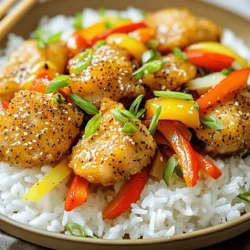 - 500g boneless chicken thighs - 2 tablespoons black pepper - 3 tablespoons soy sauce - 1 tablespoon oyster sauce - 2 tablespoons cornstarch - 1 tablespoon vegetable oil - 1 bell pepper, sliced - 1 large onion, sliced - 2 cloves garlic, minced - 1-inch piece ginger, grated - 1 tablespoon sesame oil - 2 green onions, chopped - Cooked rice for serving When I make Black Pepper Chicken, I always keep my ingredients fresh and simple. Using boneless chicken thighs gives a juicy texture. I use two tablespoons of black pepper, which brings a nice kick. Soy sauce and oyster sauce add depth and umami. Cornstarch is key for a crunchy coating. I heat vegetable oil to the right temperature for frying the chicken. Bell peppers and onions add color and sweetness. Garlic and ginger give a great aroma. Finally, sesame oil adds a nutty flavor. You can serve this dish over fluffy cooked rice. It’s a quick meal that packs a flavorful punch! For the full recipe, check out the detailed instructions above. First, take 500g of boneless chicken thighs and cut them into bite-sized pieces. In a mixing bowl, combine the chicken with 3 tablespoons of soy sauce, 1 tablespoon of oyster sauce, and 2 tablespoons of freshly cracked black pepper. Stir well to coat each piece. Cover the bowl and let the chicken marinate in the fridge for at least 30 minutes. This step is key for adding flavor. Next, you’ll prepare the coating. Take the marinated chicken and sprinkle 2 tablespoons of cornstarch over it. Toss the chicken pieces until they are evenly coated. This will give your chicken a nice crunch when cooked. Now, heat up 1 tablespoon of vegetable oil in a large skillet or wok. Use medium-high heat until the oil shimmers. Carefully add the coated chicken in a single layer. If your skillet is small, cook in batches. Fry for about 5-6 minutes until the chicken is golden brown and fully cooked. Once done, remove the chicken and set it aside to keep warm. In the same skillet, add the sliced onion, bell pepper, minced garlic, and grated ginger. Stir-fry this mix for about 3-4 minutes. You want the veggies to be tender but still crisp, with bright colors. Return the cooked chicken to the skillet with the sautéed veggies. Drizzle in a bit more black pepper and 1 tablespoon of sesame oil. Toss everything together to combine well. Cook for an additional 2 minutes to let the flavors blend. Finally, serve your Black Pepper Chicken over fluffy cooked rice. Garnish with chopped green onions and extra black pepper for a tasty touch. For the full recipe, check out the section above. Enjoy your meal! Adjust the black pepper to suit your taste. If you love heat, add more. If you prefer mild, use less. Fresh ingredients make a big difference. They add bright flavors and enhance your dish. Always choose fresh vegetables and herbs for the best results. Cornstarch is key for a crunchy texture. It gives the chicken a nice crust. Coat each piece well, but don’t use too much. Be careful not to overcrowd the skillet. This helps the chicken fry evenly and get that perfect golden color. Garnish your dish with chopped green onions and a sprinkle of black pepper. This adds color and makes it look fancy. Serve Black Pepper Chicken over fluffy rice for a complete meal. You can also add steamed broccoli or snap peas for a nice touch. These veggies not only add color but also nutrition. {{image_4}} Do you like it hot? You can add chili flakes for extra heat. Start with a pinch and add more if you want. This can change your dish from mild to spicy in no time. Another way to adjust spice is by using a pepper blend. Different peppers can add layers of flavor. Try a mix of black pepper, white pepper, and Sichuan pepper. This mix brings a unique twist to your Black Pepper Chicken. Want to make your dish more colorful? You can substitute bell peppers with broccoli or snap peas. These veggies add crunch and nutrition. You’ll love the fresh taste they bring. Mushrooms are another great option. They soak up flavors well and add a nice texture. Carrots also work well. Slice them thin for a sweet and tender bite. Switching up your sauce can create new flavors. Try teriyaki sauce for a sweet twist. It pairs well with the black pepper and adds depth. You can also use hoisin sauce. This sauce adds a rich and savory flavor. If you prefer a vegetarian option, consider using tofu instead of chicken. Tofu absorbs flavors beautifully, making it a great choice. You can follow the same steps in the Full Recipe and enjoy a tasty meal! To keep your Black Pepper Chicken fresh, store leftovers in the fridge. First, let the dish cool down. Then, place it in an airtight container. This helps prevent moisture loss and keeps flavors intact. Use glass or plastic containers with tight lids for best results. To freeze Black Pepper Chicken, start with cooled leftovers. Place portions in freezer-safe bags or containers. Remove as much air as possible to avoid freezer burn. Label each bag with the date. For thawing, simply transfer the chicken to the fridge overnight. Reheat in a skillet over medium heat until it’s hot. Adding a splash of water can help revive the dish and keep it moist. In the fridge, enjoy your leftovers within three to four days. If frozen, Black Pepper Chicken stays good for about three months. After this time, the texture and flavor may decline. Always check for any signs of spoilage before eating. Black Pepper Chicken is a savory dish made with chicken, black pepper, and vegetables. The flavors are bold and spicy. The chicken gets a crunchy coating from cornstarch. Fresh black pepper adds heat and depth. This dish is quick to make and very satisfying. Yes, you can make Black Pepper Chicken ahead of time. After cooking, let it cool completely. Store it in an airtight container. It will stay fresh in the fridge for up to three days. For longer storage, you can freeze it. Just remember to thaw it in the fridge before reheating. You can serve Black Pepper Chicken with various sides. Cooked rice is a classic choice. You can also add steamed broccoli or snap peas for color. A fresh salad pairs well too. If you like bread, try serving it with warm naan or crusty rolls. Black Pepper Chicken can be part of a healthy meal. Chicken is a great source of protein. You can use less oil or replace it with a healthier option. Adding more vegetables boosts the nutrition. A side of brown rice instead of white rice is another healthy swap. For a lighter version, you can try using tofu instead of chicken. In this post, I shared a simple recipe for Black Pepper Chicken. You learned how to marinate, coat, and cook the chicken. We explored tips for flavor and texture. I also offered ideas for variations and storage. This dish is easy and tasty, perfect for any meal. With these steps, you can make it your way. Enjoy your cooking journey and savor every bite!