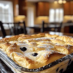 To make Cheesecake Crescent Rolls Casserole, gather these simple ingredients: - 2 cans of crescent roll dough - 16 oz cream cheese, softened to room temperature - 1 cup granulated sugar - 1 teaspoon pure vanilla extract - 2 large eggs, at room temperature - 1/4 cup sour cream - 1/4 teaspoon almond extract - 1/2 cup fresh blueberries (or your choice of berries or fruits) - Powdered sugar for dusting When you shop for ingredients, focus on freshness. Choose cream cheese that feels soft and smooth. For sugar, go for granulated varieties. It mixes well with other ingredients. Pick eggs that are large and at room temperature for the best texture. For fruits, fresh blueberries add a great pop of flavor. You can also use strawberries or raspberries if you prefer. Always check for any bruises or blemishes on the fruit. If you want to make this recipe fit your diet, here are some easy swaps: - Use a dairy-free cream cheese for lactose-free options. - Swap granulated sugar with coconut sugar or a sugar substitute. - Use egg substitutes like flaxseed meal mixed with water for a vegan option. - Replace sour cream with a dairy-free yogurt for a lighter touch. These changes keep the dish tasty while accommodating different diets. For the full recipe, click here. Start by preheating your oven to 375°F (190°C). This helps the casserole cook evenly. Take one can of crescent roll dough and unroll it. Place the dough in a greased 9x13-inch baking dish. Press the seams together. This forms a nice, smooth base. Make sure there are no gaps. This base holds all the yummy filling. In a large bowl, add 16 oz of softened cream cheese. Next, pour in 1 cup of granulated sugar. Add 1 teaspoon of pure vanilla extract. Mix these until smooth with an electric mixer. You want it creamy with no lumps. Crack 2 large eggs into the bowl, adding them one at a time. Mix well after each egg. Then, add 1/4 cup of sour cream and 1/4 teaspoon of almond extract. Blend until everything is well combined. Gently fold in half of the fresh blueberries. These add great flavor and color. Pour the creamy cheesecake filling over the crescent roll base. Use a spatula to spread it evenly. Next, take the second can of crescent roll dough. Tear it into small pieces. Scatter these pieces over the filling. Some can overlap, while others should show. This gives a lovely look to the casserole. Finally, sprinkle the remaining blueberries on top. Bake the casserole in the preheated oven for about 25-30 minutes. Look for a golden brown top and a set filling. After baking, let it cool for a few minutes. Dust the top with powdered sugar before serving. This adds a sweet finish. Enjoy your Cheesecake Crescent Rolls Casserole! For the full recipe, check out the [Full Recipe]. To get that lovely golden top, follow these steps: - Preheat your oven. Make sure your oven reaches 375°F (190°C) before baking. This ensures even cooking. - Even layering. Spread the crescent roll dough evenly in the pan. Avoid gaps or thick spots. - Watch the time. Bake for 25-30 minutes. Keep an eye on it. The golden color shows it’s ready. - Use the right rack. Place your dish in the center of the oven. This helps it cook evenly without burning. Cooling your casserole is just as important as baking: - Let it cool. After baking, cool the casserole for about 10-15 minutes before slicing. This helps the filling set. - Slice with care. Use a sharp knife for clean cuts. This keeps each piece looking nice. - Dust with powdered sugar. A light dusting adds sweetness and a touch of elegance. Use a sieve for even coverage. - Garnish for flair. Fresh berries or a mint sprig on top makes it look fancy. Avoid these common errors to ensure your casserole shines: - Skipping the softening step. Always soften cream cheese. Cold cream cheese doesn’t mix well and can cause lumps. - Overmixing the batter. Mix just until combined. Overmixing can make the filling dense. - Not checking for doneness. If unsure, insert a toothpick in the center. If it comes out clean, it’s ready. - Ignoring storage. If you have leftovers, store them in an airtight container. This keeps them fresh. For the full recipe, check out the [Full Recipe]. {{image_4}} You can change the fruits in this casserole to match your tastes. Strawberries, raspberries, or peaches are great choices. You can even mix different fruits for a fun burst of flavor. Swap the vanilla extract for lemon or orange for a bright twist. This adds a fresh note that complements the creaminess of the cheesecake. If you need a gluten-free version, use gluten-free crescent roll dough. Check the label to ensure it’s safe for your needs. For a dairy-free option, try vegan cream cheese and plant-based milk. This way, everyone can enjoy this tasty treat without worry. This casserole shines as both breakfast and dessert. Serve it warm for breakfast with coffee or tea. You can add a drizzle of honey or maple syrup for extra sweetness. As a dessert, enjoy it chilled with a scoop of vanilla ice cream. Each way, it’s a treat that everyone will love. Check out the Full Recipe for more ways to enjoy this dish. To keep your cheesecake crescent rolls casserole fresh, store it in an airtight container. Make sure it cools down fully before sealing. This helps keep moisture in and prevents drying out. If you have a large portion, slice it into squares before storing. This makes it easy to grab a piece later. When you're ready to enjoy leftovers, preheat your oven to 350°F (175°C). Place the casserole in an oven-safe dish. Cover it with foil to retain moisture and heat for about 15-20 minutes. This method keeps the texture soft and delicious. You can also microwave individual pieces for about 30-45 seconds, but the oven method gives better results. You can safely store the cheesecake crescent rolls casserole in the fridge for 3-4 days. If you want to keep it longer, consider freezing it. Wrap it tightly in plastic wrap and then in foil to prevent freezer burn. The casserole can last in the freezer for up to 2 months. Just remember to label it with the date! For best results, thaw it in the fridge overnight before reheating. Yes, you can prepare this casserole ahead of time. Just assemble it and cover it well. Store it in the fridge for up to 24 hours before baking. This allows the flavors to blend beautifully. When ready to bake, just pop it in the oven. You might need to add a few extra minutes to the baking time. If your cheesecake filling is runny, check your mixing technique. Make sure to blend the cream cheese and sugar until smooth. Adding eggs one at a time is crucial. If it still seems thin, add a bit more cream cheese or an extra egg. This will help it firm up during baking. This casserole is a sweet treat on its own. For a balanced meal, consider serving it with fresh fruit. You can pair it with a light yogurt or whipped cream. A cup of coffee or tea also complements it nicely. For something extra, a drizzle of chocolate sauce can enhance the flavors. Don't forget to check the Full Recipe for more ideas! This blog post covers how to make a tasty Cheesecake Crescent Rolls Casserole. We discussed the ingredients needed, along with tips for choosing the best ones. I shared different ways to adapt the recipe for dietary needs. You learned the step-by-step process and key baking tips. I also provided storage advice and answered common questions. Making this dish can be fun and simple. Enjoy your cheesecake creation, and share it with friends!