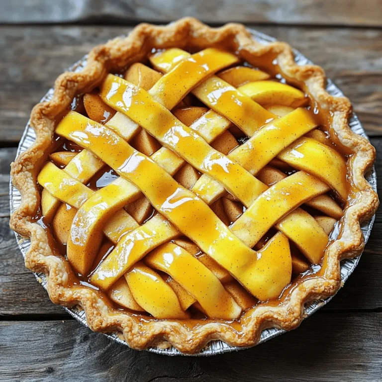 - 4 medium apples (Granny Smith or Honeycrisp) - 1 cup packed brown sugar - 1 teaspoon ground cinnamon - 1/4 teaspoon ground nutmeg - 2 tablespoons freshly squeezed lemon juice - 1 tablespoon cornstarch - 1 package of pre-made pie crusts - 1/2 cup caramel sauce - 1 egg, beaten - Whipped cream or vanilla ice cream for serving Gathering the right ingredients is key. I choose Granny Smith or Honeycrisp apples for their tartness. Their firm texture holds up well during baking. The brown sugar adds depth and sweetness. Ground cinnamon and nutmeg bring warmth and spice to the filling. Fresh lemon juice brightens the flavors and prevents browning. Cornstarch thickens the apple filling, making it less runny. Using pre-made pie crusts saves time. If you want to make your own, feel free! The caramel sauce adds a rich, sweet layer. A beaten egg gives the crust a nice golden color. For serving, whipped cream or vanilla ice cream makes the pie even better. You don’t need all the optional toppings, but they sure do enhance the experience. Check out the Full Recipe for a complete guide. - Preheat oven to 425°F (220°C). - In a bowl, mix apples with brown sugar, cinnamon, nutmeg, and lemon juice. Toss until coated. Let it sit for 15 minutes. This helps the flavors blend nicely. - Take one pie crust from the package and roll it out. Line a 9-inch pie dish. - Spoon the apple mixture into the crust. Drizzle half of the caramel sauce over the apples for added sweetness. - Roll out the second crust. You can place it whole over the apples or cut it into strips for a lattice design. - Use a pastry brush to apply the beaten egg wash on top. This gives a nice golden color when baked. - Bake the pie for 25-30 minutes until the crust turns golden brown. The apples should be soft but still hold their shape. - Let the pie cool slightly before serving. Drizzle the remaining caramel sauce on top for a sweet touch. For detailed ingredients and additional tips, check the Full Recipe. For the best caramel apple pies, I love using Granny Smith or Honeycrisp apples. These apples are tart and sweet, giving a great flavor. Their firm texture holds up well during baking. If these apples are not available, you can use Fuji or Braeburn apples. They also taste good and add a nice crunch. A soggy bottom crust can ruin your pie. To avoid this, pre-bake the crust for about 10 minutes before adding the apple filling. Line the crust with parchment paper and fill it with pie weights or dried beans. This helps keep the shape. When working with pie crust dough, keep it cold. If it warms up, it may become sticky and hard to handle. Use a light touch when rolling it out to prevent tearing. Making your own caramel sauce is simple and fun. You need just three ingredients: sugar, butter, and cream. Start by melting one cup of sugar in a pot over medium heat. Stir it until it turns a nice amber color. Then, add 6 tablespoons of butter and mix well. Finally, slowly pour in half a cup of heavy cream while stirring. This gives you a smooth sauce. If it is too thick, add a little more cream. For better flavor, add a pinch of salt to balance the sweetness. {{image_4}} To give your caramel apple pies a twist, try adding spices. Cloves and allspice can bring warmth and depth. Just a pinch of each can elevate the flavor. Start with 1/4 teaspoon of either spice. Mix it into your apple filling for a cozy feel. The blend of spices pairs well with the sweet caramel. Bite-sized treats are fun! To make mini caramel apple pies, use a muffin tin. Cut your pie crusts into smaller circles. Each circle should fit into the muffin holes. Fill them with the apple mixture and caramel sauce. Bake these mini pies for 15-20 minutes. They are done when the crust turns golden. For a gluten-free version, choose a gluten-free pie crust. Many brands offer great options at stores. You can also make your own using almond flour or oat flour. Just follow your favorite gluten-free pie crust recipe. This way, everyone can enjoy this tasty dessert! For the best flavor, stick to the same apple filling recipe. Check out the Full Recipe for all the steps you need to make these variations shine! To keep your caramel apple pies fresh, store them in the fridge. Place the pie in an airtight container or cover it tightly with plastic wrap. This way, you can enjoy the pie for up to four days. If you have slices left, it's best to wrap them individually. For reheating, use the oven. Preheat to 350°F (175°C) and warm the pie for about 10-15 minutes. This method revives the flaky crust and gooey caramel. Yes, you can freeze caramel apple pies! Freezing is a great way to save a pie for later. To freeze, let the pie cool completely. Wrap it tightly in plastic wrap and then cover it with aluminum foil. This double wrap prevents freezer burn. You can freeze the pie for up to three months. When you're ready to eat, defrost it in the fridge overnight. After thawing, reheat it in the oven at 350°F (175°C) for about 20-25 minutes. Enjoy your pie as if it were fresh! Caramel apple pies last about 3 to 4 days in the fridge. To store, cover the pie with plastic wrap or foil. This keeps the pie fresh and tasty. If you want to keep it longer, you can freeze the pie. It will last up to 3 months in the freezer. Just make sure to wrap it well to avoid freezer burn. Yes! You can use other fruits if you like. Pears, peaches, or berries work well. Each fruit brings its own flavor. Just cut the fruit into small pieces like you do with apples. You might need to adjust the sugar, depending on the fruit's sweetness. For example, berries may need less sugar than apples. You can serve caramel apple pies with many toppings. Whipped cream adds lightness. Vanilla ice cream is a big favorite too. For an extra treat, drizzle more caramel sauce on top. Chopped nuts or a sprinkle of cinnamon can also make it special. Feel free to get creative with your toppings! You can tell the pie is done by looking at the crust. It should be golden brown. You can also poke a fork into the apples. If they are soft but not mushy, the pie is ready. Lastly, the house will smell amazing when it’s baking. Trust your nose; it knows when the pie is done! This article walks you through making the perfect caramel apple pie. You learned about the key ingredients and step-by-step instructions. I shared tips for choosing apples and achieving a flaky crust. You explored variations and storage options to keep your pies fresh. In the end, making this pie is fun and rewarding. You can impress family and friends with each slice. Happy baking!