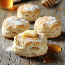 To make fluffy biscuits, gather these key ingredients: - 2 cups all-purpose flour - 1 tablespoon baking powder - 1 teaspoon baking soda - 1 teaspoon salt - 1/4 cup cold unsalted butter, cut into small cubes - 3/4 cup buttermilk (or substitute with regular milk mixed with a splash of lemon juice) - 1 tablespoon honey (optional, for added sweetness) - Extra flour for dusting the surface These ingredients work together to create that light and fluffy texture you crave. The cold butter is crucial. It helps form flaky layers when baked. You might not have all the ingredients on hand. Here are some easy swaps: - For buttermilk, mix regular milk with a splash of lemon juice or vinegar. - Use vegan butter if you prefer a dairy-free option. - Gluten-free flour blends are great for those avoiding gluten. Just make sure it has a rising agent. You will need the right tools to make this process smooth: - Mixing bowls: For combining ingredients. - Baking sheet and parchment paper: To prevent sticking and for easy cleanup. - Biscuit cutter or glass: For shaping your biscuits. With the right ingredients and tools, you can create biscuits that are simple yet delightful. Try the full recipe to see how it all comes together! - Preheat the oven to 450°F (232°C). This high heat helps the biscuits rise well. - Line your baking sheet with parchment paper. This prevents sticking and makes cleanup easy. - In a large mixing bowl, combine 2 cups of all-purpose flour, 1 tablespoon of baking powder, 1 teaspoon of baking soda, and 1 teaspoon of salt. Whisk these dry ingredients together well. This ensures they mix evenly and aerate. - Add 1/4 cup of cold, cubed unsalted butter to the flour mixture. You can use your fingertips or a pastry cutter to work the butter in. Aim for a crumbly texture that looks like coarse sand. - Slowly pour in 3/4 cup of buttermilk. If you want some sweetness, add 1 tablespoon of honey. Mix gently with a wooden spoon until everything is just combined. The dough should be slightly sticky but not too wet. - Lightly flour your work surface and put the biscuit dough on it. Pat the dough into a rectangle, about 1 inch thick. Don’t over-knead. This keeps your biscuits light and fluffy. - To create flaky layers, fold the dough over itself 3 to 4 times. Roll it out again into a rectangle, keeping it about 1 inch thick. - Use a round biscuit cutter or a glass to press straight down and cut out biscuits. Place them on the prepared baking sheet. Avoid twisting the cutter; this helps the biscuits rise better. - Gather any scraps of dough, lightly re-roll them, and cut out more biscuits. Be careful not to overwork the dough here. - Bake the biscuits in the preheated oven for 12-15 minutes. Look for a golden-brown top that calls out to you. This simple and fluffy biscuit recipe will make your kitchen smell amazing. For the complete recipe, check the Full Recipe link. Enjoy your biscuits warm with butter, jam, or honey! To get fluffy biscuits, cold butter is key. Cold butter helps create layers. When it melts in the oven, it releases steam. This steam makes the biscuits rise. Avoid overworking the dough. Too much mixing makes tough biscuits. Mix just until the dough comes together. It should feel slightly sticky but not wet. You can add herbs or cheese to your dough. Try fresh chives, rosemary, or sharp cheddar. These add a nice flavor twist. For a sweet option, mix in chocolate chips or dried fruit. Honey is a great sweetener. A tablespoon can enhance the flavor. You can also use maple syrup or brown sugar for a different taste. If your dough is too sticky, add more flour. Dust your hands and the work surface lightly. If it’s too dry, you may need more liquid. A splash of buttermilk can help. For dense biscuits, check your baking powder. Old or expired powder won’t rise well. Make sure to follow the recipe closely for best results. {{image_4}} Buttermilk biscuits are soft and fluffy. The buttermilk adds a nice tang. It also helps the biscuits rise. To make these, follow the full recipe I shared. If you don’t have buttermilk, mix regular milk with a splash of lemon juice. Let it sit for about five minutes. This mimic's buttermilk's acidity, ensuring great flavor and texture. You can also spice up your biscuits with flavors. Try cheddar and chive for a savory twist. Just add shredded cheddar and chopped chives into the dough. For sweet options, mix in fruits like blueberries or chopped strawberries. These fruits bring a burst of flavor. You can also drizzle honey or maple syrup over sweet biscuits. Think outside the box with biscuit sizes and shapes! Mini biscuits make perfect appetizers. Cut them smaller and serve with dips. For fun themes, shape your biscuits into hearts or stars. Use cookie cutters for creative designs. Kids love this too! These variations make your meal more exciting and fun. To keep your biscuits fresh, store them in an airtight container. This helps trap moisture and keeps them soft. If you want to maintain their crispy edges, place a piece of bread in the container. It will help keep the biscuits from drying out. When it comes to reheating, use the oven. Preheat it to 350°F (175°C). Place the biscuits on a baking sheet for about 5-10 minutes. This method brings back their fluffy texture. You can also use a microwave, but this may make them chewy. Freezing unbaked biscuits is easy. First, cut the biscuits and place them on a baking sheet. Freeze them for about an hour until firm. Once frozen, transfer them to a resealable plastic bag. This way, you can bake them fresh whenever you want. To thaw and bake from frozen, simply preheat your oven to 450°F (232°C). Place the frozen biscuits directly on the baking sheet. Bake for 15-20 minutes until golden brown. No need to thaw them first! Homemade biscuits last about 2-3 days at room temperature. If you store them in the fridge, they can last about a week. Always check for signs of spoilage. Look for mold or an off smell. If biscuits feel hard or dry, they may not taste good. Always trust your senses! Yes, you can make biscuits without buttermilk. You can use regular milk mixed with a splash of lemon juice. This mixture makes a good substitute. You can also try yogurt or sour cream mixed with water. Each option will still give you tasty biscuits. Dense biscuits often come from overmixing the dough. If you mix too much, you develop gluten, which makes biscuits tough. Also, using old baking powder or baking soda can lead to density. Always check that your leavening agents are fresh. To make biscuits fluffier, use cold butter and buttermilk. Cold butter makes layers, which helps biscuits rise. Also, don’t overwork the dough. Just mix until wet. You can also fold the dough a few times to create more layers. This technique adds air, making your biscuits light and airy. Homemade biscuits shine when served warm. You can spread butter, jam, or honey on top. For a savory touch, pair them with gravy or cheese. They also go well with soups or stews. Enjoy them straight from the oven for the best taste! Now you have all you need to make perfect homemade biscuits. Remember the key ingredients and tools. Use cold butter and mix carefully for the best texture. Don't shy away from trying different flavors and shapes. Store them right to keep them fresh. Your baking journey can be fun and rewarding. Enjoy your biscuits with family and friends, and experiment with your favorite additions. Happy baking!