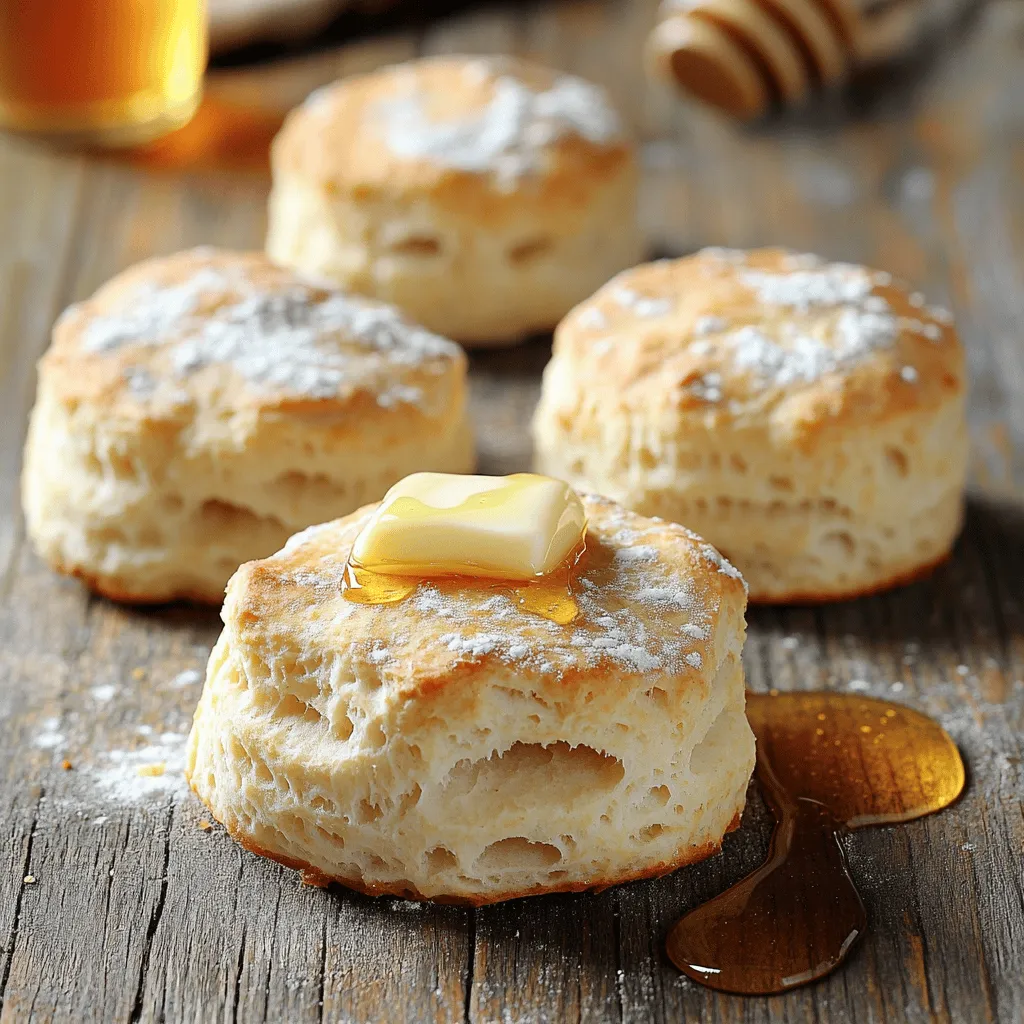To make fluffy biscuits, gather these key ingredients: - 2 cups all-purpose flour - 1 tablespoon baking powder - 1 teaspoon baking soda - 1 teaspoon salt - 1/4 cup cold unsalted butter, cut into small cubes - 3/4 cup buttermilk (or substitute with regular milk mixed with a splash of lemon juice) - 1 tablespoon honey (optional, for added sweetness) - Extra flour for dusting the surface These ingredients work together to create that light and fluffy texture you crave. The cold butter is crucial. It helps form flaky layers when baked. You might not have all the ingredients on hand. Here are some easy swaps: - For buttermilk, mix regular milk with a splash of lemon juice or vinegar. - Use vegan butter if you prefer a dairy-free option. - Gluten-free flour blends are great for those avoiding gluten. Just make sure it has a rising agent. You will need the right tools to make this process smooth: - Mixing bowls: For combining ingredients. - Baking sheet and parchment paper: To prevent sticking and for easy cleanup. - Biscuit cutter or glass: For shaping your biscuits. With the right ingredients and tools, you can create biscuits that are simple yet delightful. Try the full recipe to see how it all comes together! - Preheat the oven to 450°F (232°C). This high heat helps the biscuits rise well. - Line your baking sheet with parchment paper. This prevents sticking and makes cleanup easy. - In a large mixing bowl, combine 2 cups of all-purpose flour, 1 tablespoon of baking powder, 1 teaspoon of baking soda, and 1 teaspoon of salt. Whisk these dry ingredients together well. This ensures they mix evenly and aerate. - Add 1/4 cup of cold, cubed unsalted butter to the flour mixture. You can use your fingertips or a pastry cutter to work the butter in. Aim for a crumbly texture that looks like coarse sand. - Slowly pour in 3/4 cup of buttermilk. If you want some sweetness, add 1 tablespoon of honey. Mix gently with a wooden spoon until everything is just combined. The dough should be slightly sticky but not too wet. - Lightly flour your work surface and put the biscuit dough on it. Pat the dough into a rectangle, about 1 inch thick. Don’t over-knead. This keeps your biscuits light and fluffy. - To create flaky layers, fold the dough over itself 3 to 4 times. Roll it out again into a rectangle, keeping it about 1 inch thick. - Use a round biscuit cutter or a glass to press straight down and cut out biscuits. Place them on the prepared baking sheet. Avoid twisting the cutter; this helps the biscuits rise better. - Gather any scraps of dough, lightly re-roll them, and cut out more biscuits. Be careful not to overwork the dough here. - Bake the biscuits in the preheated oven for 12-15 minutes. Look for a golden-brown top that calls out to you. This simple and fluffy biscuit recipe will make your kitchen smell amazing. For the complete recipe, check the Full Recipe link. Enjoy your biscuits warm with butter, jam, or honey! To get fluffy biscuits, cold butter is key. Cold butter helps create layers. When it melts in the oven, it releases steam. This steam makes the biscuits rise. Avoid overworking the dough. Too much mixing makes tough biscuits. Mix just until the dough comes together. It should feel slightly sticky but not wet. You can add herbs or cheese to your dough. Try fresh chives, rosemary, or sharp cheddar. These add a nice flavor twist. For a sweet option, mix in chocolate chips or dried fruit. Honey is a great sweetener. A tablespoon can enhance the flavor. You can also use maple syrup or brown sugar for a different taste. If your dough is too sticky, add more flour. Dust your hands and the work surface lightly. If it’s too dry, you may need more liquid. A splash of buttermilk can help. For dense biscuits, check your baking powder. Old or expired powder won’t rise well. Make sure to follow the recipe closely for best results. {{image_4}} Buttermilk biscuits are soft and fluffy. The buttermilk adds a nice tang. It also helps the biscuits rise. To make these, follow the full recipe I shared. If you don’t have buttermilk, mix regular milk with a splash of lemon juice. Let it sit for about five minutes. This mimic's buttermilk's acidity, ensuring great flavor and texture. You can also spice up your biscuits with flavors. Try cheddar and chive for a savory twist. Just add shredded cheddar and chopped chives into the dough. For sweet options, mix in fruits like blueberries or chopped strawberries. These fruits bring a burst of flavor. You can also drizzle honey or maple syrup over sweet biscuits. Think outside the box with biscuit sizes and shapes! Mini biscuits make perfect appetizers. Cut them smaller and serve with dips. For fun themes, shape your biscuits into hearts or stars. Use cookie cutters for creative designs. Kids love this too! These variations make your meal more exciting and fun. To keep your biscuits fresh, store them in an airtight container. This helps trap moisture and keeps them soft. If you want to maintain their crispy edges, place a piece of bread in the container. It will help keep the biscuits from drying out. When it comes to reheating, use the oven. Preheat it to 350°F (175°C). Place the biscuits on a baking sheet for about 5-10 minutes. This method brings back their fluffy texture. You can also use a microwave, but this may make them chewy. Freezing unbaked biscuits is easy. First, cut the biscuits and place them on a baking sheet. Freeze them for about an hour until firm. Once frozen, transfer them to a resealable plastic bag. This way, you can bake them fresh whenever you want. To thaw and bake from frozen, simply preheat your oven to 450°F (232°C). Place the frozen biscuits directly on the baking sheet. Bake for 15-20 minutes until golden brown. No need to thaw them first! Homemade biscuits last about 2-3 days at room temperature. If you store them in the fridge, they can last about a week. Always check for signs of spoilage. Look for mold or an off smell. If biscuits feel hard or dry, they may not taste good. Always trust your senses! Yes, you can make biscuits without buttermilk. You can use regular milk mixed with a splash of lemon juice. This mixture makes a good substitute. You can also try yogurt or sour cream mixed with water. Each option will still give you tasty biscuits. Dense biscuits often come from overmixing the dough. If you mix too much, you develop gluten, which makes biscuits tough. Also, using old baking powder or baking soda can lead to density. Always check that your leavening agents are fresh. To make biscuits fluffier, use cold butter and buttermilk. Cold butter makes layers, which helps biscuits rise. Also, don’t overwork the dough. Just mix until wet. You can also fold the dough a few times to create more layers. This technique adds air, making your biscuits light and airy. Homemade biscuits shine when served warm. You can spread butter, jam, or honey on top. For a savory touch, pair them with gravy or cheese. They also go well with soups or stews. Enjoy them straight from the oven for the best taste! Now you have all you need to make perfect homemade biscuits. Remember the key ingredients and tools. Use cold butter and mix carefully for the best texture. Don't shy away from trying different flavors and shapes. Store them right to keep them fresh. Your baking journey can be fun and rewarding. Enjoy your biscuits with family and friends, and experiment with your favorite additions. Happy baking!