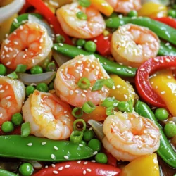 - 1 lb large shrimp, peeled and deveined - 2 tablespoons olive oil - 1 cup mixed bell peppers (red, yellow, green), sliced into thin strips