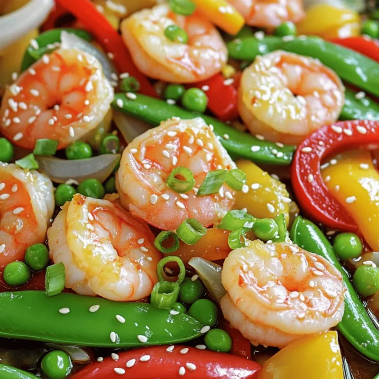 - 1 lb large shrimp, peeled and deveined - 2 tablespoons olive oil - 1 cup mixed bell peppers (red, yellow, green), sliced into thin strips