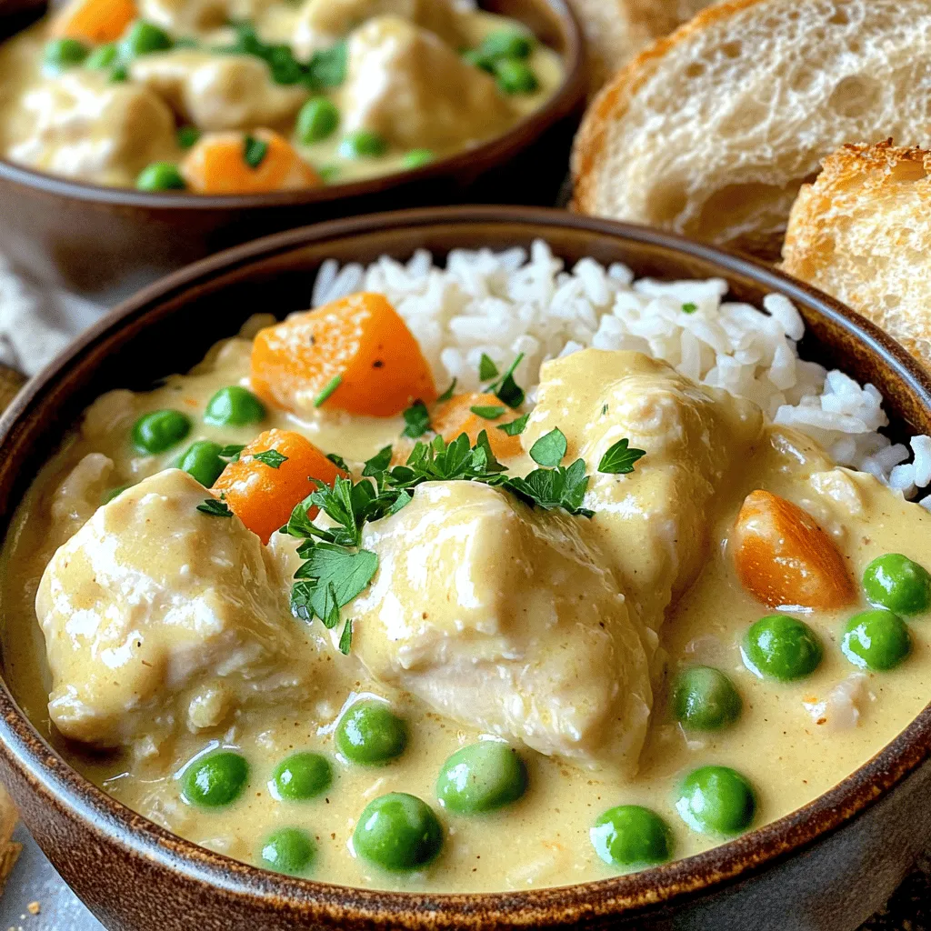 - 2 cups cooked rice (white or brown) - 2 boneless, skinless chicken breasts - 1 cup rich chicken broth - 1 cup heavy cream - 1 cup frozen peas and carrots blend - 1 medium yellow onion - 3 cloves of garlic - 1 teaspoon dried thyme - 1 teaspoon smoked paprika - Salt and pepper to taste - 2 tablespoons olive oil - Fresh parsley for garnish In this recipe, the main ingredients come together to create a warm and creamy dish. You need two cups of cooked rice. This can be either white or brown, based on your choice. The chicken breasts should be boneless and skinless. Cut them into bite-sized pieces for easy cooking. The chicken broth adds flavor, while heavy cream gives the dish its rich, creamy texture. For vegetables, I like to use a blend of frozen peas and carrots. They add color and nutrition. You’ll also need a medium yellow onion and three cloves of minced garlic. Seasoning is key! Dried thyme and smoked paprika bring warmth and depth. Don't forget to add salt and pepper to taste. Finally, use olive oil for cooking and fresh parsley for a lovely garnish. These simple ingredients come together to create a comforting meal. For the complete details, check the Full Recipe. To start, heat your olive oil in a large skillet over medium heat. Once the oil is hot, add the chopped onion. Sauté it for about 3-4 minutes until it turns translucent. This brings great flavor to your dish. Next, add the minced garlic. Sauté for one more minute, stirring often to avoid burning. Now, it’s time to add the chicken. Cut the chicken breasts into bite-sized pieces. Season them with salt, pepper, thyme, and smoked paprika. Cook the chicken for 7-10 minutes. Stir occasionally until there’s no pink left inside. Your kitchen will smell amazing at this point. Once the chicken is ready, stir in the frozen peas and carrots. Cook them for 3-4 minutes until they are warm and tender. Then, pour in the chicken broth. Bring it to a gentle simmer for about 5 minutes. This step allows the flavors to blend well together. Now, reduce the heat a bit more. Gradually whisk in the heavy cream, stirring non-stop. This will give your dish a creamy finish. Carefully fold in the cooked rice. Make sure everything is mixed well. Taste it and add more salt or pepper if needed. Let the dish simmer for an extra 5 minutes. This allows the flavors to meld beautifully. After that, take the skillet off the heat. Let it rest for one minute to thicken the sauce. For the full recipe, check out the details above. Enjoy your comforting meal! To get that perfect creamy texture, heavy cream is a must. It gives the dish a rich, smooth feel. You can also reduce the chicken broth. This step concentrates the flavors and thickens the sauce. Adjusting seasoning is key. Taste as you cook and add salt and pepper to make it just right. Serving your creamy chicken and rice in deep bowls makes it look fancy. A sprinkle of fresh parsley adds a pop of color. For sides, crusty bread pairs well. It soaks up the creamy sauce and adds texture. Try to make your meal look inviting. It makes each bite more enjoyable. {{image_4}} You can easily modify this creamy chicken and rice dish for different diets. If you need a gluten-free option, use gluten-free rice or broth. This simple swap keeps the dish safe and tasty. For a vegetarian alternative, replace chicken with tofu or chickpeas. You can also use vegetable broth instead of chicken broth. These changes let everyone enjoy this meal. Adding different herbs or spices can change the flavor. Try adding basil, oregano, or rosemary for a fresh twist. You can also sprinkle in some chili flakes for heat. Think about mixing in extra veggies too. Spinach, bell peppers, or mushrooms work well. This boosts nutrition and adds color to your dish. You can adapt this recipe to suit your kitchen tools. For a slow cooker version, sauté the onion and garlic first, then add all ingredients to the slow cooker. Cook on low for 4-6 hours. If you prefer an Instant Pot, use the sauté function first. Then, add all ingredients and cook on high pressure for about 10 minutes. Both methods save time and create delicious results. If you want to explore the full recipe, check out the Creamy Chicken and Rice Delight 🥣. Store your leftovers in the fridge. Use airtight containers to keep it fresh. Glass or plastic containers work well. Make sure to cool the dish before sealing. This prevents moisture build-up and keeps flavors intact. Enjoy your creamy chicken and rice within three days for the best taste. Freezing is a great option for longer storage. Divide the dish into smaller portions. Use freezer-safe containers or bags. Remove any excess air to avoid freezer burn. You can freeze it for up to three months. When you're ready to enjoy it again, thaw in the fridge overnight. To reheat, use the stovetop or microwave. Heat gently, stirring often. Add a splash of chicken broth or cream to restore the creamy texture. Enjoy this comforting meal anytime with these easy storage tips! For the full recipe, check out my Creamy Chicken and Rice Delight. Creamy Chicken and Rice lasts about 3 to 4 days in the fridge. Store it in an airtight container. This keeps it fresh and tasty. Make sure to cool it down before putting it in the fridge. Yes, you can make Creamy Chicken and Rice ahead of time. I suggest cooking it, letting it cool, and then storing it. This makes a quick meal later. You can reheat it in a pot or microwave before serving. Just add a splash of broth or water to keep it creamy. Creamy Chicken and Rice pairs well with many sides. Here are some great options: - Steamed broccoli for crunch - A simple side salad for freshness - Garlic bread for a hearty touch - Roasted carrots for sweetness These sides add color and flavor to your meal. Enjoy your delicious dinner! This blog post detailed a simple recipe for Creamy Chicken and Rice, from ingredients to storage tips. You learned about the key components, like chicken, rice, and heavy cream, to create a rich dish. I shared step-by-step instructions to guide you through cooking. Remember, you can easily adjust this recipe for dietary needs or flavors. With proper storage, you can enjoy this meal later. I hope you find these tips helpful as you make this delicious dish!