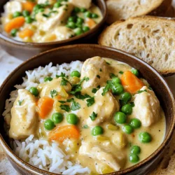 - 2 cups cooked rice (white or brown) - 2 boneless, skinless chicken breasts - 1 cup rich chicken broth - 1 cup heavy cream - 1 cup frozen peas and carrots blend - 1 medium yellow onion - 3 cloves of garlic - 1 teaspoon dried thyme - 1 teaspoon smoked paprika - Salt and pepper to taste - 2 tablespoons olive oil - Fresh parsley for garnish In this recipe, the main ingredients come together to create a warm and creamy dish. You need two cups of cooked rice. This can be either white or brown, based on your choice. The chicken breasts should be boneless and skinless. Cut them into bite-sized pieces for easy cooking. The chicken broth adds flavor, while heavy cream gives the dish its rich, creamy texture. For vegetables, I like to use a blend of frozen peas and carrots. They add color and nutrition. You’ll also need a medium yellow onion and three cloves of minced garlic. Seasoning is key! Dried thyme and smoked paprika bring warmth and depth. Don't forget to add salt and pepper to taste. Finally, use olive oil for cooking and fresh parsley for a lovely garnish. These simple ingredients come together to create a comforting meal. For the complete details, check the Full Recipe. To start, heat your olive oil in a large skillet over medium heat. Once the oil is hot, add the chopped onion. Sauté it for about 3-4 minutes until it turns translucent. This brings great flavor to your dish. Next, add the minced garlic. Sauté for one more minute, stirring often to avoid burning. Now, it’s time to add the chicken. Cut the chicken breasts into bite-sized pieces. Season them with salt, pepper, thyme, and smoked paprika. Cook the chicken for 7-10 minutes. Stir occasionally until there’s no pink left inside. Your kitchen will smell amazing at this point. Once the chicken is ready, stir in the frozen peas and carrots. Cook them for 3-4 minutes until they are warm and tender. Then, pour in the chicken broth. Bring it to a gentle simmer for about 5 minutes. This step allows the flavors to blend well together. Now, reduce the heat a bit more. Gradually whisk in the heavy cream, stirring non-stop. This will give your dish a creamy finish. Carefully fold in the cooked rice. Make sure everything is mixed well. Taste it and add more salt or pepper if needed. Let the dish simmer for an extra 5 minutes. This allows the flavors to meld beautifully. After that, take the skillet off the heat. Let it rest for one minute to thicken the sauce. For the full recipe, check out the details above. Enjoy your comforting meal! To get that perfect creamy texture, heavy cream is a must. It gives the dish a rich, smooth feel. You can also reduce the chicken broth. This step concentrates the flavors and thickens the sauce. Adjusting seasoning is key. Taste as you cook and add salt and pepper to make it just right. Serving your creamy chicken and rice in deep bowls makes it look fancy. A sprinkle of fresh parsley adds a pop of color. For sides, crusty bread pairs well. It soaks up the creamy sauce and adds texture. Try to make your meal look inviting. It makes each bite more enjoyable. {{image_4}} You can easily modify this creamy chicken and rice dish for different diets. If you need a gluten-free option, use gluten-free rice or broth. This simple swap keeps the dish safe and tasty. For a vegetarian alternative, replace chicken with tofu or chickpeas. You can also use vegetable broth instead of chicken broth. These changes let everyone enjoy this meal. Adding different herbs or spices can change the flavor. Try adding basil, oregano, or rosemary for a fresh twist. You can also sprinkle in some chili flakes for heat. Think about mixing in extra veggies too. Spinach, bell peppers, or mushrooms work well. This boosts nutrition and adds color to your dish. You can adapt this recipe to suit your kitchen tools. For a slow cooker version, sauté the onion and garlic first, then add all ingredients to the slow cooker. Cook on low for 4-6 hours. If you prefer an Instant Pot, use the sauté function first. Then, add all ingredients and cook on high pressure for about 10 minutes. Both methods save time and create delicious results. If you want to explore the full recipe, check out the Creamy Chicken and Rice Delight 🥣. Store your leftovers in the fridge. Use airtight containers to keep it fresh. Glass or plastic containers work well. Make sure to cool the dish before sealing. This prevents moisture build-up and keeps flavors intact. Enjoy your creamy chicken and rice within three days for the best taste. Freezing is a great option for longer storage. Divide the dish into smaller portions. Use freezer-safe containers or bags. Remove any excess air to avoid freezer burn. You can freeze it for up to three months. When you're ready to enjoy it again, thaw in the fridge overnight. To reheat, use the stovetop or microwave. Heat gently, stirring often. Add a splash of chicken broth or cream to restore the creamy texture. Enjoy this comforting meal anytime with these easy storage tips! For the full recipe, check out my Creamy Chicken and Rice Delight. Creamy Chicken and Rice lasts about 3 to 4 days in the fridge. Store it in an airtight container. This keeps it fresh and tasty. Make sure to cool it down before putting it in the fridge. Yes, you can make Creamy Chicken and Rice ahead of time. I suggest cooking it, letting it cool, and then storing it. This makes a quick meal later. You can reheat it in a pot or microwave before serving. Just add a splash of broth or water to keep it creamy. Creamy Chicken and Rice pairs well with many sides. Here are some great options: - Steamed broccoli for crunch - A simple side salad for freshness - Garlic bread for a hearty touch - Roasted carrots for sweetness These sides add color and flavor to your meal. Enjoy your delicious dinner! This blog post detailed a simple recipe for Creamy Chicken and Rice, from ingredients to storage tips. You learned about the key components, like chicken, rice, and heavy cream, to create a rich dish. I shared step-by-step instructions to guide you through cooking. Remember, you can easily adjust this recipe for dietary needs or flavors. With proper storage, you can enjoy this meal later. I hope you find these tips helpful as you make this delicious dish!