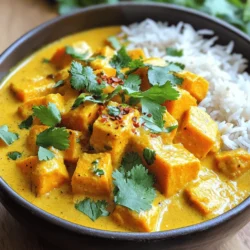 For a rich and flavorful Indian pumpkin curry, you need some key ingredients. Here is what you will need: - 2 cups pumpkin, peeled and cubed - 1 cup canned coconut milk - 1 medium onion, finely chopped - 2 cloves garlic, minced - 1 tablespoon fresh ginger, grated - 1 ripe tomato, chopped - 1 teaspoon mustard seeds - 1 teaspoon cumin seeds - 1 teaspoon turmeric powder - 1 teaspoon garam masala - 1 teaspoon red chili powder (adjust based on your spice preference) - Salt to taste - 2 tablespoons vegetable oil - Fresh cilantro for garnish - 1 cup fresh spinach (optional) - 1 cup vegetable broth or water Each of these ingredients plays a vital role in building the dish's flavor. Pumpkin is the star of the show. It adds sweetness and creaminess. Coconut milk gives the curry a velvety texture, balancing the spices. Onion, garlic, and ginger create a delicious base. Their flavors blend well when sautéed together. The spices are essential too. Mustard seeds and cumin seeds add depth. Turmeric brings warmth and a golden color. Garam masala adds complexity, while red chili powder gives a kick. Adjust it to fit your taste. You can also add fresh spinach for a pop of color and nutrition. Cilantro makes a fresh garnish, brightening the dish. If you need more liquid, use vegetable broth or water to help cook the pumpkin. For the full recipe and cooking instructions, check out the [Full Recipe]. This curry is easy, tasty, and sure to please! First, grab a large pot and heat the vegetable oil over medium heat. Once the oil is hot, add the mustard seeds and cumin seeds. Listen for a crackling sound; this means the spices are toasting. Let them toast for about 30 seconds. This step brings out their flavors. Next, add the finely chopped onion, minced garlic, and grated ginger. Sauté them together for about 5 minutes. You want the onion to turn soft and translucent. This mix is the heart of your curry. Now, it’s time to add the chopped tomato to your pot. Stir well and let it cook for 3-4 minutes. The tomato should become soft and blend into the onion mixture. This step adds a nice tanginess. Sprinkle in the turmeric powder, garam masala, and red chili powder. Don’t forget the salt. Stir continuously for about a minute. This allows the spices to toast and deepen their flavors. Your kitchen will start to smell amazing! Gently fold the cubed pumpkin into the spiced mixture. Make sure each piece is coated with the spices. This ensures that every bite is full of flavor. Next, pour in the canned coconut milk and vegetable broth or water. Stir everything to combine. Bring the mixture to a gentle boil. This step helps to meld all the flavors together. Lower the heat to low and cover the pot. Let the curry simmer for about 20-25 minutes. Stir occasionally to prevent sticking. The pumpkin should become tender during this time. If you want to add spinach, do it in the last 5 minutes of cooking. After simmering, taste the curry. Adjust the seasoning with more salt if needed. For a creamier texture, use a potato masher to mash some pumpkin cubes. Keep others intact for a mix of textures. Before serving, garnish your curry with fresh cilantro. This adds a pop of color and freshness. Your Indian Pumpkin Curry is now ready to enjoy! Check out the [Full Recipe] for more details. To make the best Indian pumpkin curry, start by choosing the right pumpkin. I love using sugar pumpkins or kabocha for their sweet taste. They blend well with spices and give a rich flavor. Next, adjust the spice levels to fit your taste. If you like heat, add more red chili powder. For a milder dish, use less. Always taste as you go to find your perfect flavor. For a creamier curry, mash some pumpkin pieces with a potato masher. This gives the curry a nice thickness. You can keep some cubes whole for texture. If you want to boost nutrition, add fresh spinach during the last few minutes of cooking. It wilts nicely and adds color and vitamins. Serving is key to enjoying your dish. I recommend using deep bowls for the curry. Pair it with fluffy basmati rice or warm naan. This helps soak up the sauce. For a beautiful touch, garnish with fresh cilantro. A sprinkle of red chili flakes adds both color and a hint of spice. This makes your dish look as good as it tastes. For the full recipe, check out the Spiced Pumpkin Delight Curry. {{image_4}} You can easily make this Indian pumpkin curry vegan. Just ensure you use completely plant-based ingredients. For instance, use vegetable broth instead of chicken broth. This keeps the dish rich and creamy. To add extra variety, toss in other vegetables. Sweet potatoes, carrots, or bell peppers work well. They mix nicely with the pumpkin and spices. This not only boosts flavor but also adds color and nutrients. Spice blends can change the flavor of your curry. You can alter spices for regional flavor variations. For a milder taste, use less red chili powder. If you prefer a bolder flavor, add more garam masala. You can also use store-bought curry blends. They save time and provide great flavor. Look for blends that include turmeric, cumin, and coriander. These spices are key to a delicious curry. Pair your curry with different sides or condiments. Steamed basmati rice is a classic choice. Warm naan is also great for scooping up the curry. If you have leftover curry, get creative! Use it as a filling for wraps. You can also serve it over quinoa for a twist. The flavors stay rich and satisfying, making each meal unique. For the full recipe, check out the Spiced Pumpkin Delight Curry. To store your Indian pumpkin curry, let it cool first. Once cool, place it in an airtight container. This keeps it fresh in the fridge for up to three days. For longer storage, consider freezing it. Use freezer-safe bags or containers. Make sure to label them with the date. The curry can last in the freezer for about three months. When you’re ready to enjoy it again, just thaw it in the fridge overnight. Reheating your curry can be easy and tasty. The best way to reheat it is on the stove. Pour the curry into a pot and heat it over low to medium heat. Stir often to avoid sticking. If it seems too thick, add a splash of water or coconut milk. For a fresh touch, add some chopped cilantro or a squeeze of lime juice while reheating. This little boost can brighten the flavors and make it feel fresh again. You can find the full recipe for this delightful dish [Full Recipe]. Indian pumpkin curry lasts about 3 to 5 days in the fridge. Store it in an airtight container to keep it fresh. Always let it cool before putting it away. When reheating, heat it until hot, stirring well. Yes, fresh pumpkin is great! It gives the curry a bright flavor and better texture. Fresh pumpkin can taste sweeter and more vibrant than canned. Just peel, seed, and cube it before adding. It may take a little longer to cook, but it’s worth it. If you need a substitute for coconut milk, try almond milk or cashew cream for a non-dairy option. Regular milk can work too, but it will change the flavor. You can mix in some nut butter for richness. Each option provides a different taste, so choose what you like. The spice level can be adjusted. The red chili powder adds heat, but you can reduce it for a milder dish. If you want more spice, add more chili powder or fresh chilis. Taste the curry as you go, and make it just right for you. Indian Pumpkin Curry is a flavorful dish made with simple ingredients. We explored the essential components like pumpkin, spices, and coconut milk. I shared step-by-step instructions to build layers of flavor and enhance texture. You also learned tips for perfecting the taste, trying variations, and storing leftovers properly. In conclusion, making this curry is about balancing flavors and enjoying the process. Adjust the recipe to suit your taste, and serve it proudly!
