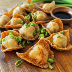 - Ground pork - Soy sauce - Sesame oil - Fresh ginger - Garlic - Chili paste - Green onions - Wonton wrappers - Egg - Salt - Pepper - Oil for frying or broth for boiling Gathering the right ingredients makes a big difference in your dish. Fresh ginger and garlic add great flavor. The chili paste gives your wontons that spicy kick. Use good quality ground pork for the best texture. Wonton wrappers are easy to find in stores. They help you create the perfect pockets for your filling. When mixing your ingredients, remember to balance the flavors. Some people like more heat, so feel free to adjust the chili paste. For a richer taste, sesame oil is key. It brings depth to the filling. If you prefer a lighter option, you can boil the wontons in broth instead of frying. This keeps them soft and delicious. Check out the Full Recipe for exact amounts and instructions to make these tasty spicy pork wontons. Enjoy the process, and don’t rush! Cooking should be fun. To make a great filling, mix 1 pound of ground pork with your seasonings. First, add 1 tablespoon each of soy sauce and sesame oil. Then, include 1 tablespoon of minced fresh ginger and 2 cloves of minced garlic. For heat, stir in 1 tablespoon of chili paste. Finally, add 2 finely chopped green onions, along with salt and pepper to taste. Use your hands to mix well until everything is blended. This balance of flavors makes the filling both tasty and exciting. Now it’s time to fill and seal your wonton wrappers. Take one wrapper and lay it flat. Spoon about 1 teaspoon of your pork filling into the center. Moisten the edges with a little water using your finger. Fold the wrapper in half to form a triangle and press the edges firmly. For a better seal, pinch the edges or fold the corners up to create a hat shape. Work quickly to keep the wontons covered with a damp towel to avoid drying out. You can choose to fry or boil your wontons. Each method has its perks. - Frying: Heat oil in a large skillet over medium heat. Once shimmering, add the wontons in batches. Fry them for 3-4 minutes on each side until they turn golden brown. Let them drain on paper towels to remove extra oil. - Boiling: Bring vegetable broth to a rolling boil. Drop in the wontons gently and cook for 3-4 minutes, until they float. Use a slotted spoon to remove them carefully. Both methods are delicious, so pick the one you like best! To make your spicy pork wontons even better, try adding more spices. You can use ground cumin for warmth or a pinch of five-spice powder for a unique twist. Fresh herbs like cilantro or basil can add bright notes to your filling. Adjust the spice level by adding more chili paste. If you like it hot, don’t hold back! Folding wontons can be fun. You can try different shapes, like the classic triangle or a cute pouch. For a great presentation, twist the top of the wonton to make it look fancy. To stop wontons from drying out, keep them covered with a damp cloth as you work. This helps keep the wrappers fresh and easy to seal. Pair your wontons with tasty sauces. Soy sauce is a classic choice, but a spicy dipping sauce can really enhance the flavor. You might like a mix of soy sauce, rice vinegar, and chili oil for a kick. For side dishes, serve them with steamed veggies or a light soup to balance the meal. These options make your dining experience even better. Don't forget to check the Full Recipe for more tips! {{image_4}} You can change the filling in your spicy pork wontons. Here are some ideas: - Chicken: Swap ground pork for ground chicken. This choice offers a lighter taste. - Shrimp: Use chopped shrimp for a seafood twist. The sweetness of shrimp works well with spices. - Vegan option: Replace meat with tofu and mixed vegetables. Crumbled tofu absorbs flavors easily, making it a great choice. Add some mushrooms and bell peppers for texture and taste. You can cook your wontons in different ways: - Steaming: If you want a healthier option, steam the wontons. This keeps them moist and tender. Just place them in a steamer basket for about 8-10 minutes. - Baking: For a low-fat version, bake the wontons. Brush them with a bit of oil and bake at 400°F for 15-20 minutes. They will turn golden and crispy without frying. Wontons have many cultural versions: - Cultural takes: Different regions use unique ingredients and spices. For example, some add herbs like cilantro or use different sauces. - Chinese cuisine: In China, wontons can be served in broth or with dipping sauces. They are a popular snack and are often found in street food. To keep your wontons fresh, store any uncooked wontons in the fridge. Use an airtight container or wrap them tightly in plastic wrap. Make sure they don't touch each other to prevent sticking. Uncooked wontons can stay fresh for about 2 days. For longer storage, freeze them. Place uncooked wontons in a single layer on a baking sheet. Once frozen, transfer them to a freezer bag. They can last up to 3 months in the freezer. Cooked wontons have a different storage method. Allow them to cool completely. Place them in an airtight container. They can stay in the fridge for up to 3 days. If you want to freeze cooked wontons, do so in a single layer first. Once frozen, transfer to a freezer bag. They can last for about a month. To keep your wontons crispy, the oven is your best friend. Preheat your oven to 350°F (175°C). Place the wontons on a baking sheet. Bake for about 10 minutes or until hot and crispy. If you prefer to use the microwave, place the wontons on a plate. Cover them with a damp paper towel to keep moisture in. Heat in short intervals, checking often. To maintain flavor during reheating, consider using a splash of broth. This step works well if you boiled your wontons. Just add a bit of broth to the plate when reheating in the microwave. Leftover wontons should be discarded after 3 days in the fridge. If they look slimy or smell bad, it's time to toss them. Check for any discoloration on the wrappers or filling. Fresh wontons should look bright and smell pleasant. Remember, safety first! Enjoy your spicy pork wontons, but always be cautious with leftovers. For the full recipe, check out the cooking section above. Spicy pork wontons are small dumplings filled with seasoned ground pork. They come from Chinese cuisine. Wontons are popular for their rich flavors and tender texture. Many people enjoy them as appetizers or snacks. They hold a special place in Chinese culture, often served during celebrations. The spicy kick makes them even more exciting and fun to eat. Yes, you can prepare wontons in advance. Start by making the filling and wrapping them. Place the wrapped wontons on a tray. Make sure they don't touch each other to avoid sticking. Cover the tray with a damp cloth. You can store them in the fridge for a few hours. For longer storage, freeze the wontons. Just remember to separate them with parchment paper. This helps keep them from freezing together. Dipping sauces bring out the flavors of wontons. Soy sauce is a classic choice. It adds a salty taste that complements the pork. For a spicy kick, try mixing soy sauce with chili oil. Another great option is a sweet and sour sauce. You can easily make your own by mixing vinegar, sugar, and soy sauce. For a fresh twist, a garlic and ginger sauce works well too. These sauces make your wonton experience even more enjoyable. Spicy pork wontons are delicious and fun to make. We covered all the basics: the ingredients, how to prepare the filling, and cooking methods like frying or boiling. I shared tips to enhance the flavor and make them look nice. And, we explored different fillings and how to store leftovers properly. These wontons are a great dish to try. With your own twist, they can be even better. Enjoy cooking, and share these tasty treats with family and friends!
