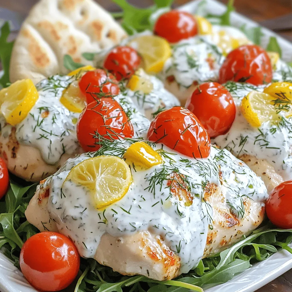 To make this dish, you need only a few key items. Here’s what you will need: - 4 boneless, skinless chicken breasts - 1 cup Greek yogurt - ½ cup cucumber, finely grated and excess moisture squeezed out - 2 cloves garlic, minced - 1 tablespoon fresh dill, chopped (or 1 teaspoon dried dill) - 1 tablespoon fresh lemon juice - 1 teaspoon extra virgin olive oil - ½ teaspoon salt - ¼ teaspoon freshly ground black pepper - 1 teaspoon smoked paprika - 1 cup cherry tomatoes, halved These items create a tasty chicken dish with a refreshing tzatziki sauce. While the main ingredients shine, a few extras can make your meal even better. Consider adding: - Fresh leafy greens (like arugula or spinach) for serving - Pita bread or steamed rice for a complete meal These options add texture and flavor, making your meal more enjoyable. You might have some of these common items at home already. Check if you have: - Salt - Black pepper - Olive oil These staples are essential for enhancing flavors in your dish. They help balance and elevate the taste of your chicken tzatziki. For the full details on how to prepare this dish, you can refer to the Full Recipe. Enjoy making this easy and tasty meal! To start, grab a medium bowl and mix the Greek yogurt, grated cucumber, minced garlic, dill, lemon juice, olive oil, salt, and black pepper. Stir it until smooth and creamy. This sauce is key to the dish. I always save half of the sauce in a small bowl for later. It adds a fresh touch when serving. Next, take a large baking dish and lay out the chicken breasts in a single layer. Make sure they fit well. Sprinkle the smoked paprika over each piece. Rub it in, so the chicken absorbs the flavor. This step makes a big difference in taste. After seasoning, pour the remaining Tzatziki sauce over the chicken. Ensure each piece is fully covered. Now, here comes the baking part. Cover the dish tightly with aluminum foil. This keeps the chicken moist. Bake it at 375°F (190°C) for 25-30 minutes. Check that the chicken reaches an internal temperature of 165°F (75°C). After that, remove the foil and bake for another 5-10 minutes. This gives the chicken a nice golden color. Once done, let it cool for a few minutes. Now you’re ready to serve! To get the juiciest chicken, start with fresh chicken breasts. Thaw frozen chicken in the fridge, never in warm water. Also, make sure to marinate the chicken in the Tzatziki sauce for at least 30 minutes if you have time. This adds flavor and keeps it moist. When cooking, cover the dish tightly with foil. This helps trap steam and moisture while the chicken bakes. For the best Tzatziki, use full-fat Greek yogurt. It gives a rich taste and creamy texture. Grate the cucumber finely but make sure to squeeze out extra moisture. This helps the sauce stay thick and not watery. Fresh herbs, like dill, add a bright flavor. If you can't find fresh dill, dried works too. Mix the sauce at least 15 minutes before serving. This lets the flavors meld together perfectly. Cooking time may vary based on chicken thickness. For thicker breasts, add a few extra minutes. Always check the internal temperature. It should reach 165°F (75°C) for safety. If your oven runs hot, keep an eye on the chicken after removing the foil. You want a nice golden top, but not overcooked meat. Adjust your baking time and enjoy your perfect Dump-and-Bake Chicken Tzatziki! For the Full Recipe, click here. {{image_4}} You can easily switch up the protein in this recipe. Try using turkey breast or pork tenderloin. Both will cook well and soak up the Tzatziki flavors. If you want something quicker, use chicken thighs for more juicy bites. They are also forgiving if baked a bit longer. Just adjust the cooking time to ensure they reach 165°F. For a vegetarian twist, swap the chicken for hearty veggies. Use eggplant, zucchini, or even chickpeas. Slice the eggplant and zucchini into thick rounds. Toss them in olive oil and spices before baking. Chickpeas can be used whole, mixed with the Tzatziki sauce for extra creaminess. This way, you still get a tasty and filling meal. Add new flavors to your Tzatziki for a fun spin. Mix in some spices like cumin or coriander for a warm touch. For a spicy kick, toss in a bit of cayenne pepper. You can also add a splash of vinegar for a tangier taste. Try serving with olives or roasted red peppers to enhance the dish. Each twist keeps the meal fresh and exciting. For the full recipe and detailed instructions, check out the [Full Recipe]. After enjoying your Dump-and-Bake Chicken Tzatziki, let the leftovers cool. Place them in an airtight container. Store in the fridge for up to three days. Make sure the chicken is fully covered with the Tzatziki sauce to keep it moist. If you have extra cherry tomatoes or greens, store them separately to maintain freshness. When you're ready to eat the leftovers, preheat your oven to 350°F (175°C). Place the chicken in an oven-safe dish. Cover it with foil to prevent drying out. Heat for about 15-20 minutes, or until warmed through. You can also microwave individual portions for 1-2 minutes, checking to avoid overcooking. If you want to freeze the chicken, it’s best to do this before adding the Tzatziki sauce. Wrap the cooled chicken tightly in plastic wrap, then place it in a freezer bag. It will stay good for up to three months. When you’re ready to eat, thaw in the fridge overnight. After thawing, reheat and add fresh Tzatziki sauce for the best flavor. Yes, you can make Dump-and-Bake Chicken Tzatziki ahead of time. Prepare the Tzatziki sauce and coat the chicken. Cover the dish and store it in the fridge for up to 24 hours. When you're ready to cook, just pop it in the oven. This saves time and helps the flavors blend well. If you need a substitute for Greek yogurt, use sour cream. It has a similar texture and taste. You can also try plain yogurt or plant-based yogurt for a dairy-free option. Just keep in mind that these may change the flavor slightly. Yes, this recipe is gluten-free if you use gluten-free pita or rice. The main ingredients, like chicken and vegetables, do not contain gluten. Always check labels to ensure all your ingredients are safe for a gluten-free diet. In this post, I covered the key ingredients and steps for making Dump-and-Bake Chicken Tzatziki. I shared tips for juicy chicken and tasty tzatziki, and I offered variations and storage tips. This dish is easy and fun, perfect for busy days. You now have a simple meal that’s good for you. Enjoy making it your own!