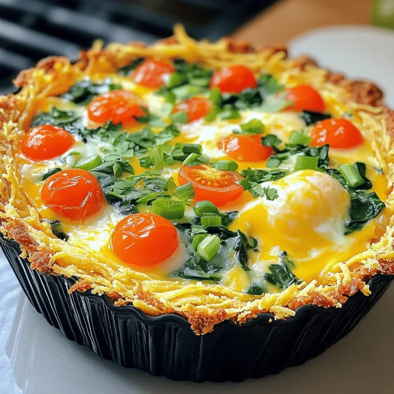 - 4 cups frozen hash browns, thawed - 2 tablespoons unsalted butter, melted - 1/2 teaspoon garlic powder - Salt and freshly ground black pepper, to taste - 6 large eggs - 1 cup whole milk - 1 cup shredded sharp cheddar cheese - 1 cup fresh spinach, finely chopped - 1/2 cup cherry tomatoes, halved - 1/4 cup green onions, thinly sliced