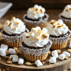 - 1 cup graham cracker crumbs - 1/4 cup unsalted butter, melted - 2 tablespoons granulated sugar - 1 cup milk chocolate chips - 1 cup mini marshmallows - 1/2 cup whipped cream - 1/4 teaspoon pure vanilla extract - Optional: chocolate syrup for drizzling When you make Frosty S'more Cups, you need simple ingredients. The graham cracker crumbs give a nice crunch. Melted butter binds the crumbs together for a solid crust. A bit of sugar adds extra sweetness. You will need milk chocolate chips for that classic s'mores taste. Mini marshmallows top the chocolate and bring that fluffy texture. Whipped cream adds a light, creamy touch. A splash of vanilla extract boosts the flavor. If you want, drizzle some chocolate syrup to make it extra special. - Gluten-free graham crackers - Dairy-free chocolate chips - Alternative sweeteners If you need to swap ingredients, it's easy. Use gluten-free graham crackers if you have a gluten issue. Dairy-free chocolate chips work well for a dairy-free option. You can use honey or maple syrup instead of granulated sugar. - Caloric breakdown per serving - Macronutrient details Each serving of Frosty S'more Cups is around 200 calories. You get carbs from the graham crackers and sugar. The chocolate and whipped cream add some fat. Each cup has a nice mix of sweet and creamy flavors. Enjoy this treat in moderation to balance your diet! - Preheat the oven to 350°F (175°C). - Prepare the graham cracker crust. In a bowl, mix graham cracker crumbs, melted butter, and sugar. Stir until it looks like wet sand. - Bake crusts until golden, about 5-7 minutes. They should be firm. - Melt the chocolate chips by sprinkling them on the warm crusts. Return to the oven for 2-3 minutes. Watch closely so they don’t burn. - Top with marshmallows, filling each cup to the edge. - Broil the marshmallows for 1-2 minutes. Keep an eye on them. You want them golden brown. - Prepare whipped cream by whisking it with vanilla until smooth. - Add a generous scoop of whipped cream to each cup. - Drizzle chocolate syrup over the whipped cream for extra flavor. - Chill in the fridge for about 30 minutes. This makes the cups frosty and refreshing. For the full recipe, check the detailed instructions above and enjoy your treat! To make a firm crust, combine graham cracker crumbs, melted butter, and sugar well. Mix until it feels like wet sand. Press this mix into muffin liners. This step helps keep the cups strong. A muffin liner makes it easy to remove the cups later. Broiling marshmallows adds a nice touch. Set your oven to broil and watch closely. Place the cups in the oven for just 1-2 minutes. This way, they become golden brown without burning. Always keep an eye on them to avoid any mishaps. For a great presentation, serve the cups in their liners. Arrange them on a fun platter. You can sprinkle crushed graham crackers on top for flair. A few whole marshmallows add extra charm. Pair these cups with milk or hot cocoa for a classic treat. Enjoy every bite! {{image_4}} You can easily change the flavor of your Frosty S'more Cups. Adding peanut butter or Nutella gives a rich taste. Spread either on top of the chocolate layer before adding marshmallows. This twist adds creaminess and depth. Using dark chocolate instead of milk chocolate also works well. Dark chocolate has a bold flavor that pairs nicely with marshmallows. It adds a unique touch to this classic dessert. If you want vegan alternatives, swap milk chocolate for dairy-free chocolate chips. Use coconut cream instead of whipped cream for a delightful vegan topping. For low-sugar variations, explore using sugar substitutes. Stevia or monk fruit sweetener can replace granulated sugar in the crust. Adjust the amount based on your preferred sweetness level. These options make the dessert fit various dietary needs without losing taste. Serving your s'more cups in a bowl can be fun and playful. Layer the crust, chocolate, and marshmallows in a small cup for a lovely treat. You can also incorporate fruit toppings like sliced strawberries or bananas. The fruit adds freshness and color, making the dessert even more attractive. These creative serving ideas will impress your guests and elevate your dessert experience. For the full recipe, check out the details above. To store leftovers, place them in an airtight container. This keeps them fresh. You can refrigerate the cups for up to four days. If you want to freeze them, wrap each cup tightly in plastic wrap. Then, place them in a freezer bag. They can last for up to three months in the freezer. When freezing, make sure the cups are fully cooled first. This helps prevent ice crystals. Thaw them in the fridge overnight before enjoying them again. The shelf life of Frosty S'more Cups is important for taste. They can stay fresh in the fridge for up to four days. Look for signs of spoilage. If the whipped cream looks watery or the chocolate appears dull, it’s time to toss them. Keep an eye on the marshmallows too. If they become hard or sticky, they are no longer good to eat. To properly reheat your Frosty S'more Cups, use the oven for the best results. Preheat the oven to 350°F (175°C). Place the cups on a baking sheet and heat for about 5 minutes. This warms them without making them soggy. You can also use a microwave for a quick fix. Heat them for about 10-15 seconds. Be careful not to overheat, as this can ruin the texture. Enjoy your delicious treat warm or cold! Frosty S'more Cups are a fun twist on the classic s'more. They feature a crunchy graham cracker crust, rich chocolate, and fluffy marshmallows. Each cup is a perfect bite of sweet goodness. You bake the crust, melt the chocolate, and top it with toasted marshmallows. Finally, you add whipped cream for an extra treat. These cups are a delightful way to enjoy s'mores, especially in warm weather. Yes, you can prep Frosty S'more Cups ahead of time. Follow the steps to bake the crust and add the chocolate. You can store the cups in the fridge after adding the marshmallows. Just broil them right before serving for the best taste. This makes it easy when you have guests or want a quick dessert. You can easily customize your Frosty S'more Cups. Try using different chocolate types, like dark or white chocolate. You can also mix in peanut butter or Nutella for a creamy twist. If you want a fruity flavor, add a layer of fresh berries. Get creative and use what you love to make it your own! Absolutely! You can make a no-bake version of Frosty S'more Cups. Instead of baking the crust, mix graham cracker crumbs with melted butter and press them into cups. Chill them in the fridge until firm. Then, layer chocolate and marshmallows on top. This will give you a similar treat without the oven. Enjoy your Frosty S'more Cups with ease! Frosty S'more Cups are a fun treat you can make easily at home. We covered the ingredients needed, including graham cracker crumbs and chocolate chips. I shared step-by-step instructions to help you create the perfect dessert. Tips for perfecting the crust and creative variations add personal flair. Remember to store leftovers properly for the best taste. Enjoy this tasty treat anytime and feel free to customize it to your liking! Now, get started on your Frosty S'more Cups and enjoy the delicious results.
