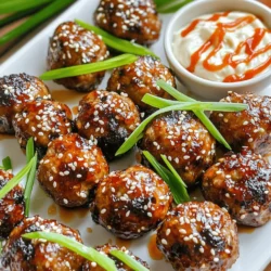 - 1 lb ground beef - 1/2 cup panko breadcrumbs - 1/4 cup green onions, finely chopped - 2 cloves garlic, minced - 2 tablespoons soy sauce - 1 tablespoon sesame oil - 1 tablespoon ginger, freshly grated - 1 teaspoon sugar - 1/2 teaspoon black pepper - 1/4 teaspoon red pepper flakes (adjust to taste) - 1/2 cup mayonnaise - 1 tablespoon sriracha (or more for additional heat) - 1 teaspoon lime juice - Salt, to taste - Red pepper flakes, sesame seeds for garnish The main ingredients for the meatballs are simple yet flavorful. Ground beef forms the base. I like to add panko breadcrumbs for a light texture. The green onions and garlic bring a fresh punch. Soy sauce adds saltiness, while sesame oil gives a nice nutty flavor. Ginger warms everything up. For the spicy mayo, I mix mayonnaise with sriracha for heat. Lime juice adds a zesty kick. A pinch of salt balances all the flavors. If you want extra spice, add red pepper flakes. You can also sprinkle sesame seeds on top for a nice crunch. If you want the full flavors, check out the Full Recipe for everything you need. - Preheat your oven to 400°F (200°C). - Line a baking sheet with parchment paper. This helps prevent sticking and makes cleanup easy. - In a large bowl, add the ground beef. - Next, add the panko breadcrumbs and finely chopped green onions. - Stir in the minced garlic, soy sauce, sesame oil, grated ginger, sugar, black pepper, and red pepper flakes. - Use your hands or a spoon to mix everything well. You want it to be fully combined and stick together nicely. - Take a small amount of the mixture and roll it into a ball about 1 inch wide. - Place each meatball on the lined baking sheet, leaving space between them. - Bake in the preheated oven for 15-20 minutes. They should turn golden brown and reach an internal temperature of 160°F (71°C). - While the meatballs bake, you can prepare the spicy mayo. For the full recipe, check out the complete instructions above. To get the best texture for your meatballs, mix well. Use your hands for even blending. This helps the ingredients stick together. If the mix feels too dry, add a little more soy sauce. If it’s too wet, add more panko breadcrumbs. Aim for a firm yet soft mixture. This makes the meatballs moist inside and crispy outside. Baking these meatballs is simple. After shaping them, place them on the baking sheet. Make sure they have space to breathe. Bake them at 400°F (200°C) for 15-20 minutes. To check for doneness, use a meat thermometer. The inside should reach 160°F (71°C). The meatballs should look golden brown. If they aren't brown enough, broil them for a minute or two. This adds a nice crunch. Spicy mayo is easy to make. Start with mayonnaise in a bowl. Add sriracha for heat and mix well. If you want it spicier, add more sriracha. You can also try adding a pinch of cayenne pepper. Squeeze in lime juice for a tangy kick. Taste it and adjust the salt as needed. This sauce adds a great flavor to your meatballs and brings everything together. For the full recipe, check out the complete instructions above. {{image_4}} You can switch things up by using ground turkey or chicken instead of beef. Both options create a lighter meatball. Ground turkey keeps a nice flavor and works well with the spices. Ground chicken has a softer texture, making it easy to bite. Adjust cooking time if you use these meats. They may cook faster than beef. While the spicy mayo is fantastic, you can try other sauces. A sweet soy glaze adds a nice touch of sweetness. A sesame ginger sauce brings a fresh flavor that complements the meatballs. For a tangy twist, use a zesty lime dressing. Each sauce can change the dish's vibe and enhance your meal. Pair these meatballs with steamed rice or fresh veggies for a balanced plate. You can also serve them as appetizers at gatherings. Try adding a side of pickled vegetables for a crunchy contrast. Another great idea is to set up a meatball slider bar. Use mini buns and let everyone build their own sliders. These options make your meal fun and interactive. For more details, check out the Full Recipe. To keep your Korean BBQ meatballs fresh, store them in an airtight container. Make sure they cool down first. Place a paper towel at the bottom of the container to absorb moisture. This helps prevent sogginess. Store them in the fridge for up to three days. If you have spicy mayo left, keep it in a separate container. It will stay fresh in the fridge for about a week. When it's time to eat your leftovers, you want to keep them tasty. The best way to reheat meatballs is in the oven. Preheat your oven to 350°F (175°C). Place the meatballs on a baking sheet. Heat for about 10-15 minutes until warmed through. This method keeps the meatballs juicy and prevents them from drying out. You can also use a microwave, but be careful not to overcook them. Heat in short bursts and check often. If you want to save your meatballs for later, freezing works great. Place cooled meatballs in a freezer-safe bag. Try to remove as much air as possible before sealing. You can freeze them for up to three months. When you’re ready to eat, thaw them in the fridge overnight. Reheat them in the oven or microwave as mentioned above. Enjoy your delicious meal anytime! For the full recipe, check out the earlier section. You can increase the heat in your meatballs by adding more red pepper flakes. Start with one teaspoon and adjust to your taste. For extra heat, add more sriracha to the spicy mayo. You can also use fresh chili peppers in the meatball mix. Yes, you can prepare these meatballs in advance. Make the meatballs and refrigerate them for up to 24 hours. You can also freeze them before baking. When you're ready, bake straight from the freezer. Just add a few extra minutes to the cooking time. These meatballs pair well with several sides. Consider serving them with steamed rice or a fresh salad. You can also serve pickled vegetables for a nice crunch. For drinks, sweet tea or light beer complements the flavors well. In this blog, we explored making tasty Korean BBQ meatballs and their spicy mayo. You learned about the main ingredients like ground beef, panko breadcrumbs, and green onions. We covered step-by-step instructions for mixing and baking them to perfection. You also found tips for texture and storage advice. These meatballs are quick to make and fun to try. Experiment with variations or serve them with your favorite sides. Enjoy your cooking journey!