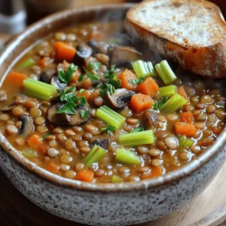 - 1 cup green or brown lentils, thoroughly rinsed - 2 tablespoons extra virgin olive oil - 1 medium onion, finely chopped - 3 cloves garlic, minced - 2 medium carrots, diced into small pieces - 2 stalks celery, diced - 1 cup mushrooms, sliced (use button or cremini for best flavor) - 1 can (14 oz) diced tomatoes, including their juices - 4 cups vegetable broth (homemade or low-sodium) - 2 teaspoons dried thyme - 1 teaspoon smoked paprika - 1 bay leaf - Salt and pepper to taste - Fresh parsley, chopped, for garnish Gathering the right ingredients makes cooking easier and more fun. With this stew, you can get all your veggies and lentils in one pot. Lentils provide protein and fiber. They keep you full and satisfied. The mix of mushrooms adds a rich, earthy flavor. Using fresh vegetables boosts the taste. I love adding onions, garlic, and carrots for sweetness. Celery gives a nice crunch, while diced tomatoes add a hint of acidity. Don't forget the spices! Thyme and smoked paprika add depth. The bay leaf brings a subtle aroma that ties it all together. This stew is a great choice for any meal. The vibrant colors and fresh herbs make it appealing. You can find the Full Recipe above for more details. To make a hearty vegan lentil mushroom stew, gather your ingredients first. You will need lentils, vegetables, broth, and spices. This makes it easy to cook without any rush. Start by rinsing the lentils well under cold water. Chop the onion, garlic, carrots, and celery into small pieces. Slice the mushrooms thinly. This prep will help the stew cook evenly. 1. Heat the olive oil in a large pot over medium heat. 2. Add the chopped onion and sauté for about 5 minutes. The onion should become soft and clear. 3. Add minced garlic, diced carrots, and diced celery. Cook for another 5-7 minutes. Stir often to mix the flavors. 4. Incorporate the sliced mushrooms and sauté for 4-5 minutes. The mushrooms should brown and release their moisture. 5. Now, pour in the rinsed lentils, diced tomatoes (with juices), and vegetable broth. Add dried thyme, smoked paprika, and the bay leaf. 6. Stir the mixture well. Raise the heat to high until it boils. Then, lower the heat to a simmer. Cover the pot and let it cook for 30-35 minutes. Check if the lentils are tender. 7. Taste the stew and add salt and pepper. Don’t forget to remove the bay leaf before serving! 8. Serve the stew in bowls and top with fresh parsley for color. Sautéing vegetables at the start brings out their natural sweetness. Browning mushrooms adds depth to the stew. Simmering allows the flavors to meld together. Remember to check the seasoning at the end, as this is key for a balanced taste. For the Full Recipe, refer back to the ingredients and cooking steps, and enjoy this flavorful delight! To amp up the taste of your Hearty Vegan Lentil Mushroom Stew, focus on the seasoning. I love to add a splash of soy sauce or a dash of balsamic vinegar. These add depth without overpowering the stew. You can also try using fresh herbs like thyme or rosemary. Fresh herbs brighten the dish and enhance the overall flavor. If you want a bit of heat, a pinch of red pepper flakes can do wonders. If you don’t have certain ingredients, don’t worry! You can swap lentils for chickpeas or black beans. Both options add protein and texture. Instead of mushrooms, try using zucchini or eggplant for a different flavor. If you lack fresh veggies, frozen ones work too. Just thaw and add them as you cook. For broth, use water with seasoning if you run out. This will still keep your stew tasty. While making this stew, be sure not to skip rinsing your lentils. This step removes dirt and small stones. Also, avoid overcooking the vegetables. They should be tender but still have a slight crunch. Lastly, don't forget to taste your stew before serving. Adjust the salt and pepper to make sure it’s just right. These small tips will make your stew even more delicious! {{image_4}} You can make this stew even heartier by adding more veggies. Think about adding: - 1 cup of spinach or kale for greens - 1 cup of bell peppers for sweetness - 1 zucchini, chopped for texture - 1 cup of peas for color Each option adds flavor and nutrients. Feel free to mix and match based on what you like. Want to boost protein? Here are some great options: - 1 can of chickpeas, drained and rinsed - 1 cup of cooked quinoa - A handful of nuts like walnuts or almonds These add great texture and keep you full longer. They blend well with the stew's flavor. You can change the flavor with different spices and herbs. Try: - Cumin for a warm, earthy taste - Curry powder for a spicy twist - Fresh basil or oregano for a fresh touch Experimenting with these can make your stew unique. You can create a different experience every time you cook! Check the Full Recipe for a delicious base to start from. After enjoying your stew, let it cool down. Transfer any leftovers into an airtight container. Store it in the fridge for up to five days. This stew gets better with time as the flavors meld together! To freeze this hearty stew, first cool it completely. Pour it into freezer-safe bags or containers. Be sure to leave some space at the top for expansion. You can freeze it for up to three months. When you're ready to enjoy it again, thaw the stew overnight in the fridge. To reheat, pour it into a pot over low heat. Stir it often until it warms through. If it's too thick, add a splash of vegetable broth or water. Enjoy your delicious, warm stew! Yes, you can use other lentils. Green and brown lentils work best in this stew. Red lentils cook faster and may become mushy. Black lentils add a unique look but take longer to cook. If you try a different type, adjust the cooking time as needed. This stew lasts about 4 to 5 days in the fridge. Make sure to store it in an airtight container. It tastes even better the next day as the flavors blend. Just reheat it on the stove or in the microwave before serving. - Is this recipe suitable for meal prep? Yes, this recipe is perfect for meal prep. You can make a big batch and divide it into portions. It freezes well too. Just thaw it overnight in the fridge before reheating. Enjoy a hearty meal anytime you need it! For the full recipe, check out the section above. This post shared a complete guide to making a hearty vegan lentil mushroom stew. We covered the key ingredients, helpful cooking steps, and tricks to enhance flavor. Remember to mix in your favorite veggies or proteins for a personal touch. Proper storage keeps your leftovers fresh and tasty. With these tips, you will create a dish that not only warms you up but also delightfully fills your belly. Dive in and enjoy cooking this stew time and again!