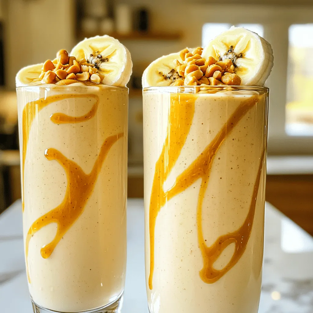 To make a delicious peanut butter banana smoothie, you need some simple ingredients. Here’s what you will need: - 2 ripe bananas, sliced and preferably frozen - 2 tablespoons natural peanut butter - 1 cup almond milk (or your preferred milk variety) - 1 tablespoon honey or maple syrup (optional for additional sweetness) - 1/2 teaspoon pure vanilla extract - A pinch of ground cinnamon (optional) - Ice cubes (optional, for an extra thick texture) Using frozen bananas gives the smoothie a creamy texture. This recipe is easy to adapt. You can switch almond milk for any milk you like. Peanut butter adds flavor and protein. Honey or maple syrup makes it sweeter, but it’s not a must. Ground cinnamon adds warmth and spice, while ice cubes can thicken your drink. You can find the full recipe to guide you through the process and enjoy this creamy treat. First, gather all your ingredients. You will need: - 2 ripe bananas, sliced and preferably frozen - 2 tablespoons natural peanut butter - 1 cup almond milk (or your preferred milk variety) - 1 tablespoon honey or maple syrup (optional for additional sweetness) - 1/2 teaspoon pure vanilla extract - A pinch of ground cinnamon (optional) - Ice cubes (optional, for an extra thick texture) Make sure your bananas are frozen. This gives your smoothie a nice, creamy texture. Slice them into smaller pieces for easy blending. If you want extra sweetness, set out honey or maple syrup. Now, it’s time to blend. Place the frozen banana slices into your blender first. This helps them blend smoothly. Next, add the peanut butter and almond milk. If you chose to use honey or maple syrup, add that too. Don't forget the vanilla extract and optional cinnamon. Blend all the ingredients at high speed. You want a smooth and creamy mixture. If needed, stop the blender and scrape down the sides. This ensures everything mixes well. Once blended, taste your smoothie. If it’s not sweet enough for you, feel free to add more honey or maple syrup. Blend again briefly to mix in the extra sweetness. If the smoothie is too thick, add a bit more almond milk. For a thicker smoothie, you can add ice cubes and blend again. When it’s the perfect consistency, pour your smoothie into glasses or bowls. Enjoy your delicious creation! For a fun twist, check out the Full Recipe for more tips on presentation. To make your peanut butter banana smoothie creamy, use frozen bananas. They add thickness and chill. Slice ripe bananas and freeze them overnight. This step is key for a smooth blend. You can also add a bit of almond milk slowly while blending. This helps reach your desired creaminess. If you need swaps, here are some easy ideas: - Use any nut butter instead of peanut butter. Almond or cashew butter works great. - Swap almond milk for oat milk or regular milk if you prefer. - If you want a sweet touch, use agave syrup instead of honey or maple syrup. - Add spinach or kale for a green boost without changing the taste too much. How you serve your smoothie matters. Pour it into tall glasses or beautiful bowls. Top with fresh banana slices and crushed peanuts. This adds color and crunch. For a fancy touch, drizzle a little extra peanut butter on top. You can also sprinkle some cinnamon for added flair and flavor. Enjoy the creamy goodness! {{image_4}} You can boost your smoothie by adding protein. Try a scoop of protein powder. You can also mix in Greek yogurt for creaminess and extra protein. If you want more flavor, add cocoa powder for a chocolate twist. A tablespoon of chia seeds adds healthy fats and fiber, too. To make this smoothie dairy-free, use almond, soy, or oat milk. All these options work well. If you want it vegan, skip honey. Instead, use maple syrup or agave syrup. This way, you keep it sweet and plant-based. In summer, mix in strawberries or blueberries for a fruity burst. For fall, add pumpkin puree and spices like nutmeg or ginger. In winter, try adding a few slices of pear. Each fruit gives a new taste and makes it fun to change things up. If you have leftover smoothie, pour it into a clean, airtight container. Seal it tightly. Store the container in the fridge. Consume it within one day for the best taste. If you notice separation, just shake it well before drinking. You can freeze extra bananas for later use. Peel and slice them first. Place the slices in a single layer on a baking sheet. Freeze until solid, then transfer them to a freezer bag. This way, you have frozen bananas ready for your next smoothie craving. The smoothie tastes best when fresh. If stored, it lasts about one day in the fridge. The frozen bananas keep well for about three months. Using fresh ingredients ensures great flavor and nutrients. Always check for any off smells or changes in color before use. This smoothie packs a punch! A typical serving gives you about: - Calories: 300 - Protein: 8 grams - Fat: 14 grams - Carbohydrates: 37 grams - Fiber: 4 grams - Sugar: 15 grams These numbers may vary based on your ingredients. For example, using almond milk lowers calories. Yes, you can! You can choose any milk you like. Options include dairy milk, almond milk, soy milk, or oat milk. Each type of milk will change the flavor a bit. Experiment to find your favorite! Making this smoothie vegan is simple! Just use plant-based milk, like almond or oat milk. You can also substitute honey with maple syrup or agave nectar for sweetness. This way, you keep it tasty and plant-based. Frozen bananas are best for smoothies! They give a creamy texture and a chill that fresh bananas can’t match. If you use fresh bananas, add ice cubes to achieve that creaminess. Absolutely! Adding a handful of spinach or kale gives you extra vitamins. These greens blend well and won’t change the flavor much. You can boost nutrition without losing the delicious taste of the smoothie. For the full recipe, check out the section above! This blog post covered how to make a tasty Peanut Butter Banana Smoothie. We looked at the ingredients you need, step-by-step instructions, tips for the best results, and fun variations. I also shared how to store your smoothie and answered some common questions. Enjoy creating your own smoothie! It's simple, healthy, and perfect for any time.