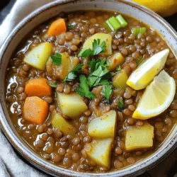 - 1 cup green or brown lentils, thoroughly rinsed - 1 medium onion, finely chopped - 2 cloves garlic, minced - 2 medium carrots, diced - 2 celery stalks, diced - 1 large potato, peeled and cubed - 1 can (14 oz) diced tomatoes, including juice - 4 cups vegetable broth - 1 teaspoon ground cumin - 1 teaspoon ground coriander - ½ teaspoon turmeric - Salt and pepper, to taste - 2 tablespoons olive oil - Fresh lemon wedges for serving - Fresh parsley or cilantro, chopped, for garnish Gathering the right ingredients is key to making this soup. Lentils are the star. They bring protein and fiber. Use green or brown lentils; both work well. Chopping your vegetables small helps them cook faster. Fresh herbs add a nice touch at the end. - Large pot - Cutting board and knife - Measuring cups and spoons - Immersion blender (optional) You need a large pot to cook the soup. A good cutting board and knife will help you chop. Measuring cups and spoons ensure accurate amounts. An immersion blender is handy if you want a creamy texture. For the Full Recipe, check the detailed steps and tips that will guide you through cooking this hearty dish. - Sauté Aromatics: Start by heating the olive oil in a large pot over medium heat. Add the finely chopped onion and minced garlic. Cook for about 4-5 minutes. You want the onions to be soft and clear, and the garlic should have a nice smell. - Add Vegetables: Next, toss in the diced carrots, celery, and cubed potato. Stir them together and let them cook for another 5 minutes. This helps the veggies soften a bit, making them tasty later. - Incorporate Lentils and Spices: Now, add the rinsed lentils to the pot. Pour in the can of diced tomatoes, juice and all. Sprinkle in the ground cumin, ground coriander, turmeric, salt, and pepper. Mix everything well. You want those spices to coat the lentils and veggies. - Simmer the Soup: Pour in the vegetable broth and turn up the heat until it boils. Once boiling, lower the heat, cover the pot, and let it simmer. Cook for about 25-30 minutes. Check that the lentils and veggies are tender. - Blend for Creamy Texture (Optional): If you want a smoother soup, grab an immersion blender. Blend it a bit, leaving some chunks for texture. You can also pour some soup into a regular blender, blend until smooth, and then mix it back in. - Finalize Seasoning: Taste your soup. You might want to add more salt, pepper, or spices to make it just right. - Serve and Garnish: Ladle the soup into bowls. Top with fresh parsley or cilantro. Serve with lemon wedges on the side for a fresh burst of flavor. - Presentation Tips: For a nice touch, drizzle a bit of olive oil on top before serving. Sprinkle more fresh herbs, and don’t forget some crusty bread for dipping. This soup is warm and filling. I love how it brings comfort to any meal. For the full recipe, check out the details above! - Adjusting spice levels: Start with less spice. You can always add more later. I love to taste as I go to find the balance. - Ideal lentil varieties: I recommend using green or brown lentils. They hold their shape well and add a nice texture to the soup. - Enhancing flavors with herbs: Fresh herbs like parsley or cilantro make a big difference. They brighten the soup and add freshness. - Overcooking lentils: Keep an eye on your lentils. Overcooked lentils can turn mushy. You want them tender but still holding their shape. - Incorrect seasoning levels: Don't be shy with seasoning. Taste your soup before serving. Adjust salt and spices to fit your liking. - Skipping the blending step: Blending gives the soup a creamy texture. If you like it smooth, don’t skip this. Blend until you reach your desired consistency. Iraqi Lentil Soup is simple yet so rich in flavor. Follow these tips, and you’ll have a warming bowl every time! For the complete recipe, check out the Full Recipe section. {{image_4}} You can easily change the lentils in this soup. Green or brown lentils work well. You can also try red lentils for a sweeter taste. Adding protein makes the soup heartier. You can include chicken, beef, or tofu for extra nutrition. Each option brings a different flavor. You can also switch the vegetables based on what you have. Try adding spinach, zucchini, or bell peppers. Seasonal vegetables make the soup fresh and vibrant. Spice it up by adding heat. Use cayenne or chili powder for a kick. Just a pinch can change the soup's taste. Herbs can change the flavor too. Add thyme or bay leaves while cooking. They will infuse the soup with rich aromas. Experiment with different broths. You can use chicken broth or mushroom broth. Each option will give the soup a unique touch. Enjoy the endless possibilities with this dish! For the full recipe, check out the Full Recipe section. To keep your Iraqi lentil soup fresh, store it in airtight containers. First, let the soup cool down to room temperature. Then, transfer it into the containers. This helps prevent sogginess. - Use glass or plastic containers with tight lids. - Avoid metal containers, as they may react with the soup. Place the containers in the fridge. The soup stays good for about three to five days. If you want to save some for later, freezing works great. First, make sure the soup is cool. Then, pour it into freezer-safe bags or containers. - Remove as much air as possible from the bags. - Label the bags with the date to track freshness. For thawing, take the soup out of the freezer. Place it in the fridge overnight. If you need it fast, use the microwave on low power. When reheating, warm it on the stove over medium heat. Stir often to avoid burning. Now, you can enjoy your delicious soup anytime! Iraqi Lentil Soup is often served with crusty bread or rice. The bread is great for dipping. A side salad adds freshness. You can also enjoy it with pickled vegetables for a tangy taste. Yes, you can make this soup ahead of time. It tastes even better after the flavors meld overnight. Just cool it, then store it in the fridge. Heat it up when you’re ready to serve. If your soup is too watery, use an immersion blender. Blend some of the soup to create a thicker texture. You can also add more lentils and cook for a few extra minutes. Yes, this soup is naturally vegan. All the ingredients are plant-based. Just ensure your vegetable broth is vegan-friendly too. This dish is perfect for vegans and vegetarians alike. The soup lasts about 3 to 5 days in the fridge. Store it in an airtight container. If you want to keep it longer, consider freezing it. This way, you can enjoy it later! - 1 cup green or brown lentils, thoroughly rinsed - 1 medium onion, finely chopped - 2 cloves garlic, minced - 2 medium carrots, diced - 2 celery stalks, diced - 1 large potato, peeled and cubed - 1 can (14 oz) diced tomatoes, including juice - 4 cups vegetable broth - 1 teaspoon ground cumin - 1 teaspoon ground coriander - ½ teaspoon turmeric - Salt and pepper, to taste - 2 tablespoons olive oil - Fresh lemon wedges for serving - Fresh parsley or cilantro, chopped, for garnish To make this dish, cook lentils and veggies in a pot until soft. I have shared a simple way to make Iraqi Lentil Soup using fresh ingredients. You learned about each ingredient, the steps for cooking, and tips for success. Remember, you can tweak flavors and use different lentils to make the soup your own. This dish not only warms you up but also offers healthy benefits. Enjoy making and sharing this delightful soup with friends and family. Cooking can be fun and rewarding, so unleash your inner chef!