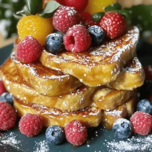 - 8 slices of rich brioche bread - 4 large eggs - 1 cup whole milk - 1 cup heavy cream - 1/2 cup granulated sugar - 2 teaspoons pure vanilla extract - 1/2 cup packed brown sugar (for the brûlée topping) - Fresh berries (for garnish) - Powdered sugar (for dusting) Gather these ingredients to create your Overnight Crème Brûlée French Toast. Each one plays a key role in building flavor and texture. The brioche bread brings a soft and rich base, while the eggs and whole milk form a creamy custard. Heavy cream adds richness, and sugar sweetens it all up. Don't forget the toppings! Brown sugar will caramelize beautifully on top, giving that classic brûlée finish. Fresh berries add a pop of color and freshness, while powdered sugar makes everything look fancy. With these ingredients at hand, you’re ready to impress anyone who takes a bite. Check the Full Recipe for exact steps and tips to make this dish truly shine! To make the custard, start with a large mixing bowl. In this bowl, add: - 4 large eggs - 1 cup whole milk - 1 cup heavy cream - 1/2 cup granulated sugar - 2 teaspoons pure vanilla extract - 1 teaspoon almond extract - 1/2 teaspoon ground cinnamon - A pinch of salt Whisk these ingredients together until smooth. Make sure there are no lumps. The mixture should look creamy and well blended. The vanilla and almond extracts add a lovely flavor that makes this dish special. Next, take a greased 9x13 inch baking dish. Carefully arrange 8 slices of rich brioche bread in the dish. You can overlap the slices a bit if needed. When all slices are in place, pour the custard mixture over the bread. Ensure every slice is soaked well. Cover the dish with plastic wrap and place it in the fridge. Leave it overnight, or at least for 6 hours. This helps the bread soak up all the yummy flavors. The next morning, preheat your oven to 350°F (175°C). When the oven is ready, take the baking dish from the fridge and remove the plastic wrap. Now, sprinkle 1/2 cup packed brown sugar evenly over the top of the soaked brioche. This will create that crispy, sweet layer we all love. Place the baking dish in the oven and bake for 30-35 minutes. You want the custard to set and the top to turn a beautiful golden brown. For the final touch, use a kitchen torch to caramelize the brown sugar until it melts. If you don’t have a kitchen torch, you can broil it in the oven for a couple of minutes. Just keep a close eye on it to avoid burning. Once it’s done, let the French toast cool for a few minutes. Then, cut it into slices and serve warm. Top each slice with fresh berries and a dusting of powdered sugar for a stunning presentation. You can find the complete instructions in the Full Recipe. To make your Overnight Crème Brûlée French Toast shine, you need to soak the brioche well. You want each slice to absorb the custard fully. This makes the toast rich and flavorful. Make sure you cover the dish tightly before refrigerating. Baking time is crucial too. Every oven is different. Start checking at 30 minutes. Look for a golden top and firm custard. If it seems too soft, let it bake for a few more minutes. A kitchen torch is a great tool for caramelizing the sugar. It gives you that perfect crackly top. If you don’t have one, no worries! You can use your oven's broiler instead—just keep a close eye on it. You’ll also need a large mixing bowl and a whisk. These are essential for blending your custard mixture smoothly. Pair your French toast with fresh fruits like berries. They add a burst of color and freshness to your dish. Drizzle some maple syrup on top for extra sweetness. For special occasions, serve with a dollop of whipped cream or a scoop of vanilla ice cream. It elevates the dish and makes it even more delightful! {{image_4}} You can make this dish even more fun by adding different flavors. Try adding hazelnut or coconut extract to the custard. These extracts bring a unique twist to the classic taste. You can also sprinkle in spices like nutmeg or cardamom. These spices add warmth and depth to your French toast. Each flavor brings its own charm, making breakfast a delightful surprise. If you need gluten-free options, use gluten-free bread. Many brands offer tasty choices that hold up well in this recipe. For those who avoid dairy, you can substitute with plant-based milk and cream. Almond milk or coconut cream works well. These swaps keep the rich taste while fitting your dietary needs. You can enjoy this dish without missing out on flavor. Make your French toast special with seasonal flavors. For the holidays, try an eggnog version. This adds a festive touch to your breakfast table. In the summer, use fresh stone fruits like peaches or plums. Their natural sweetness brightens the dish, making it perfect for warmer days. Each season offers new ways to enjoy this delicious treat. For the full recipe, check out the Overnight Crème Brûlée French Toast. To keep your Overnight Crème Brûlée French Toast fresh, place the leftovers in an airtight container. Make sure the container seals tightly to prevent air from getting in. You can store it in the fridge for up to three days. This helps keep the bread soft and the custard creamy. When it comes to reheating, I recommend the oven for the best results. Preheat your oven to 350°F (175°C). Place the slices on a baking sheet and cover with foil. Heat for about 10-15 minutes. This method keeps the texture nice. If you're in a hurry, use the microwave. Just heat for 30-60 seconds, but be careful. The bread can get soggy. If you want to save some for later, freezing works great. Slice the French toast before freezing. Wrap each piece tightly in plastic wrap, then place them in a freezer bag. They can stay frozen for up to three months. When you're ready to eat, let them thaw in the fridge overnight. Reheat in the oven or microwave for a warm treat. This keeps the flavors intact and delicious. You can tell when the French toast is cooked by checking two things. First, look for the custard to be set. It should not be runny. Next, check the top for a golden brown color. This shows that the sugar has caramelized well. If both look good, your dish is ready to enjoy! Yes, you can make the custard mixture ahead! This dish works best when soaked overnight. Just mix your eggs, milk, cream, sugar, and extracts in a bowl. Pour it over the brioche slices. Cover your dish with plastic wrap. Let it soak in the fridge for at least six hours. This step helps the bread absorb the flavors. If you don’t have a kitchen torch, don’t worry! You can use your oven's broiler. After baking, sprinkle brown sugar on top. Place the dish under the broiler for a few minutes. Keep a close eye to avoid burning. This method will also give you that nice caramelized topping. Yes, you can make this dish dairy-free! Use almond milk or coconut milk instead of whole milk. For cream, try coconut cream or cashew cream. You can also find dairy-free cream cheese for a richer taste. Just make sure to adjust the flavors to your liking! This blog post covered everything you need for Overnight Crème Brûlée French Toast. We discussed the main and extra ingredients, plus tips for success. You learned ways to store your leftovers and how to heat them again. With these steps and ideas, you can make a classic dish that fits any event. Remember, personal touches and variations bring this recipe to life. Enjoy experimenting and delight your friends and family with this sweet treat!