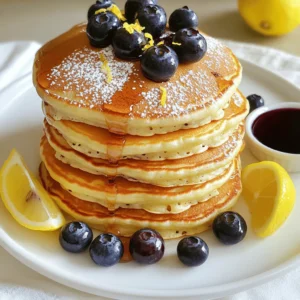 To make the best lemon blueberry pancakes, gather these simple ingredients: - 1 cup all-purpose flour - 2 tablespoons granulated sugar - 1 tablespoon baking powder - 1/4 teaspoon fine salt - 1 cup whole milk (or preferred milk alternative) - 1 large egg, at room temperature - 1 teaspoon pure vanilla extract - 1 tablespoon freshly grated lemon zest - 2 tablespoons freshly squeezed lemon juice - 1 cup fresh blueberries (or frozen blueberries, thawed and drained) - 2 tablespoons unsalted butter, melted (plus extra for cooking) - Optional: powdered sugar for dusting These ingredients create a light and fluffy pancake. The lemon zest and juice give a fresh taste. Blueberries add sweetness and color. You can use fresh or frozen blueberries, depending on what you have. If you want, you can sprinkle powdered sugar on top for a sweet touch. Make sure all the ingredients are ready before you start. This way, you can mix them quickly and enjoy your pancakes right away. For the full recipe, check out the instructions that follow. Start by gathering your dry ingredients. You will need one cup of all-purpose flour, two tablespoons of granulated sugar, one tablespoon of baking powder, and a quarter teaspoon of fine salt. In a large mixing bowl, combine these ingredients. Use a whisk to mix them well. This step is key for fluffy pancakes. Now, let’s move on to the wet ingredients. In another bowl, whisk together one cup of milk, one large egg, one teaspoon of pure vanilla extract, one tablespoon of freshly grated lemon zest, and two tablespoons of freshly squeezed lemon juice. Then, add two tablespoons of melted butter. Make sure this mixture is smooth and homogenous. Next, we combine the wet and dry ingredients. Gradually pour the wet mixture into your bowl of dry ingredients. Using a spatula or wooden spoon, stir gently. This helps avoid overmixing. Remember, it’s okay if your batter is slightly lumpy. Now, it’s time to add the blueberries. Carefully fold in one cup of fresh blueberries. Make sure they are well distributed throughout the batter without breaking them. This adds sweetness and a burst of flavor. Let’s cook those pancakes! First, heat a non-stick skillet or griddle over medium heat. Lightly grease the surface with some butter to prevent sticking. For each pancake, pour about a quarter cup of batter onto the hot skillet. Cook for two to three minutes. You’ll know it’s time to flip when bubbles form on the surface. After flipping, cook for another two to three minutes. Your pancakes should be golden brown on both sides and cooked through. Continue this process with the remaining batter. Add more butter to the skillet as needed. Enjoy your delicious pancakes warm. For the full recipe, check out the details provided! To get fluffy pancakes, avoid overmixing the batter. When you combine the wet and dry ingredients, stir just until you see no dry flour. A few lumps are okay. Overmixing can make them tough. The cooking temperature is also key. Preheat your skillet to medium heat. If it’s too hot, the pancakes burn on the outside and stay raw inside. You want a nice golden color on both sides. You can add more flavor with spices. A pinch of cinnamon or nutmeg brings warmth. For extra zest, add more lemon zest to the batter. It brightens the taste. Using high-quality maple syrup makes a big difference. Look for pure syrup, not imitation. It has a richer flavor that pairs well with blueberries and lemon. Presentation matters! Stack the pancakes high on a plate. Top them with fresh blueberries and a sprinkle of lemon zest for color. Serve with a side of warm maple syrup or a dollop of whipped cream. This makes each bite even more delicious. For a fun touch, add a lemon wedge to your plate. If you want the full recipe for these fluffy delights, check out the [Full Recipe]. {{image_4}} You can change the fruit in your pancakes easily. Try using strawberries or raspberries instead of blueberries. Both fruits add their own unique taste. Strawberries offer a sweet and juicy bite. Raspberries bring a bright tartness that can balance the sweetness of the pancakes. You can also incorporate banana for extra sweetness. Mash one ripe banana and mix it with your wet ingredients. This will make your pancakes moist and flavorful. The banana flavor blends well with lemon and adds a fun twist. If you need gluten-free pancakes, there are great flour options. Almond flour, coconut flour, or a gluten-free mix works well. These flours add a unique flavor and texture. Just remember that gluten-free flours may need extra liquid. For dairy-free options, simply swap whole milk with almond milk or oat milk. They both work great in this recipe. You can also use coconut milk for a richer flavor. Adding nuts can give your pancakes a nice crunch and flavor. Try including chopped nuts like walnuts or almonds. They add a rich, earthy taste that pairs well with lemon and blueberries. You can also swap some of the all-purpose flour for almond or coconut flour. This change not only adds nutty flavors but also makes the pancakes more filling. Plus, these flours add a delightful texture that you will love. Feel free to experiment with these variations. Each change can make your lemon blueberry pancakes even more special. For the complete recipe, check out the [Full Recipe]. After you make these lemon blueberry pancakes, you may have some left. To keep them fresh, let them cool completely at room temperature. Once cool, stack them between pieces of parchment paper. This helps prevent sticking. Place the stack in an airtight container or a resealable bag. Store them in the fridge for up to three days. For longer storage, you can freeze them. Just layer them with parchment paper, then place them in a freezer-safe bag. They will stay good for up to two months. When you're ready to enjoy your pancakes again, there are a couple of easy ways to reheat them. The microwave works well for a quick fix. Place a pancake on a microwave-safe plate and cover it with a damp paper towel. Heat on high for about 15-20 seconds. This keeps them moist. If you prefer a crispier texture, use a toaster. Simply pop them in and toast until warmed through. Both methods will help maintain that fluffy texture. These pancakes have a decent shelf life. In the fridge, they last for about three days. If you freeze them, they can stay fresh for two months. To check if your pancakes are spoiled, look for any unusual smell or discoloration. If they feel sticky or slimy, it’s best to toss them. Always trust your senses to keep your meals safe. To make pancakes fluffier, focus on a few key tips. Use fresh baking powder for rise. Measure your flour correctly; too much can lead to dense pancakes. For every cup of flour, add one tablespoon of baking powder. Mix wet and dry ingredients gently. Overmixing can deflate the batter. Let the batter rest for 5-10 minutes, which helps create air pockets. This simple technique boosts fluffiness. If you need an egg substitute, I recommend using mashed bananas or applesauce. Use 1/4 cup of either for one egg. Flaxseed meal is another option. Mix one tablespoon of flaxseed meal with three tablespoons of water. Let it sit for 5 minutes to thicken. Both options work well in pancakes and add a nice flavor. Yes, you can make the batter ahead of time. To do this, mix your dry ingredients and wet ingredients separately. Store them in the fridge. When you're ready to cook, combine them quickly. If the batter thickens, add a splash of milk. This method saves time in the morning and keeps pancakes fresh. Absolutely! These pancakes are great for meal prep. Cook a batch and let them cool. Store them in an airtight container in the fridge for up to four days. To reheat, use a toaster or microwave. This keeps them warm and fluffy, perfect for busy mornings. Lemon blueberry pancakes pair well with various sides. Fresh fruit like strawberries or sliced bananas adds color. Greek yogurt gives a creamy touch and extra protein. Maple syrup is a classic choice, but honey or agave syrup works too. For a fun twist, serve with whipped cream or a dollop of lemon curd. Now that you know how to make delicious lemon blueberry pancakes, you’re ready to impress. We covered the key ingredients, step-by-step instructions, and tips for the best results. Don't hesitate to try different fruits or alter the recipe to fit your needs. Store leftovers properly to enjoy later and reheat with ease. With this guide, you can create tasty pancakes that everyone will love. Enjoy your cooking and have fun experimenting!