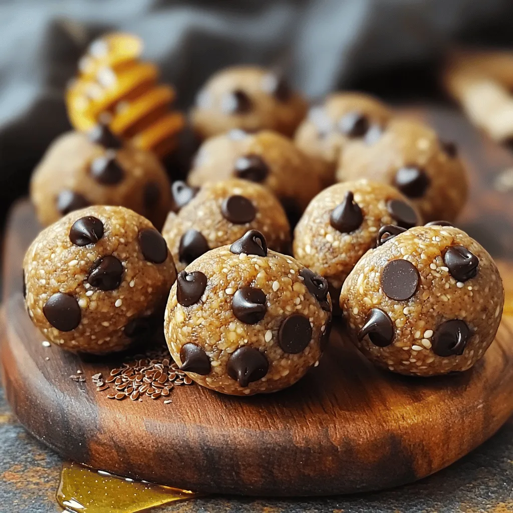 To create Peanut Butter Chocolate Chip Energy Balls, you need a few simple ingredients. Here’s what you will need: - 1 cup natural peanut butter (creamy or chunky) - 1 cup rolled oats (old-fashioned) - 1/2 cup honey or pure maple syrup - 1/2 cup mini chocolate chips (dark or milk) - 1/4 cup ground flaxseed - 1/2 teaspoon pure vanilla extract - A pinch of salt Each ingredient plays a key role in making these energy balls delicious and nutritious. Natural peanut butter gives a rich, nutty flavor and healthy fats. Rolled oats add texture and fiber, while honey or maple syrup adds natural sweetness. Mini chocolate chips bring a fun, sweet touch. Ground flaxseed boosts nutrition with omega-3s. Pure vanilla extract enhances the overall flavor, and a pinch of salt balances the sweetness. I love how these ingredients work together to create a tasty snack. You can mix and match based on what you have at home. This recipe is flexible, making it easy to adapt. For the full recipe, check out the details provided earlier. In a large bowl, add the natural peanut butter, honey, and vanilla extract. Stir these ingredients together until the mixture is smooth. You want it creamy and well mixed. This step is key to getting the right taste in each energy ball. Now, it’s time to add the dry ingredients. Toss in the rolled oats, ground flaxseed, and a pinch of salt. Mix everything together until you have a thick, even mixture. This helps create a strong base for our energy balls. Next, fold in the mini chocolate chips. Make sure they are spread out throughout the mixture. Each bite should have a taste of chocolate. This adds a fun twist and makes the energy balls even more enjoyable. Using your hands, scoop out tablespoon-sized portions of the mixture. Roll each portion into a smooth ball. Place them on a lined baking sheet or plate. This step is easy and lets you see your progress. Cover the baking sheet with plastic wrap or a clean towel. Place it in the fridge for at least 30 minutes. Chilling helps the energy balls firm up, making them easier to eat later. Once chilled, these energy balls are ready for snacking! Enjoy them right away or store any leftovers in an airtight container in the fridge. They stay fresh for up to one week. These bites make great snacks for busy days or a quick pick-me-up. For the full recipe, check the earlier section. When mixing your ingredients, start with the wet ones first. This helps them blend well. Use a big bowl and a sturdy spatula. Stir until the peanut butter and sweetener are smooth. This makes it easier to combine with the dry ingredients later. If the mixture feels too thick, add a teaspoon of water to loosen it. For a great texture, use rolled oats instead of quick oats. Rolled oats give a nice chewiness. Ground flaxseed adds fiber and makes the balls more filling. If you want a softer ball, add a bit more honey. For a firmer ball, mix in a touch more oats. These energy balls work best as snacks before or after workouts. They give you energy without making you feel heavy. You can also enjoy them as a quick breakfast on busy mornings. Store them in the fridge for easy access. For the full recipe, check the earlier section. {{image_4}} You can change the nut butter in this recipe. Try almond butter or cashew butter. Each nut brings its own taste. If you love a stronger flavor, go for almond butter. It adds a nice twist. Just use the same amount as peanut butter. Want to make these energy balls even better? Consider adding extras like dried fruit or seeds. Chopped dates or raisins can add sweetness. You can also try sunflower seeds or pumpkin seeds. These add crunch and nutrition. Just keep the total amount around one cup for the best texture. You can spice up your energy balls too! Try adding a dash of cinnamon or cocoa powder. Cinnamon gives warmth, while cocoa boosts the chocolate flavor. You could also add a touch of nutmeg for a unique taste. Experiment with these flavors to find your favorite mix! For the complete recipe, check out the [Full Recipe]. To store your peanut butter chocolate chip energy balls, place them in an airtight container. This keeps them fresh and tasty. You can layer them with parchment paper to prevent sticking. Store the container in the refrigerator. This way, they'll stay good for about one week. If you want to keep them longer, freezing is a great option. Place the energy balls in a single layer on a baking sheet. Freeze them for about an hour until firm. After that, transfer the balls to a freezer-safe bag or container. Remember to label the bag with the date. They can last up to three months in the freezer. Just thaw them in the fridge before enjoying. These energy balls are best eaten fresh, but they stay good for a while. In the fridge, they last up to a week. To check freshness, look for any changes in smell or texture. If they feel too dry or hard, it's time to toss them. For the best taste, enjoy them within the first few days. For the full recipe, refer to the earlier section. Yes, you can use crunchy peanut butter. It adds a nice texture. Your energy balls will have a delightful crunch. Just keep the other ingredients the same. To make these energy balls vegan, switch honey for pure maple syrup. Both work well for sweetness. Ensure your chocolate chips are dairy-free too. This way, you keep the taste and make them plant-based. These energy balls pack a nutritious punch. Peanut butter provides protein and healthy fats. Rolled oats offer fiber, which helps digestion. Flaxseed is rich in omega-3 fatty acids. Chocolate chips can bring joy and antioxidants. Together, these ingredients support energy and overall health. Absolutely! Doubling the recipe is easy. Just use twice as much of each ingredient. This way, you can enjoy more energy balls or share with friends. They will still taste great. You know they’re done chilling when they feel firm. After about 30 minutes in the fridge, check their texture. If they hold their shape well, they are ready. Enjoy your tasty snacks! These energy balls blend tasty ingredients into a quick snack. We learned how to mix wet and dry items perfectly. You can customize them with different nuts or spices for extra flavor. Remember to store them right to keep them fresh. Try this fun recipe to fuel your day. Enjoy making these healthy treats at home! They are easy, fun to eat, and full of energy.
