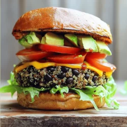 - 1 cup cooked quinoa - 1 can (15 oz) black beans, rinsed and drained - 1/2 cup breadcrumbs (preferably whole grain) - 1/4 cup red onion, finely chopped - 1/2 red bell pepper, diced - 2 cloves garlic, minced - 1 teaspoon ground cumin - 1 teaspoon chili powder - 1/2 teaspoon smoked paprika - 1/4 cup fresh cilantro, chopped - Salt and pepper to taste - 2 tablespoons olive oil (for cooking) - Whole grain burger buns - Toppings: crisp lettuce, ripe tomato slices, creamy avocado, and your favorite condiments Quinoa is a great source of protein and fiber. It helps keep you full and satisfied. Black beans add more protein and fiber, too. They also bring iron and magnesium, which are good for your body. Whole grain breadcrumbs boost your meal with extra fiber. They support healthy digestion. Fresh veggies like red bell pepper and onions add vitamins and minerals. They also give your burger bright flavors and colors. If you're allergic to gluten, use gluten-free breadcrumbs. You can also swap in oats instead. For a nut-free option, skip the avocado or choose a different topping. If you prefer a different bean, try chickpeas or lentils. These can also work well in this recipe. For a soy-free option, avoid any soy sauce in your condiments. Enjoy customizing your burger to fit your needs! For the full recipe, check out the Ultimate Quinoa Black Bean Veggie Burger . To make the ultimate quinoa black bean veggie burger, follow these steps. First, mash the black beans with a fork or potato masher. You want it mostly smooth but keep some chunks for texture. Next, mix in cooked quinoa, breadcrumbs, red onion, red bell pepper, garlic, cumin, chili powder, smoked paprika, cilantro, and a sprinkle of salt and pepper. Stir until all is well combined. Let the mixture rest for about 10 minutes. This helps it firm up, making it easier to shape into patties. Now, divide the mixture into four equal parts. Shape each part into a patty. If it feels sticky, wet your hands to shape them better. Heat olive oil in a large skillet over medium heat. Once hot, add the patties. Cook for 5 to 6 minutes on each side. You want a golden-brown color and the patties heated through. If you like toasted buns, place them on a pan or grill until golden. Shaping patties can be tricky. Here are some tips to help. First, dampen your hands if the mixture sticks. This makes the process smoother. Second, make the patties slightly thicker in the center. They will cook evenly this way. When cooking, avoid overcrowding the skillet. This allows for even cooking and browning. Use medium heat for best results. If the heat is too high, the outsides may burn before the insides cook through. Assemble your veggie burger with care. Start with the bottom half of the bun. Place a patty on it. Then, layer on fresh lettuce, juicy tomato slices, and creamy avocado. Don’t forget your favorite condiments, like mustard or ketchup, for more flavor. Finally, add the top half of the bun. To make it more inviting, serve the burgers on a wooden board. Add colorful toppings beside them. A side of sweet potato fries pairs nicely too, making for a delightful meal. For the full recipe, check the earlier sections. You can cook veggie burgers in several ways. Each method has its perks. - Pan-Frying: This method gives you crispy edges. Use a non-stick skillet. Heat olive oil over medium heat. Cook patties for 5-6 minutes on each side. - Baking: Preheat your oven to 400°F (200°C). Place the patties on a lined baking sheet. Bake for about 20-25 minutes. Flip halfway for even cooking. - Grilling: This adds a smoky flavor. Use a grill or grill pan. Preheat it well. Cook each patty for 5-6 minutes per side. Many people face issues when making veggie burgers. Here are some tips to avoid mishaps. - Too Crumbly: If your patties fall apart, add more binding agents like breadcrumbs or mashed beans. - Too Sticky: Dampen your hands when shaping the patties. This helps prevent sticking. - Overcooking: Keep an eye on the time. Overcooked patties can dry out quickly. You can boost the taste and texture of your veggie burgers in many ways. - Season Well: Use spices like cumin and paprika for depth. Fresh herbs like cilantro can brighten the flavor. - Add Texture: Mix in chopped nuts or seeds for crunch. This adds a fun twist. - Experiment with Toppings: Try different combinations. Avocado, jalapeños, or pickled onions can add new layers of flavor. For a full recipe, check the Ultimate Quinoa Black Bean Veggie Burger recipe above. Enjoy the process of making your veggie burger delightful and wholesome! {{image_4}} Veggie burgers come in many great types. Each one brings its own taste and texture. Lentil burgers are hearty and filling. They mix well with spices and herbs. Chickpea burgers offer a nutty flavor. They are also great for adding creamy tahini or zesty lemon juice. You can try black bean burgers too. They have a rich taste and pair well with smoky spices. Each type of veggie burger can be a satisfying meal. Want to kick up the flavor? Try adding different ingredients to your veggie burger mix. You can use grated carrots for sweetness. Chopped spinach adds color and nutrients. Sun-dried tomatoes bring a tangy bite. You can also mix in chopped nuts or seeds for crunch. Fresh herbs like basil or parsley add a bright taste. Don't forget cheese if you like it! Adding a bit of feta or cheddar creates creaminess. Each add-in makes the burger unique and delicious. Making a vegan or gluten-free burger is easy. You can swap breadcrumbs for ground oats or almond flour. This keeps your burger gluten-free and tasty. For a vegan option, use flaxseed and water to bind the patties. Just mix one tablespoon of flaxseed with three tablespoons of water and let it sit. This creates a great egg substitute. You can still enjoy the same flavors and textures. No one will miss the meat! These options make your veggie burger nice for everyone. For the full recipe, check out the Ultimate Quinoa Black Bean Veggie Burger. It’s a delightful way to enjoy wholesome ingredients! Storing leftover veggie burgers is easy. First, let the patties cool down to room temperature. Place them in an airtight container. If you have extra toppings, store them separately. This keeps everything fresh and tasty. Store the container in the fridge. Leftover veggie burgers last about three days. When you are ready to eat, you can reheat them easily. Freezing your veggie burger patties can save time. After shaping them, place the patties on a baking sheet. Make sure they are not touching. Freeze them for about two hours. Once they are solid, transfer them to a freezer bag. Label the bag with the date. Frozen patties can last for up to three months. This method keeps them fresh and ready for a quick meal. Reheating veggie burgers can be tricky. To get the best texture, use a skillet. Heat a little olive oil over medium heat. Add the patties and cook for about 5 minutes on each side. This method helps them stay crispy. You can also reheat them in the oven. Set the oven to 350°F (180°C) and bake for about 10-15 minutes. Check that they are heated all the way through. Enjoy your delicious veggie burger just like when it was fresh! If you need a substitute for breadcrumbs, try using oats. Just blend them into a fine powder. You can also use crushed nuts or seeds for a crunchy texture. Other options include cooked rice or ground flaxseed mixed with water. These alternatives work well in keeping your veggie burger firm. You can tell if the patties are fully cooked by checking their color. They should be golden brown on the outside. Use a food thermometer to check the inside temperature. It should reach at least 165°F (74°C). A firm texture will also show they are done. Yes, you can absolutely grill these veggie burgers! First, make sure to preheat your grill. Lightly oil the grill grates to prevent sticking. Place the patties on the grill and cook for about 5-6 minutes on each side. This method gives them a lovely smoky flavor. Enjoy your homemade veggie burger delight! This blog post covered the key parts of making veggie burgers. We discussed the main ingredients, their health benefits, and possible substitutes. I shared step-by-step cooking instructions, plus tips for shaping and serving. You learned about different variations and how to properly store leftovers. Finally, I answered common questions. Enjoy making your veggie burgers. They are tasty, healthy, and fun to prepare. Keep experimenting with flavors and ingredients to find your perfect mix!