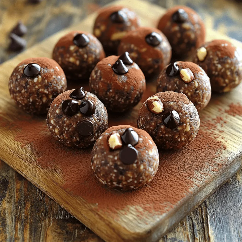 Let’s gather the ingredients for your chocolate hazelnut energy balls. These snacks are simple to make and are packed with flavor. Here’s what you need: - 1 cup roasted hazelnuts - 1 cup Medjool dates, pitted - 1/2 cup rolled oats - 2 tablespoons cocoa powder - 1 tablespoon almond butter - 1 teaspoon vanilla extract - Pinch of sea salt - Optional: 1/4 cup mini dark chocolate chips Using roasted hazelnuts gives a rich taste. Medjool dates add natural sweetness and help bind the mix. Rolled oats provide texture and fiber, making these bites more filling. Cocoa powder adds a deep chocolate flavor. Almond butter brings a creamy element and healthy fats. Vanilla extract and sea salt enhance all the flavors. If you like, mini dark chocolate chips can add extra sweetness and fun. These ingredients come together to create a tasty snack you can enjoy anytime. For the full recipe, check the description above! To make chocolate hazelnut energy balls, start by chopping the hazelnuts. Use a food processor for this task. Pulse the hazelnuts until they are finely chopped. Be careful not to blend them into a paste. Once done, transfer the chopped hazelnuts to a bowl and set them aside. Next, blend the mixture. In the same food processor, add the pitted Medjool dates, rolled oats, cocoa powder, almond butter, vanilla extract, and a pinch of sea salt. Blend these ingredients until the mixture is sticky. It should hold its shape when pressed together. Now, it's time to portion the mixture. With clean hands, scoop out small portions of the mix. Aim for about 1 inch in diameter for each ball. Roll them into smooth shapes. After rolling, arrange the energy balls on a baking sheet lined with parchment paper. Place the baking sheet in the refrigerator. Chill them for at least 30 minutes. This helps them firm up nicely. When serving your energy balls, think about presentation. Place them in a decorative bowl. For a nice touch, sprinkle some cocoa powder or cacao nibs on top. This not only adds flavor but also makes them look more appealing. Enjoy your healthy snack! For the complete recipe, check out [Full Recipe]. To avoid a paste consistency, chop the hazelnuts until they are fine. Do not over-blend them in the food processor. This keeps the crunchiness. After mixing the ingredients, blend just enough to hold the shape. You want sticky, not smooth. For even distribution, add the chopped hazelnuts last. Pulse the mixture lightly to mix everything. If you add chocolate chips, fold them in gently. This keeps their shape and flavor intact. To boost flavor, consider adding spices like cinnamon or nutmeg. A little pinch can brighten the energy balls. You can also try extracts like almond or coconut for new tastes. Incorporating other nuts or seeds can add variety. Walnuts or pumpkin seeds work well. They add extra nutrition and crunch. These energy balls are packed with nutrition. Hazelnuts give healthy fats and protein. Dates add natural sweetness and fiber. Oats provide whole grains for energy. Eating these energy balls can give you a quick energy boost. They are great for snacks or before workouts. Plus, they are easy to make and packed with goodness. {{image_4}} You can mix things up with different flavors. Try peanut butter chocolate energy balls for a nutty twist. Just swap almond butter for peanut butter in the recipe. The taste will be rich and creamy. Another option is coconut almond energy balls. Use almond butter and add shredded coconut. This gives a tropical vibe to your snack. If you follow a vegan diet, you can still enjoy these energy balls. All the ingredients are plant-based. For gluten-free options, make sure to use certified gluten-free oats. If you have nut allergies, replace hazelnuts with sunflower seeds. This keeps the recipe safe while still being tasty. You can change the ingredients based on the season. In the summer, add dried fruits like cranberries or apricots. These fruits add a burst of flavor. In the fall, consider adding spices like cinnamon or nutmeg. These spices warm up the taste, perfect for cozy days. You can also use seasonal nuts, like pecans in winter, to keep things fresh. Feel free to explore these variations to find your favorite twist on the classic chocolate hazelnut energy balls. For the full recipe, check the earlier sections in this article. Store your chocolate hazelnut energy balls in an airtight container. This keeps them fresh. You can place them in the fridge or freezer. Refrigeration works well for short-term storage. Freezing is best for long-term storage. If you freeze them, wrap each ball in parchment paper. Then, place them in a freezer-safe bag. This helps to prevent freezer burn. In the refrigerator, these energy balls last up to two weeks. Always check for signs of spoilage. If they smell sour or look dry, toss them out. Fresh energy balls should be soft and moist. If they feel hard or crumbly, it’s time to let them go. A serving size is about one energy ball. This makes it easy to manage your snacks. To prepare ahead, you can make a big batch. Roll the balls and store them in the fridge. This way, you always have a healthy snack ready to go. You can also pack a few for on-the-go munching. Check out the [Full Recipe] for more details! Chocolate hazelnut energy balls last up to two weeks in the fridge. Store them in an airtight container to keep them fresh. If you freeze them, they can last for about three months. Just remember to thaw them before eating. Yes, you can make these energy balls ahead of time. They are perfect for meal prep. Just roll them into balls and store them in the fridge. This way, you’ll always have a quick snack ready! If you don’t have Medjool dates, you can use other dried fruits like figs or prunes. They give a similar sweetness and texture. Make sure to chop them well so they blend nicely with the other ingredients. Absolutely! Kids love the sweet taste and chewy texture. They are a great snack for after school. Plus, you can get creative and add fun toppings or mix-ins. To boost the protein in these energy balls, add a scoop of protein powder. You can also mix in some chia seeds or flaxseeds. These additions will not only add protein but also enhance the nutritional value. These energy balls are tasty and fun to make. We covered how to choose ingredients, prepare, and serve them. You learned about variations and how to store them well. These bites boost energy and taste great, whether you enjoy them as a snack or a quick meal. Experiment with flavors or add different nuts to keep things fresh. With these tips, you'll create snacks that everyone will love. Keep enjoying your journey with these energy balls!
