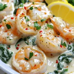 - 1 lb large shrimp, peeled and deveined - 3 tablespoons olive oil - 4 cloves garlic, finely minced - 1 cup heavy cream - 1/2 cup low-sodium chicken broth - 1 cup fresh spinach leaves, packed - 1/2 teaspoon red pepper flakes (optional) - Salt and freshly ground black pepper to taste - Juice of 1 lemon (plus additional wedges for serving) - Fresh parsley, finely chopped (for garnish) When making creamy garlic shrimp, you will need a few key ingredients. First, get large shrimp. They should be peeled and deveined for easy cooking. Next, olive oil adds flavor and helps cook the shrimp perfectly. Garlic is a must for that rich taste we love. Heavy cream gives the dish its creamy texture, while chicken broth adds depth. Fresh spinach brings color and nutrients, and lemon juice brightens the whole dish. Optional red pepper flakes can add a little heat, so feel free to adjust based on your taste. Don’t forget salt and pepper to enhance the flavors. Finally, fresh parsley gives a lovely finish when you serve the dish. - Large skillet or frying pan - Measuring cups and spoons For this recipe, you need a large skillet or frying pan. This helps to cook the shrimp evenly. Measuring cups and spoons are also important for getting the right amounts of each ingredient. Using the right tools makes cooking easier and more fun. - Calories, protein, fats, carbohydrates breakdown per serving Each serving of creamy garlic shrimp has about 400 calories. It contains 30 grams of protein, 25 grams of fat, and 10 grams of carbohydrates. This dish is rich in flavor and offers a good balance of nutrients. Enjoy it as a meal that feels both indulgent and satisfying. For the full recipe, check the details above! To start, heat 3 tablespoons of olive oil in a large skillet over medium heat. Once the oil shimmers, add 1 pound of peeled and deveined shrimp. Cook the shrimp for about 2-3 minutes on each side. You want them to turn pink and opaque. Once cooked, remove the shrimp and set them aside on a plate to keep warm. Now, lower the heat to low. In the same skillet, add 4 cloves of finely minced garlic. Sauté gently for about 30 seconds, stirring constantly. Be careful not to let the garlic brown, as it can taste bitter. Next, pour in 1/2 cup of low-sodium chicken broth, bringing it to a gentle simmer for about 2 minutes. Gradually stir in 1 cup of heavy cream, whisking until combined. Let the sauce simmer for about 3-5 minutes until it thickens slightly. Stir in fresh spinach leaves, about 1 cup packed. Add salt and freshly ground black pepper to taste. You can also add 1/2 teaspoon of red pepper flakes for a bit of heat. Cook the spinach for 1-2 minutes until it wilts. Finally, return the shrimp to the skillet, tossing them in the creamy garlic sauce. Heat everything together for another 2-3 minutes until the shrimp is warm and coated in sauce. Serve the creamy garlic shrimp with lemon wedges and garnish with fresh parsley. For the full recipe, check the details above. How to choose fresh shrimp When picking shrimp, look for a firm texture and a clean smell. Choose shrimp with a shiny shell and no black spots. Fresh shrimp should be pink or gray, depending on the type. If you buy frozen shrimp, check for ice crystals and choose ones that are individually frozen. This shows they are fresh and have not thawed. Tips for achieving the perfect sauce consistency To get the sauce just right, use heavy cream. This gives it a rich and smooth texture. Always let the sauce simmer gently. This helps it thicken without burning. If the sauce is too thick, add a splash of chicken broth. If it’s too thin, let it simmer longer to reduce. Suggested seasonings and herbs to experiment with You can add more flavor with spices. Consider garlic powder, onion powder, or paprika. Fresh herbs like basil or thyme work great too. If you want a kick, add cayenne pepper or more red pepper flakes. Each adds a unique twist to the dish. Pairing options like pasta or rice Creamy garlic shrimp pairs well with many sides. Serve it over pasta for a hearty meal. Rice is another good option; it absorbs the sauce nicely. Crusty bread is perfect for dipping in the sauce, too. Overcooking shrimp Shrimp cooks very quickly. Overcooked shrimp turn rubbery and tough. Cook them just until pink and opaque. This usually takes about 2-3 minutes per side. Remove them from the pan as soon as they are done. Not balancing flavors properly Balancing flavors is key to a great dish. Taste the sauce as you go. If it's too rich, add more lemon juice. If it lacks depth, a pinch of salt can help. Always adjust based on your taste. {{image_4}} For a lighter version of creamy garlic shrimp, you can swap out the heavy cream. Use half-and-half or a mix of Greek yogurt and milk. This keeps the dish creamy but cuts down on calories. If you want a dairy-free option, consider coconut cream or cashew cream. These choices add a unique flavor while keeping the dish rich. If you prefer vegetarian options, try using mushrooms instead of shrimp. Sauté the mushrooms until they are golden. They soak up the sauce well and add a great texture. You can also add chickpeas for protein. They pair nicely with garlic and cream flavors. How you present creamy garlic shrimp can elevate the dish. Serve it over a bed of pasta, rice, or quinoa. This adds a hearty base that soaks up the sauce. You can also use crusty bread for dipping. Just imagine the joy of scooping up that delicious sauce with warm bread. For side dishes, consider a simple green salad or roasted vegetables. These add freshness and balance to the meal. A light, lemony side can also enhance the shrimp's flavors. You can find inspiration from different cuisines to add a twist to creamy garlic shrimp. For a Mexican flair, try adding jalapeños or cilantro. The heat will balance with the creaminess. If you want an Italian touch, stir in sun-dried tomatoes and fresh basil. Explore unique ingredients based on various cuisines. For example, using lemongrass and fish sauce can give it a Thai vibe. These changes make the dish fun and exciting each time you prepare it. To store your creamy garlic shrimp, place it in a clean, airtight container. This keeps the dish fresh for a longer time. Make sure to cool it to room temperature before sealing. Refrigerate it within two hours of cooking to avoid spoilage. It will stay good in the fridge for up to three days. When you're ready to enjoy your leftovers, reheating is key. You can use a skillet or the microwave. For the skillet, heat it on low and add the shrimp. Stir gently to warm it up. This method keeps the sauce creamy. In the microwave, place the shrimp in a bowl and cover it loosely. Heat in short bursts, stirring in between until warm. Avoid high heat to prevent the sauce from separating. Can creamy garlic shrimp be frozen? Yes, but it is best to freeze it without the cream sauce. The sauce may not thaw well, losing its creamy texture. To freeze, cool the shrimp and place it in a freezer-safe container. Label it with the date. When you’re ready to eat, thaw in the fridge overnight and reheat. If you want the sauce, make it fresh when you cook the shrimp. You can use a few options if you want a lighter base. Evaporated milk works well. It gives creaminess without all the fat. Another choice is coconut cream. This adds a nice flavor and keeps it dairy-free. You can also mix milk with cornstarch for a quick thickener. Each choice will change the taste slightly, so pick what you like best. Yes, you can use frozen shrimp! Just remember to thaw them first. Place them in the fridge overnight or run them under cold water. This keeps them fresh and safe. When cooking, they may take a minute longer to cook than fresh shrimp. Always check they are pink and opaque. This shows they are done. Creamy garlic shrimp lasts about 3 to 4 days in the fridge. Store it in an airtight container. This keeps it fresh and safe to eat. If you notice any off smells or colors, it's best to toss it. Always check before eating leftovers. The recipe can be spicy if you add red pepper flakes. You can adjust the heat by adding more or less. If you prefer no spice, skip the flakes. You can add herbs like parsley or basil for flavor instead. This keeps the dish tasty without the heat. Yes, you can prepare creamy garlic shrimp in advance. Just cook the shrimp and sauce, then store them separately. When ready to serve, heat them together. This helps keep the shrimp from getting tough. You can also add fresh spinach right before serving. It stays bright and fresh this way. For the full recipe, check the earlier section. This blog post dives deep into making creamy garlic shrimp. You learned about the key ingredients, tools, and step-by-step instructions. I shared tips to perfect the dish and variations for every taste. Storing and reheating methods ensure that leftovers stay tasty. Remember, you can swap ingredients to make it lighter or vegetarian. With these insights, you can impress anyone at your table. Enjoy cooking this delightful dish and get creative with your flavors!