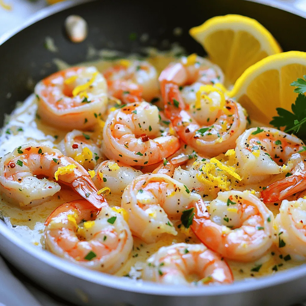 Lemon Garlic Butter Shrimp is a quick and tasty dish. It combines fresh shrimp with rich butter and bright lemon. This meal takes just 15 minutes to make. It serves four, so it's perfect for a family dinner or a quick weeknight meal. To make this dish, gather these ingredients: - 1 pound large shrimp, peeled and deveined - 4 tablespoons unsalted butter - 4 cloves garlic, finely minced - 1 lemon, zested and juiced - 1 teaspoon red pepper flakes (adjust based on your spice preference) - Salt and freshly ground black pepper to taste - 2 tablespoons fresh parsley, finely chopped - Lemon wedges for garnish You can swap out some ingredients if needed. For a dairy-free option, use olive oil instead of butter. If you want a different flavor, try lime juice instead of lemon juice. You can also use fresh herbs like basil or cilantro instead of parsley for a unique twist. Start by gathering your ingredients. This makes cooking smooth and fun. You need: - 1 pound large shrimp, peeled and deveined - 4 tablespoons unsalted butter - 4 cloves garlic, finely minced - 1 lemon, zested and juiced - 1 teaspoon red pepper flakes - Salt and freshly ground black pepper to taste - 2 tablespoons fresh parsley, finely chopped - Lemon wedges for garnish Next, wash the shrimp under cold water. Pat them dry with a paper towel. This helps the shrimp brown nicely. Zest and juice the lemon. Set these aside for later. Mince the garlic and chop the parsley. Now, heat a large skillet over medium heat. This usually takes about 2 minutes. Add the butter and let it melt. Keep an eye on it. Once it bubbles, add the minced garlic. Cook for 1-2 minutes, stirring often. You want the garlic to smell great, but not brown. After the garlic, add the red pepper flakes and lemon zest. Stir this mix for another minute. It should smell amazing! Now, gently add the shrimp to the skillet. Season them with salt and pepper. Cook the shrimp for 2-3 minutes on each side. They should turn pink and opaque. Once cooked, pour in the lemon juice. Stir everything together. Let it simmer for 1 more minute. This thickens the sauce a little. To get the best shrimp, always use fresh or thawed shrimp. Frozen shrimp can work, but they may release water. Make sure not to overcrowd the skillet. This helps the shrimp sear nicely. If you love spice, feel free to add more red pepper flakes. For a twist, try adding fresh herbs like basil or dill. These can brighten the dish even more! Don’t forget to serve your shrimp right away. Garnish with parsley and lemon wedges. This adds color and freshness. For a complete meal, pair your shrimp with crusty bread or fluffy rice. Enjoy this simple yet flavorful dish! To make your Lemon Garlic Butter Shrimp even better, you can add a few simple touches. Consider using fresh herbs like basil or dill for a fresh taste. You can also try adding a splash of white wine while cooking. This will give the dish a nice depth and richness. If you like heat, you can increase the red pepper flakes or add a dash of hot sauce. A sprinkle of lemon zest at the end adds brightness and aroma. Many home cooks make mistakes that can affect the flavor and texture. Here are a few to watch out for: - Overcooking the shrimp: Shrimp cook fast. Remove them from heat as soon as they turn pink and opaque. - Burning the garlic: Garlic can turn bitter if it burns. Cook it gently and stir often. - Not seasoning enough: Always taste your dish before serving. Adjust the salt, pepper, and lemon juice for the best flavor. Having the right tools makes cooking easier and more fun. Here are some must-haves for this recipe: - A large skillet or pan: This ensures even cooking and enough space for the shrimp. - A good quality chef’s knife: Use it for chopping garlic and herbs. - A zester: This tool helps you get the lemon zest without the bitter white pith. - A spatula: Use it to turn the shrimp without breaking them. For the full recipe, check the details above and enjoy your cooking adventure! {{image_4}} To spice things up, add more heat. Use more red pepper flakes. You could also add fresh diced jalapeños. This gives your dish a nice kick. Adjust the spice level to your taste. If you love heat, go for it! Herbs can brighten the flavor. Try adding fresh basil or dill. You can also use thyme or oregano. These herbs mix well with lemon and shrimp. They add freshness and depth. Chop the herbs finely and add them at the end for the best flavor. If you want something new, use other proteins. Chicken or scallops work well with this recipe. You can even try tofu for a vegetarian option. Just adjust the cooking time. Make sure to cook until fully done for safety. Each protein brings a different taste, making your meal unique! For the complete recipe, please refer to the Full Recipe. You can keep leftover lemon garlic butter shrimp in the fridge. Place it in an airtight container. It stays fresh for up to three days. Make sure it cools down first before sealing it. This helps keep the shrimp juicy and tasty. If you want to save shrimp for later, freezing works well. Put the shrimp in a freezer-safe bag. Try to remove as much air as possible. They can last up to three months in the freezer. When you’re ready to eat, thaw them in the fridge overnight for best results. To reheat your shrimp, use a skillet over low heat. Add a bit of butter or oil to keep it moist. Heat gently, stirring often, for about five minutes. You can also use the microwave. Just cover the dish and heat in short bursts. This method helps you avoid overcooking the shrimp. Enjoy the bright flavors all over again! For a full recipe, check the full recipe section. You can make Lemon Garlic Butter Shrimp ahead of time. Cook the shrimp and sauce as usual. Let it cool completely. Store it in an airtight container in the fridge. When ready to eat, reheat it on the stove over low heat. Add a little extra butter and lemon juice to freshen it up. Yes, you can use frozen shrimp. Just make sure to thaw it first. Place the shrimp in cold water for about 15 minutes. Drain and pat them dry before cooking. This helps the shrimp cook evenly and absorb the flavors well. Lemon Garlic Butter Shrimp pairs well with many sides. Here are some great options: - Rice: Fluffy white or brown rice soaks up the sauce. - Pasta: Toss cooked pasta with the shrimp for a hearty meal. - Bread: Crusty bread is perfect for dipping into the garlic butter. - Salad: A fresh green salad adds a crisp texture. - Vegetables: Sautéed or steamed veggies make a nice contrast. For the full recipe, check out the [Full Recipe]. This blog post covered all you need to make lemon garlic butter shrimp. We discussed the key ingredients, optional substitutions, and the full recipe. You learned step-by-step instructions, cooking tips, and common mistakes to avoid. We also explored tasty variations and proper storage methods. In conclusion, cooking shrimp can be fun and easy. With these tips, you can enjoy great meals. Try different flavors and enjoy your culinary success!