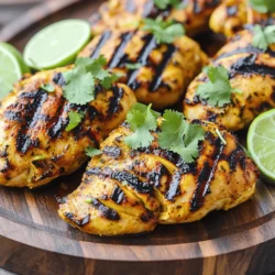 To make Ginger Lime Grilled Chicken, you need: - 4 boneless, skinless chicken breasts - 2 tablespoons fresh ginger, finely grated - Zest and juice of 2 limes - 3 tablespoons honey - 3 tablespoons low-sodium soy sauce (or regular, as preferred) - 2 cloves garlic, minced - 1 tablespoon sesame oil - Salt and pepper to taste - Fresh cilantro, chopped (for garnish) You will need a few simple tools: - Medium mixing bowl - Whisk - Large resealable plastic bag or shallow dish - Grill - Meat thermometer - Platter For extra flair, consider these garnishes: - Lime wedges - Sliced green onions - Additional chopped cilantro Each ingredient plays a key role in creating a bright and zesty flavor. The ginger adds warmth, while the lime brings a burst of freshness. The honey balances the ingredients with a touch of sweetness. Using fresh ingredients makes a big difference in taste. You can find the Full Recipe if you want detailed instructions on how to prepare this dish. To make the marinade, gather your ingredients first. You will need fresh ginger, lime zest, lime juice, honey, soy sauce, minced garlic, sesame oil, salt, and pepper. Start by grating the ginger finely. Then, zest two limes and squeeze their juice into a mixing bowl. Add the ginger, honey, soy sauce, garlic, sesame oil, and salt and pepper. Whisk everything together until smooth and well-blended. This marinade brings out fresh and zesty flavors. Next, take four boneless, skinless chicken breasts. Place them in a large resealable plastic bag or a shallow dish. Pour your marinade over the chicken. Make sure every piece is coated. This is key for flavor. Seal the bag or cover the dish. Let it sit in the fridge for at least 30 minutes, or up to 4 hours for more taste. The longer the chicken marinates, the better the flavors mix into the meat. Now it's time to grill! Preheat your grill to medium-high heat, aiming for about 400°F (200°C). Make sure the grill gets hot to create nice grill marks. Remove the chicken from the marinade and let any extra liquid drip off. Discard the leftover marinade for safety. Place the chicken on the grill and cook for about 6-7 minutes on each side. You know it's done when the internal temperature hits 165°F (75°C). After grilling, take the chicken off and let it rest for five minutes. This helps keep it juicy. Slice the chicken and serve it on a platter, garnished with chopped cilantro for a fresh touch. Enjoy this delightful meal! For the complete recipe, check out the Full Recipe section. Grilling chicken can be easy and fun. Here are some tips to make it great: - Use a clean grill. This helps prevent sticking. - Preheat the grill. Aim for around 400°F (200°C) for nice grill marks. - Oil the grill grates. This helps keep your chicken from sticking. - Don’t flip too often. Let the chicken cook for 6-7 minutes on each side to get the best sear. To get the best flavor from your ginger lime grilled chicken: - Marinate well. Let the chicken soak in the ginger-lime mix for at least 30 minutes. Longer is better for deeper taste. - Use fresh ingredients. Fresh ginger and limes make a big difference. - Taste as you go. Adjust seasonings in the marinade to your liking. Avoid these common mistakes for perfect chicken: - Skipping the marinade. This step adds flavor and moisture. - Cooking chicken straight from the fridge. Let it sit at room temp for 15 minutes before grilling. - Not checking doneness. Use a meat thermometer. The chicken should reach 165°F (75°C). With these tips, you’ll make ginger lime grilled chicken that tastes amazing! For the full recipe, check the earlier section. {{image_4}} You can swap chicken with other proteins for this recipe. Try using shrimp, pork, or tofu. Each option brings a unique taste. Shrimp cooks fast and absorbs flavors well. Pork adds a hearty touch, while tofu is great for plant lovers. Adjust cooking times based on your protein choice. Don't worry if you lack an ingredient! You can use different items without losing flavor. If you don’t have fresh ginger, try ground ginger instead. For honey, maple syrup works too. Low-sodium soy sauce can be replaced with tamari for gluten-free diets. Fresh cilantro can be switched with parsley or green onions for a fresh finish. Want some heat? Add chili flakes or hot sauce to the marinade. Start with a small amount and taste. You can also mix in fresh jalapeños or sriracha for a spicy kick. This spicy twist enhances the zing of ginger and lime. Adjust the heat to your preference and enjoy! After enjoying your ginger lime grilled chicken, let any leftovers cool down. Place the chicken in an airtight container. You can store it in the fridge for up to three days. Make sure it’s sealed well to keep it fresh. If you have leftover marinade, avoid storing it. It’s best to discard any used marinade for safety. If you want to save your grilled chicken for later, freezing is a great option. Allow the chicken to cool completely. Wrap each piece tightly in plastic wrap, then place them in a freezer-safe bag. Squeeze out as much air as possible before sealing. You can freeze the chicken for up to three months. Label the bag with the date to keep track. When you’re ready to eat, reheating the chicken is easy. Take it out of the fridge or freezer. For fridge leftovers, place the chicken in the microwave. Heat it on medium power for one to two minutes. Check it often to avoid overcooking. If it’s frozen, let it thaw in the fridge overnight first. Then, reheat as before. You can also reheat on the grill for added flavor. Just warm it for a few minutes until it’s hot throughout. Enjoy your meal again! I recommend marinating the chicken for at least 30 minutes. This time allows the flavors to soak in. For a deeper taste, you can marinate for up to 4 hours. Just be careful not to go too long, as the lime juice can make the chicken tough. Yes, you can use bone-in chicken. However, keep in mind that cooking time will change. Bone-in pieces take longer to cook through. Make sure to check that the internal temperature reaches 165°F (75°C) to ensure safety. Many sides complement this dish. Here are a few tasty options: - Rice pilaf - Grilled vegetables - Fresh salad with lime dressing - Quinoa with herbs - Corn on the cob These sides will balance the bright flavors of your Ginger Lime Grilled Chicken. For more ideas, check out the Full Recipe. Grilling chicken brings joy and flavor. We covered the ingredients, tools, and tips needed. Remember to marinate well for the best taste. Use our common mistakes section to avoid issues while cooking. Feel free to try different proteins or add garnishes as you like. Store leftovers properly and reheat them for future meals. Enjoy your tasty, grilled chicken, and impress your family and friends with these simple steps!
