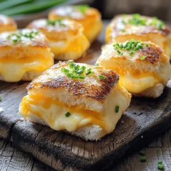 - 8 slices of bread (white or whole wheat) - 4 slices of sharp cheddar cheese - 4 slices of Gruyère cheese - 1 tablespoon Dijon mustard - ¼ teaspoon garlic powder - Fresh chives for garnish - Salt and pepper to taste When making mini grilled cheese sandwiches, the ingredients play a key role in taste and texture. I love using a mix of sharp cheddar and Gruyère cheese. The cheddar adds a bold flavor, while the Gruyère brings a lovely creaminess. You can use white or whole wheat bread, depending on your preference. Dijon mustard is optional but adds a nice kick if you want to spice things up. Garlic powder can also enhance the flavor, giving your bites an extra layer of goodness. For garnishing, fresh chives not only add color but also a fresh taste. Make sure to season your cheese with salt and pepper. This small step makes a big difference in flavor. I recommend using unsalted butter for grilling. It brings a rich taste and helps achieve that perfect golden crust. For the full recipe, check out the details above. Enjoy crafting these tasty bites! Preheat your skillet or griddle over medium heat. This step is key. It ensures a perfect grill. A hot skillet helps create that crispy crust we all love. Butter one side of each slice of bread. Use softened butter for easy spreading. Next, take four slices and spread Dijon mustard on the unbuttered side. This adds a nice kick! Now, layer sharp cheddar and Gruyère cheese on top. Don’t be shy with the cheese; the more, the better! Season with garlic powder, salt, and pepper if you like. Finally, place the remaining slices of bread on top, buttered side facing out. Carefully place your sandwiches in the preheated skillet. Grill for about 3 to 4 minutes. You want a lovely golden brown color and melted cheese. Once you see that, flip the sandwiches with a spatula. Grill the other side for another 3 to 4 minutes. Remove them from the skillet and let them cool for a minute. Then, slice each sandwich into quarters. Serve your Cheesy Bliss Bites warm and enjoy! For the full recipe, check out the detailed instructions above. To get that perfect golden crust, start with softened butter. This helps you spread it easily on the bread. Make sure you cover the bread evenly. If you miss spots, some parts will burn. Also, keep your heat at medium. Too high, and the bread will burn before the cheese melts. For a truly gooey filling, mix different cheeses. Sharp cheddar gives a bold taste, while Gruyère melts beautifully. You can even add mozzarella for extra stretchiness. The right cheese blend makes your mini sandwiches amazing. These mini grilled cheese sandwiches are perfect for any snack. They are great for parties too! Serve them warm with sides like tomato soup or a fresh salad. You can even make a platter with different cheese blends for fun. {{image_4}} You can change the cheese in your mini grilled cheese sandwiches. Swap sharp cheddar for mozzarella or pepper jack. Mozzarella gives a great stretch, while pepper jack adds a spicy kick. Try mixing cheeses for a unique taste. Combining Gruyère with sharp cheddar also adds depth. Enjoy experimenting with your favorites! Want to boost flavor? Add sliced tomatoes or cooked bacon. Tomatoes bring freshness and moisture. Bacon adds a crunchy, savory bite that pairs well with cheese. You can also add avocado slices for creaminess. Each add-in transforms your sandwich into something special. Herbs and spices can elevate your sandwiches. Try mixing garlic powder or smoked paprika into the butter. Fresh herbs like basil or thyme can also add a burst of flavor. Spread these on the bread before grilling to infuse every bite. A little creativity can make a big difference! For the full recipe, check out the Cheesy Bliss Bites 🥪 section. Store your mini grilled cheese sandwiches in an airtight container for up to 3 days. This keeps them fresh and tasty. If you have leftovers, make sure the container seals well to avoid moisture loss. For the best texture, reheat the sandwiches in a skillet. Heat the skillet over medium heat. Place the sandwiches in, and cook until they are warm and crispy again. This method revives the crunchiness that makes grilled cheese delightful. You can freeze assembled sandwiches before cooking them. Wrap each sandwich tightly in plastic wrap. Then, put them in a freezer bag. This way, you can enjoy delicious mini grilled cheese sandwiches whenever you want. Just take them out, cook them straight from the freezer, and enjoy! Yes, gluten-free bread works well for this recipe. It gives you a tasty option if you avoid gluten. Many brands offer good flavors and textures. Just pick one you enjoy, and you’re all set! Opt for whole grain bread and lower-fat cheeses. Whole grain adds fiber and nutrients. Using lower-fat cheese cuts calories but keeps the taste. You can also add veggies like spinach or tomatoes for extra health. Tomato soup or a fresh salad are great accompaniments. Tomato soup complements the cheese perfectly. A fresh salad adds crunch and freshness to your meal. Both options balance flavors and textures well. Yes, bake in a preheated oven at 375°F for a crispy outcome. Simply place the sandwiches on a baking sheet. Bake until the bread is golden and the cheese melts. This method is easy and allows for larger batches. You now have all the steps to make mini grilled cheese sandwiches. With just a few ingredients, you can create a tasty snack or party treat. Keep the tips in mind for a perfect golden crust and gooey cheese. Don't hesitate to try new cheese or add-ins for unique flavors. Whether you store them in the fridge or freeze them for later, these sandwiches are always a hit. Enjoy your tasty treats any time!