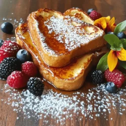 To make a great classic French toast, you need a few key items. Here’s what you will need: - 4 thick slices of brioche bread or your favorite thick-cut bread - 2 large, room-temperature eggs - 1/2 cup whole milk, preferably fresh - 1 teaspoon pure vanilla extract - 1/2 teaspoon ground cinnamon - 1 tablespoon unsalted butter (for cooking) - Generous amount of pure maple syrup (for serving) - Fresh mixed berries (optional, for garnish) - Powdered sugar (optional, for a sweet touch) These ingredients create a rich and flavorful base for your French toast. Choosing the right bread is key for great French toast. I recommend using thick-cut bread like brioche or challah. These types soak up the egg mixture well. They also provide a soft texture and rich taste when cooked. You can also try sourdough or even a nice loaf of whole grain bread for a twist. Each type of bread brings its own unique flavor to the dish. To make your French toast even better, consider adding toppings. Here are some great options: - Fresh mixed berries like strawberries, blueberries, or raspberries - A light dusting of powdered sugar for sweetness - A dollop of whipped cream for extra richness - Chopped nuts for a crunchy texture - Sliced bananas for a fruity touch These toppings add color and flavor, making your meal more exciting. You can mix and match to find your perfect combination. To start, grab a large bowl. Crack the two eggs into it. Whisk the eggs until they become smooth. Next, add in the whole milk, vanilla extract, and ground cinnamon. Mix everything well until it is fully combined. Be sure there are no clumps of egg in the mixture. This egg mixture is what will soak into your bread and give it that delicious flavor. Now, heat a non-stick skillet over medium heat. Add one tablespoon of unsalted butter to the skillet. Let it melt completely. This will help create a nice golden crust on your French toast. Once the butter is melted, take your slices of brioche or thick-cut bread. Dip each slice into the egg mixture, allowing it to soak for about 15 seconds on each side. Be careful not to soak too long. You want the bread moist but not soggy. Let any excess mixture drip off before placing it in the skillet. Place the soaked bread slices in the skillet. Cook the first side for about 3-4 minutes. You want it to turn golden brown and crisp. Once the first side is ready, use a spatula to flip the slices. Cook for another 2-3 minutes until the second side is also golden brown. When your French toast is done, take it out of the skillet. Serve it right away on a warm plate for the best texture. Drizzle a generous amount of pure maple syrup over the top. For a special touch, add some fresh mixed berries as a garnish. You can also sprinkle powdered sugar on top for a sweet finish. This will make your breakfast look and taste amazing. Enjoy every bite of your classic French toast delight! To get the right texture for French toast, choose thick bread. My favorite is brioche. The egg mixture should soak in, but not too much. Aim for about 15 seconds on each side. This gives you a soft inside with a crispy outside. Heat is key when cooking French toast. Use medium heat on your skillet. Add butter and let it melt. Once hot, place the soaked bread in the pan. Cook for 3-4 minutes on the first side. Flip it and cook for 2-3 more minutes. This timing will help you get a nice golden brown color. Many people make mistakes when cooking French toast. Here are a few to watch for: - Too much soaking: Don’t let the bread soak too long. It can become mushy. - Not enough heat: If the pan is too cool, the bread won’t brown well. - Skipping the butter: Butter adds flavor and helps with browning. Don’t skip it! - Overcrowding the skillet: Cook in batches if needed. This helps each slice cook evenly. For more tips and a full recipe, check out the Full Recipe. {{image_4}} You can make your French toast even better by adding flavors. Try mixing in some orange zest for a bright touch. A spoonful of brown sugar adds sweetness. If you love spices, add nutmeg or cardamom for warmth. You can even blend in some cocoa powder for a chocolate twist. Each of these flavors can change your dish and surprise your taste buds. While brioche is classic, don't limit yourself! Challah gives a rich and soft texture. Sourdough brings a tangy flavor that contrasts well with syrup. Whole grain bread adds more fiber and a nutty taste. Even croissants can work! They give a flaky and buttery experience. Choose the bread that excites you the most for a fun twist on this dish. French toast doesn’t always have to be sweet. You can create a savory version too! Use a mixture of eggs and cheese, like cheddar or feta. Add herbs like thyme or basil to the egg mix. Top your toast with sautéed mushrooms or spinach for added flavor. A sprinkle of salt and pepper can enhance the taste. This savory twist is perfect for brunch or a light dinner. For more ideas, check out the Full Recipe. Store any leftover French toast in an airtight container. Let it cool first. This keeps it fresh and prevents sogginess. If you plan to eat it within two days, store it in the fridge. For longer storage, freezing is best. To reheat French toast, use your toaster or oven. Preheat your oven to 350°F (175°C). Place the slices on a baking sheet and warm for about 10 minutes. This method keeps the toast crispy. You can also use a microwave. Heat for 20-30 seconds, but it may lose its crispness. You can freeze French toast for easy meals later. First, let the slices cool completely. Then, stack them with parchment paper in between. Place the stack in a freezer bag or wrap it tightly. French toast can last up to three months in the freezer. When you're ready to eat, just thaw in the fridge overnight. Reheat it as mentioned earlier. Enjoy your French toast whenever you want with this easy storage method! The best bread for French toast is thick and soft. I recommend using brioche or challah. They both soak up the egg mixture well. This gives you a rich, creamy texture. You could also use French bread or sourdough. Just ensure it is not too dry. A good slice will give you a delicious bite. Yes, you can make French toast without milk or eggs. Use non-dairy milk like almond or oat milk. For eggs, try using a mixture of mashed bananas or flaxseed. Combine one tablespoon of flaxseed with three tablespoons of water. Let it sit for a few minutes until it thickens. This works well to bind the bread. To make French toast rise and fluff up, use fresh bread. Slightly stale bread absorbs the mixture better. Make sure you soak each slice just enough. Let it sit in the egg mixture for around 15 seconds on each side. Also, beating the eggs well adds air. This helps create a light texture. For more tips, check out the Full Recipe for specifics on cooking times. In this post, we've explored how to make classic French toast. We covered the best ingredients, step-by-step cooking instructions, and useful tips for perfect texture. We also looked at fun variations and how to store leftovers. French toast can be a simple yet delicious breakfast. With these tips, you can make it just right every time. Enjoy your cooking adventure and impress your friends with your skills!