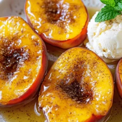 To make easy air fryer peaches, you need a few simple items. Gather these ingredients before you start. - 4 ripe peaches, halved and pitted - 2 tablespoons brown sugar - 1 teaspoon ground cinnamon - 1 tablespoon honey - 2 tablespoons unsalted butter, melted - 1 teaspoon pure vanilla extract - A pinch of flaky sea salt - Optional: Fresh mint leaves for garnish Having the right ingredients makes all the difference in this dessert. Choose ripe peaches for the best flavor and texture. The brown sugar and cinnamon create a warm, sweet topping. Honey adds a nice touch of sweetness. The vanilla brings everything together. Don't forget the mint leaves for a fresh look! For the full recipe, check the instructions that follow. Preparing the Air Fryer Preheat your air fryer to 375°F (190°C). This step is key for even cooking. It takes about 5 minutes to heat up. Mixing Ingredients In a small bowl, combine 2 tablespoons of brown sugar, 1 teaspoon of ground cinnamon, and a pinch of flaky sea salt. Mix them well. This blend adds great flavor to your peaches. Coating the Peaches Take the peach halves and drizzle 2 tablespoons of melted butter and 1 tablespoon of honey over them. Toss gently to coat each peach evenly. Next, sprinkle your brown sugar mixture over the cut sides of the peaches. Make sure every half gets a good layer for that sweet caramel finish. Air Frying the Peaches Carefully place the peaches in the air fryer basket, cut side up. Arrange them in a single layer to ensure they cook evenly. Air fry the peaches for 10-12 minutes. Check at 10 minutes. They should feel tender and have a golden top. Final Touches Once they are done, take the peaches out. Drizzle them with 1 teaspoon of pure vanilla extract for extra flavor. Garnish with fresh mint leaves. Serve warm for a delightful treat. You can enjoy them alone or with ice cream for a special dessert. For the full recipe, check out the earlier section. Pick peaches that are yellow to orange. Varieties like Clingstone and Freestone work well. Look for peaches that yield slightly when you press them. This means they are ripe and sweet. Avoid hard peaches; they won't taste good when cooked. The goal is to find peaches with a sweet scent and smooth skin. Overcrowding your air fryer can lead to uneven cooking. For best results, cook peaches in batches. Arrange them in a single layer, cut side up. This allows hot air to circulate well, giving you that perfect caramelization. If your air fryer is small, don’t rush. Take your time for the best flavor. To amp up the taste, think about adding more spices. Nutmeg adds warmth, and lemon zest gives a bright kick. You could also try a splash of orange juice for a fruity twist. Feel free to mix and match flavors to make the dish your own. The right touch can turn a simple dessert into a gourmet treat. For the complete recipe, check out the Full Recipe. {{image_4}} You can grill peaches for a smoky twist. To adapt the recipe, preheat your grill. Cut the peaches in half and remove the pits. Brush the cut sides with melted butter and honey. Sprinkle the brown sugar mixture on top. Place the peaches cut side down on the grill. Grill for about 4-5 minutes. Flip them over and grill for another 4-5 minutes. This method gives them a nice char and a unique flavor. You can add many toppings to make your dessert special. Ice cream is a popular choice. A scoop of vanilla ice cream pairs well with warm peaches. Greek yogurt adds creaminess and a tangy flavor. For crunch, sprinkle chopped nuts like almonds or walnuts on top. You can even add chocolate sauce or caramel for extra sweetness. The options are endless! If you have frozen peaches, you can still enjoy this dish. Simply thaw the peaches before cooking. You may need to adjust the cook time. Start with 12-15 minutes in the air fryer. Check for tenderness as you go. Frozen peaches may release more juice, so keep an eye on them. This way, you still get a tasty treat! To keep your air fryer peaches fresh, store them in an airtight container. Let them cool first. Place them in the fridge. They will stay good for up to three days. If you want to enjoy them later, don’t add toppings yet. When reheating, use the air fryer again. Set it to 350°F (175°C). Heat for about 3-5 minutes. This will help keep their nice texture. You can also use the microwave. But be careful not to overheat, as this can make them mushy. To freeze peaches, first, let them cool completely. Place the peach halves in a single layer on a baking sheet. Freeze them for 1-2 hours. Then, move the frozen peaches to a freezer bag. They will last for about three months. To use them later, let them thaw in the fridge overnight. You can then air fry or bake them for a quick treat! Yes, you can! Some good options are plums, nectarines, and apricots. Each fruit brings its own taste and sweetness. Try mixing fruits for a fun twist. The air fryer works great with many fruits. Air fryer peaches are a tasty treat that can be healthy. Peaches are low in calories and rich in vitamins. They provide vitamin C and potassium. The honey adds natural sweetness, while brown sugar gives a nice touch. Using less butter makes them even lighter. You can store cooked peaches in the fridge for about three days. Keep them in an airtight container. This helps keep them fresh and tasty. If you want to enjoy them later, consider freezing them. Air fryer peaches shine when paired with ice cream or yogurt. A scoop of vanilla ice cream adds creaminess. You can also try them with whipped cream or a sprinkle of nuts. Fresh mint leaves make a nice garnish too. Yes, you can make this recipe vegan. Replace honey with maple syrup or agave nectar. Use plant-based butter instead of regular butter. These swaps keep the flavors rich and delicious. Cooking peaches with the skin on is fine! The skin adds a nice texture and flavor. It also keeps the fruit juicy. If you prefer a smoother bite, peel them before cooking. Try both ways to see which you like best! This article covers how to make delicious air fryer peaches. We discussed key ingredients, step-by-step instructions, and helpful tips. You learned how to select the best peaches and avoid overcrowding your air fryer. We also explored variations, storage info, and answered common questions. Enjoy your sweet, warm peaches and get creative with toppings! Happy cooking!