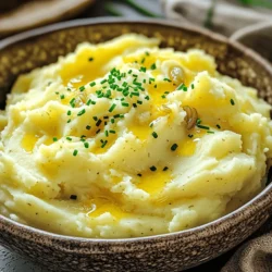 - 2 pounds Yukon Gold potatoes, peeled and cut into 1-inch chunks - 4 cloves garlic, peeled Yukon Gold potatoes are my favorite for mashed potatoes. They are creamy and rich. Their smooth texture makes them perfect for this dish. Fresh garlic cloves add a lovely, bold flavor. Roasting them first can make them sweeter and more fragrant. - 1/2 cup heavy cream, warmed - 1/2 cup unsalted butter, cubed and softened at room temperature - 1/4 cup sour cream (optional, for an extra velvety texture) Heavy cream gives the mash a nice richness. Butter adds a wonderful creaminess and depth. If you want an even softer texture, sour cream works great. It can elevate the flavors and make your potatoes extra special. - Salt, to taste - Freshly ground black pepper, to taste - Fresh chives or parsley, finely chopped (for garnish) Salt and black pepper are must-haves for flavor. They help to enhance the taste of the potatoes. Fresh chives or parsley add color and a nice crunch on top. I always recommend using fresh herbs for the best flavor. For the full recipe, check out the details above! Start by peeling the Yukon Gold potatoes. Cut them into 1-inch chunks. Place the potato pieces and garlic cloves in a large pot. Add cold water until the potatoes are fully submerged. Stir in a good pinch of salt. Set the pot over medium-high heat. Bring the water to a rolling boil. Once boiling, reduce the heat to low. Let it simmer for about 15 to 20 minutes. The potatoes should be fork-tender when done. Carefully drain the potatoes and garlic in a colander. Return them to the pot. Cover it and let them steam for one more minute. This helps remove any extra moisture. Using a potato masher or ricer, mash the potatoes and garlic. Aim for a smooth and creamy consistency. Take your time to blend them well. In a small saucepan, gently warm the heavy cream and butter. Stir until the butter melts, but do not let it boil. Gradually add this warm mixture to the mashed potatoes. Stir continuously to blend it all. If you want a richer texture, fold in some sour cream. Season generously with salt and freshly ground black pepper. Mix thoroughly to ensure the flavors spread evenly. Using the right tools matters. I always prefer a potato ricer for smoothness. It gives a fine texture, unlike a masher, which can leave lumps. If you use a masher, don’t overmix. Too much mixing makes the potatoes gummy. Just mash until they are creamy, then stop. Roasted garlic takes the flavor up a notch. You can roast garlic cloves until soft and sweet, then mix them in. If you want to try new tastes, add herbs. Chives, rosemary, or thyme can give great flavors. Start with a small amount, then taste and adjust. How you serve your mashed potatoes matters. A big bowl looks nice for sharing. For individual servings, use ramekins or small bowls. This makes each guest feel special. For garnish, sprinkle fresh herbs on top. A drizzle of olive oil adds elegance. You can even use colorful plates to add fun to your table. {{image_4}} You can easily make cheesy garlic mashed potatoes. Just add shredded cheese like cheddar or parmesan. Mix it in while you combine the cream and butter. You may need to adjust the cream. If you want it creamier, add a bit more cream. This will help melt the cheese and keep the potatoes smooth. Herbs can enhance the flavor of garlic mashed potatoes. Rosemary or thyme works great. You can chop fresh herbs and mix them in. These herbs pair well with garlic and add depth. Think about using parsley or chives for a bright taste. You can also try sage or dill for a unique twist. If you want a vegan version, swap dairy for plant-based options. Use almond or oat milk instead of cream. Coconut cream can add richness too. For butter, try vegan butter or olive oil. Don’t forget to use nutritional yeast for a cheesy flavor. Add roasted garlic for a tasty kick. After you make creamy garlic mashed potatoes, you may want to save some for later. Store them in an airtight container. Make sure to let them cool first. They can stay fresh in the fridge for up to three days. When you want to eat them again, just take them out and warm them up. You can freeze creamy garlic mashed potatoes too! First, let them cool completely. Then, spoon them into a freezer-safe container. Press out any air before sealing. You can freeze them for up to two months. When you are ready to enjoy them, move the container to the fridge for a day to thaw. To keep your mashed potatoes creamy, reheat them slowly. You can use the stove or microwave. If using the stove, add a splash of milk or cream while warming. Stir gently to keep the texture nice. If using the microwave, cover them loosely with a lid. This prevents them from drying out. Adding a bit of butter while reheating helps too! To make garlic mashed potatoes, start by boiling Yukon Gold potatoes and garlic. Here’s a basic overview: - Peel and cut 2 pounds of Yukon Gold potatoes into 1-inch pieces. - Peel 4 cloves of garlic. - Boil them together in water with a pinch of salt until tender, about 15-20 minutes. - Drain and steam them for a minute to remove moisture. - Mash the potatoes and garlic until smooth. - Warm 1/2 cup of heavy cream and 1/2 cup of butter, then mix it into the mash. - Season with salt and pepper to taste. - Serve hot, garnished with chopped chives or parsley. For the complete process, check out the Full Recipe. Yes, you can use other types of potatoes, but each has its traits. - Russet potatoes are starchy and yield a fluffy texture. - Red potatoes are waxy and create a creamier mash. - Yukon Gold is the best choice for a smooth and buttery flavor. Experiment with different kinds to find your favorite! Creamy garlic mashed potatoes pair well with many dishes. - Main courses: Roast chicken, grilled steak, or baked fish work great. - Side dishes: Serve with steamed veggies or a fresh salad. You can also use them as a base for savory gravies or sauces. Enjoy the blend of flavors! In this guide, we explored how to make creamy garlic mashed potatoes from scratch. We covered key ingredients, step-by-step instructions, and helpful tips. Remember to choose Yukon Gold potatoes for the best texture and use fresh garlic for flavor. Don’t forget to experiment with variations like adding cheese or herbs. Proper storage and reheating keep them tasty. Now, you are ready to impress with your creamy garlic mashed potatoes! Enjoy creating this comforting dish that pairs well with many meals.