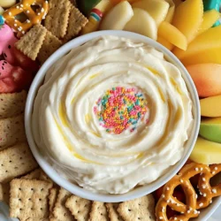 To make the Viral Homemade Dunkaroo Dip, you will need: - 1 cup cream cheese, softened to room temperature - 1/2 cup vanilla yogurt (Greek or regular) - 1/4 cup powdered sugar - 1 teaspoon pure vanilla extract - 1/2 teaspoon rainbow sprinkles (plus extra for a colorful garnish) - 1/4 teaspoon almond extract (optional, for enhanced flavor) - Assorted dippers: graham crackers, animal crackers, fresh fruit slices, and crunchy pretzels You can adjust the ingredients if needed. For a lighter dip, use low-fat cream cheese. Greek yogurt adds protein and creaminess. If you want a sweeter dip, add more powdered sugar. For a fun twist, swap rainbow sprinkles for chocolate chips or crushed cookies. The best part of Dunkaroo Dip is the dippers! Here are some favorites: - Graham crackers: Their crunch is perfect for dipping. - Animal crackers: These add a nostalgic touch. - Fresh fruit slices: Try apples or strawberries for a fresh taste. - Crunchy pretzels: Their saltiness complements the sweet dip. These dippers make enjoying your homemade Dunkaroo Dip even more fun! You can find the full recipe for easy reference. To make this fun dip, gather your ingredients first. The main items are cream cheese, yogurt, and powdered sugar. You will also need vanilla extract and sprinkles. Prepare a medium-sized bowl and an electric mixer. This dip comes together in just a few steps. 1. Place the softened cream cheese, yogurt, and powdered sugar in your bowl. 2. Mix these on medium speed for 2-3 minutes. You want it nice and smooth. 3. Next, add the vanilla extract and almond extract. Blend them well into the mix. 4. Finally, gently fold in the rainbow sprinkles with a spatula. This adds color and fun! Spoon the dip into a nice serving bowl. Smooth the top with a spatula for a clean look. Add extra sprinkles on top for a bright garnish. Cover it with plastic wrap and chill in the fridge for at least 30 minutes. This helps the flavors blend. Serve it with graham crackers, animal crackers, fresh fruit, or pretzels. Enjoy this sweet treat with friends and family! For the full recipe, check the provided link. To make a smooth and creamy dip, always start with softened cream cheese. Cold cream cheese will not mix well. Blend your ingredients slowly at first. This helps to avoid lumps. Use an electric mixer for the best results. Mix for about 2-3 minutes. The goal is a fluffy texture. If you want extra creaminess, add more yogurt. For added flavor, consider using almond extract. It gives a nice twist to the dip. You can also try flavored yogurt. Vanilla is great, but strawberry or peach can work too. To make it more fun, mix in some crushed cookies. Chocolate or graham crackers add a tasty crunch. Don't forget the rainbow sprinkles! They add sweetness and color. Presentation makes this dip even more fun. Use a bright serving bowl to catch the eye. After smoothing the dip, add sprinkles on top. This makes it look festive. Serve with a variety of dippers on a large plate. Arrange them in a colorful way. You can even use cookie cutters for shapes on fruit. This makes the whole dish more inviting. For the full recipe, check out the details provided earlier. {{image_4}} You can change the flavor of your Dunkaroo dip with fun twists. Try adding different extracts. A bit of orange or coconut extract adds a new taste. You can also mix in flavored yogurt. Strawberry or peach yogurt makes it fruity and fresh. For a chocolate version, add cocoa powder. Use two tablespoons for a rich twist. Each flavor brings a new joy to the dip. To make this dip healthier, swap cream cheese for low-fat or dairy-free options. You can use Greek yogurt for a protein boost. Replace powdered sugar with honey or maple syrup for natural sweetness. This change lowers sugar and keeps the taste yummy. Adding chia seeds can give extra nutrients and texture. You still enjoy a tasty treat without the guilt. Kids love fun colors and flavors. Add extra sprinkles for a bright look. You might also mix in mini chocolate chips for a sweet surprise. Try using cookie crumbs or crushed cereal on top for crunch. You can even add fruits like mashed bananas or diced strawberries. These fun additions make the dip more exciting for little ones. To store your Dunkaroo Dip, place it in an airtight container. This keeps the dip fresh and tasty. Make sure you cover the dip tightly. You can store it in the fridge for up to five days. If you want to keep it longer, consider freezing it. To freeze the dip, first, scoop it into a freezer-safe container. Leave some space at the top since it may expand when frozen. Seal the container tightly to avoid freezer burn. The dip can last up to three months in the freezer. When ready to enjoy, move it to the fridge a day before serving. When reheating, allow the dip to thaw in the fridge overnight. After thawing, mix it well to restore its creamy texture. If needed, you can add a spoonful of yogurt to make it smoother. Avoid microwaving it, as this can change the texture and taste. Enjoy your delightful dip chilled or at room temperature! The best dippers for Dunkaroo Dip are fun and tasty! You can use: - Graham crackers - Animal crackers - Fresh fruit slices like apples or strawberries - Crunchy pretzels These dippers add great flavor and texture. Experiment with your favorites to find the perfect match! Yes, you can make Dunkaroo Dip ahead of time! It tastes even better after chilling. I recommend making it a few hours before your event. Just store it in the fridge in a covered bowl. This way, the flavors blend well, and it's ready when you are! To make Dunkaroo Dip dairy-free, swap the cream cheese and yogurt. Use dairy-free cream cheese and a plant-based yogurt. Coconut yogurt works great! Make sure to check the labels for added sugars or flavors. This way, you can enjoy a tasty treat without dairy! For the full recipe, check out the complete guide! In this post, I shared how to make a delicious Dunkaroo Dip. We reviewed the complete ingredient list, helpful measurements, and tasty dippers. I provided clear steps for mixing and serving. You learned tips for a creamy texture and ways to enhance flavor. I also shared fun variations and proper storage techniques. Dunkaroo Dip is simple to make and fun to share. With these tips, you're all set to create a treat everyone will love!