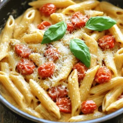 - 12 oz (340g) penne pasta and 2 tablespoons extra virgin olive oil - 4 cloves garlic, minced and 1 medium onion, finely chopped - 1 can (14 oz) diced tomatoes, with their juices and 2 cups vegetable broth - 1 cup heavy cream and 1 cup freshly grated Parmesan cheese - 1 teaspoon dried basil and 1 teaspoon dried oregano - Salt and freshly ground black pepper to taste To create this amazing One Pan Creamy Tomato Pasta, gather all your ingredients first. This method saves you time and keeps your kitchen organized. Start with the penne pasta. It cooks well and absorbs the sauce nicely. Use good quality olive oil for a rich taste and to help sauté the onion and garlic. You will need diced tomatoes along with their juices. They add flavor and body to the sauce. The vegetable broth brings a savory depth, making the dish feel hearty. For creaminess, the heavy cream is a must. It gives the pasta its rich texture. Lastly, Parmesan cheese adds a lovely umami kick that ties everything together. Don’t forget your seasonings! The dried basil and oregano elevate the dish with fresh, herbal notes. Adjust salt and pepper to your taste. Gather these ingredients, and you are ready to whip up a delicious meal with the Full Recipe! 1. Sautéing the onion and garlic: First, grab a large skillet. Add 2 tablespoons of olive oil. Heat it over medium heat until it's warm. Next, toss in the finely chopped onion. Cook this for about 3 to 4 minutes. Stir it often so it doesn’t burn. The onion should turn soft and clear. 2. Cooking the pasta with tomatoes and broth: Now, add 4 cloves of minced garlic to the skillet. Cook it for just 1 minute. Keep stirring so it stays fragrant. Then, pour in 1 can of diced tomatoes with their juices. Add 2 cups of vegetable broth, too. Stir in 12 ounces of penne pasta. Turn up the heat to boil it gently. Once it boils, turn down the heat and cover the pan. Let it simmer for 12 to 15 minutes. Stir a few times to keep it from sticking. The pasta should be al dente, and the liquid should soak in. 3. Finishing with cream and cheese: When the pasta is ready, stir in 1 cup of heavy cream. Add 1 teaspoon each of dried basil and oregano. Sprinkle in salt and pepper to taste. Mix until the sauce is creamy. Remove the skillet from the heat and fold in 1 cup of grated Parmesan cheese. Stir it in until it melts. Taste the pasta and adjust the seasonings if needed. Serve hot, topped with fresh basil leaves and extra cheese if you like. Enjoy your meal! - Ensuring perfect al dente pasta: Cook your penne pasta for about 12 to 15 minutes. Stir it every few minutes. This keeps it from clumping. Check the pasta a minute or two before the time is up. It should be firm but not hard. - Adjusting for creaminess and flavor: If you want a richer sauce, add more heavy cream. Start with half a cup and taste as you go. You can also add a bit more cheese for extra flavor. - Preventing sticking in the pan: Stir the pasta often while it cooks. This helps keep it from sticking. If you notice it sticking, add a splash of broth or water. This will help keep it loose. - Ideal pairings and sides: Serve this creamy tomato pasta with a fresh side salad. Garlic bread also pairs well. These sides enhance the meal without overwhelming it. - Garnishing ideas with fresh herbs: Top your pasta with fresh basil leaves. This adds a nice touch of flavor and color. You can also sprinkle extra Parmesan cheese on top for a lovely finish. For the full recipe, check out the [Full Recipe]. {{image_4}} You can change up the ingredients for One Pan Creamy Tomato Pasta. Here are some easy swaps: - Substitutes for heavy cream: If you want a lighter version, use half-and-half or coconut milk. Both give a creamy texture without the extra calories. You can also try Greek yogurt for a tangy twist. - Different pasta types or shapes: You can use any pasta you like! Try spaghetti, fusilli, or even whole wheat pasta. Just adjust the cooking time as needed. - Adding protein options like chicken or shrimp: For extra protein, add cooked chicken or shrimp. Sauté them until golden before adding the onions. This adds flavor and makes the dish heartier. Boost the taste of your creamy tomato pasta with these suggestions: - Infusing the sauce with additional spices: Add a pinch of red pepper flakes for heat or a dash of smoked paprika for a smoky flavor. Fresh herbs like thyme or parsley also work well. - Using fresh tomatoes or homemade sauce: Fresh tomatoes add a bright flavor. Use about 6-8 medium-sized ripe tomatoes, chopped. If you prefer, make your own sauce. Just simmer tomatoes with garlic and onions until thick. Feel free to mix and match these ideas to make your dish unique. Personalizing your pasta is part of the fun! For the full recipe, check out the One Pan Creamy Tomato Pasta details. To keep your One Pan Creamy Tomato Pasta fresh, follow these steps. First, let the pasta cool to room temperature. Then, transfer it to an airtight container. This helps prevent moisture loss and keeps flavors intact. Store it in the fridge. Your creamy pasta will last up to 3 days. After that, the texture may change, and flavors may fade. When it's time to enjoy your leftovers, you want to reheat them just right. There are a few great methods to do this. You can use a microwave or stovetop. If you use a microwave, heat in 30-second bursts. Stir between each burst to ensure even heating. If you prefer the stovetop, add a splash of water or broth in a pan. Heat gently over low heat, stirring often. To restore creaminess, you might want to add a little extra cream. This will help bring back that rich texture. Taste and adjust seasoning if needed. Enjoy your creamy pasta like it's fresh from the pan! How to make One Pan Creamy Tomato Pasta more healthy? To make this dish healthier, use whole grain penne pasta. Whole grain pasta has more fiber. You can also add fresh spinach or kale for extra nutrients. Swap heavy cream with a light version or use cashew cream for a lighter touch. Reducing the cheese amount can also cut calories without losing flavor. Can I make this recipe vegan-friendly? Yes, you can easily make this recipe vegan. Use plant-based pasta and replace heavy cream with coconut cream or a nut-based alternative. For cheese, use nutritional yeast or a vegan cheese option. This keeps the creamy texture and rich flavor without animal products. What can I serve with One Pan Creamy Tomato Pasta? This pasta pairs well with a simple green salad. A side of garlic bread is also great for soaking up the sauce. For added protein, serve with grilled chicken or shrimp. You can also add roasted vegetables for a colorful and healthy side dish. This blog post covers how to make delicious One Pan Creamy Tomato Pasta. You learned about the key ingredients, including pasta, tomatoes, and cream. You discovered easy steps for cooking and tips for perfect results. I shared variations to help you customize your dish. Additionally, you found storage tips to keep leftovers fresh. Cooking can be fun and rewarding. Enjoy your One Pan Creamy Tomato Pasta, and don't be afraid to experiment!
