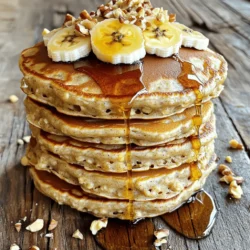 To make banana oatmeal pancakes, you need a few key items: - 1 cup rolled oats - 1 ripe banana, thoroughly mashed - 1 cup milk (choose either dairy or your favorite non-dairy alternative) - 2 tablespoons honey or pure maple syrup - 1 teaspoon baking powder - 1/2 teaspoon pure vanilla extract - 1/4 teaspoon ground cinnamon - A pinch of salt - 1 tablespoon coconut oil (for cooking) These ingredients create a moist and fluffy pancake. The oats add fiber, and the banana sweetens naturally. To make your pancakes even more delicious, consider these tasty toppings: - Sliced bananas - Additional maple syrup - Chopped nuts - Fresh berries These toppings not only add flavor but also make your pancakes look beautiful. You can mix and match according to your taste. Banana oatmeal pancakes are a healthy choice. They provide: - Good fiber from oats - Natural sweetness from bananas - Healthy fats from coconut oil Each serving has a balanced mix of carbs and protein. This combination gives you energy to start your day right. Enjoy these pancakes for breakfast or a snack! For the full recipe, you can refer to the earlier section. To start, you need rolled oats. Place one cup of oats in a blender or food processor. Blend them until they turn into fine oat flour. This oat flour is key for fluffy pancakes. It gives them a nice texture and taste. Next, take a large bowl. Add one ripe, mashed banana. Pour in one cup of milk, which can be dairy or non-dairy. Then, add two tablespoons of honey or maple syrup. Include one teaspoon of vanilla extract and half a teaspoon of ground cinnamon. Don't forget a pinch of salt! Use a whisk to mix until everything is smooth. Now, sprinkle the oat flour and one teaspoon of baking powder into the wet mix. Stir gently until they just combine. Avoid overmixing; this helps keep your pancakes light. Let the batter rest for five minutes. This step is important for the texture. Heat a non-stick skillet over medium heat. Add one tablespoon of coconut oil to coat the surface. For each pancake, pour a ladle of batter onto the skillet. Cook for about 2-3 minutes until bubbles form. Flip and cook for another 1-2 minutes until golden brown. For serving, stack the pancakes high on a plate. Top them with sliced bananas, a drizzle of warm maple syrup, and your choice of nuts or berries. This makes the dish colorful and tasty. Enjoy your healthy treat! For the full recipe, check out the earlier section. To make your banana oatmeal pancakes fluffy, use rolled oats. Blend them into a fine flour for best results. Mix wet ingredients until smooth. Let the batter rest for five minutes. This step helps the pancakes rise nicely. Avoid overmixing the batter. Stir until just combined, or pancakes may turn tough. Ensure your skillet is hot enough before adding the batter. If it's too cool, pancakes won’t cook evenly. Use coconut oil in your skillet for flavor and non-stick benefits. Cook pancakes until bubbles appear. This shows they are ready to flip. For storing leftovers, let them cool completely. Place them in an airtight container in the fridge. Reheat in the toaster for a quick breakfast. Check the [Full Recipe] for more cooking tips! {{image_4}} You can make these pancakes even better by adding fruits and nuts. Try mixing in blueberries or diced apples for sweetness. Chopped nuts, like walnuts or almonds, add a nice crunch and healthy fats. You can also top your pancakes with sliced strawberries or raspberries. Each fruit offers a burst of flavor and color, making breakfast fun. If you need a gluten-free option, use certified gluten-free oats. This keeps the pancakes light and fluffy. For dairy-free choices, almond milk or oat milk works great. You can also swap honey for agave syrup if you want a vegan option. These simple changes make this recipe fit many diets without losing taste. To change the flavor, add spices like nutmeg or ginger. They bring warmth and depth to your pancakes. You can also try adding a splash of orange juice or zest for a citrus twist. For a chocolaty treat, mix in some cocoa powder. These flavor options keep your breakfasts exciting and new. For the Full Recipe, check the top of this article. Storing leftover pancakes is easy. First, let them cool to room temperature. Then, stack them with parchment paper between each pancake. This helps to prevent sticking. Place the stack in an airtight container or a resealable plastic bag. Make sure to squeeze out excess air before sealing. Store them in the fridge for up to three days. Reheating pancakes can bring back their fluffy texture. You can use a microwave or a skillet. For the microwave, place one or two pancakes on a plate. Heat them for about 20-30 seconds. Check if they are warm throughout. If not, heat for another 10 seconds. For the skillet, warm it over low heat. Add a small amount of coconut oil to the pan. Cook the pancakes for about 1 minute on each side. This method gives them a nice crispness. Freezing pancakes is a smart option for quick meals. After cooling, stack pancakes with parchment paper between them. Wrap the stack tightly in plastic wrap or aluminum foil. Then, place the wrapped pancakes in a freezer-safe bag. Label it with the date. You can freeze pancakes for up to two months. When you want to eat them, thaw them overnight in the fridge before reheating. This keeps them tasting fresh and delicious. For a complete guide, check the Full Recipe. Yes, you can use other fruits. Applesauce works well as a banana swap. You can also try mashed berries or pureed peaches. Each fruit gives a unique taste and texture. Just remember to adjust the liquid if needed. If you need a substitute for honey or maple syrup, you have options. Agave nectar is a great choice. You can also use brown sugar mixed with a little water. For a sugar-free option, try mashed dates or a sugar-free syrup. You can tell pancakes are done by looking for bubbles. When bubbles form on the surface, it’s time to flip. After flipping, cook for another 1-2 minutes. The pancakes should be golden brown on both sides. If you’re unsure, you can always cut one open to check! You learned how to make delicious banana oatmeal pancakes. We covered the main ingredients, step-by-step instructions, and helpful tips. You can also explore fun variations and storage methods to keep them fresh. Perfect your pancake game by avoiding common mistakes, and enjoy serving them with tasty toppings. These pancakes are not just good, they can be adapted and saved for later. Dive into this recipe and savor each bite!