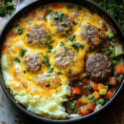 - 1 ½ pounds ground beef - 1 small onion, finely chopped - 2 cloves garlic, minced - 1 cup breadcrumbs (preferably seasoned) - 1 large egg - 2 tablespoons Worcestershire sauce - 1 teaspoon dried thyme - Salt and black pepper, to taste - 1 cup beef broth (low sodium preferred) - 1 cup canned diced tomatoes (with juice) - 1 cup frozen mixed vegetables (such as peas, corn, and carrots) - 2 cups mashed potatoes (prepared, warm, and seasoned to taste) - 1 cup shredded sharp cheddar cheese To make this dish, ground beef is key. It gives the bake a hearty base. Onions and garlic add layers of flavor. Seasonings and binders, like Worcestershire sauce, really boost the taste. - Fresh herbs like parsley for garnish - Additional spices like paprika or cayenne for heat - Different types of cheese, such as mozzarella or pepper jack If you want to enhance the flavor, add fresh herbs. You can also use different spices to match your taste. For those with dietary preferences, try ground turkey or meat substitutes. - Oven-safe skillet or baking dish - Mixing bowls and utensils You’ll need an oven-safe skillet or a baking dish to bake the meal. Mixing bowls help combine ingredients easily. Use simple utensils for mixing and shaping your patties. This makes the cooking process smooth and fun. Enjoy creating this comforting dish! Prepping the meat mixture Start by gathering all your ingredients. In a large bowl, mix the ground beef, finely chopped onion, minced garlic, breadcrumbs, egg, Worcestershire sauce, dried thyme, salt, and black pepper. Use your hands to blend the mix well. Make sure each ingredient is evenly spread. This will help the flavors come together. Shaping patties Next, divide the meat mixture into four equal parts. Shape each part into a patty, about ¾ inch thick. It helps to keep the patties uniform. This ensures they cook evenly. Set them aside on a plate as you prepare the baking dish. Layering the dish In a large oven-safe skillet or a 9x13-inch baking dish, pour in the beef broth. Then, add the canned diced tomatoes with their juice. Stir this mixture well. It creates a flavorful base. Next, sprinkle the frozen mixed vegetables evenly over the broth and tomatoes. This adds color and nutrition. Baking times and temperatures Carefully place the hamburger patties on top of the vegetable layer. Ensure they sit snugly in the mixture. Using a spoon, spread the prepared mashed potatoes over the patties. Cover them fully to keep them moist. Lastly, sprinkle the shredded cheddar cheese over the mashed potatoes. This adds a delicious crust. Preheat your oven to 375°F (190°C) and bake the dish for 30-35 minutes. The patties should reach an internal temperature of 160°F (71°C) when done. The cheese should bubble and turn golden. Cooling and serving tips After baking, remove the dish from the oven. Let it cool for about 5 minutes before serving. This helps the layers settle. It makes serving easier. Presentation suggestions For a lovely presentation, serve the dish directly from the skillet. You can garnish it with freshly chopped parsley for a pop of color. Drizzling a bit of extra beef broth on top adds more flavor and moisture. Enjoy your warm and hearty meal! To make juicy hamburger patties, start with fresh ground beef. Choose beef with some fat. A blend of 80/20 works best. Keep the patties thick and handle them gently. Do not overwork the meat when mixing. This keeps the patties tender. For even baking, use an oven-safe skillet. It helps the dish cook evenly. Preheat your oven properly to 375°F (190°C). This ensures the dish cooks through without burning. Check the internal temperature of the patties. They should reach 160°F (71°C) for safe eating. Adding spices can boost the taste of your dish. Try garlic powder, onion powder, or smoked paprika. These spices add depth to the flavor. Fresh herbs like parsley or thyme also enhance the dish's freshness. Using homegrown ingredients adds a nice touch. Fresh vegetables can make a big difference. If you have a garden, use your homegrown tomatoes or herbs. They bring a unique flavor to the meal. Amish Hamburger Steak Bake pairs well with simple side dishes. Mashed potatoes or a fresh salad are great choices. You can also serve it with crusty bread to soak up the sauce. For drinks, try pairing it with iced tea or lemonade. A light red wine, like Pinot Noir, also complements the flavors. These drinks balance the hearty nature of the dish. {{image_4}} You can switch up the meat in this dish. Using ground turkey or chicken is a great option. These meats provide a lighter flavor and can be just as tasty. You can also mix different meats. Try combining beef with pork for a richer taste. Each variation offers a unique flavor profile. If you want a meatless bake, there are easy substitutes. Use lentils or black beans for protein. You can also use a meat substitute like tempeh or tofu. Here’s a simple ingredients list for a vegetarian option: - 1 ½ cups cooked lentils or black beans - 1 small onion, finely chopped - 2 cloves garlic, minced - 1 cup breadcrumbs (preferably seasoned) - 1 large egg or flax egg (1 tablespoon flaxseed meal + 3 tablespoons water) - 2 tablespoons soy sauce or tamari - 1 teaspoon dried thyme - Salt and black pepper, to taste - 1 cup vegetable broth - 1 cup canned diced tomatoes (with juice) - 1 cup frozen mixed vegetables (like peas, corn, and carrots) - 2 cups mashed potatoes (prepared, warm, and seasoned) - 1 cup shredded cheese or dairy-free cheese This vegetarian version is hearty and full of flavor. For gluten-free adaptations, use gluten-free breadcrumbs. You can also replace wheat-based broth with vegetable broth. If you want a low-carb option, skip the potatoes. Use cauliflower mash instead. This keeps the dish comforting while lowering the carbs. Each variation allows for a tasty meal tailored to your needs. To store leftovers of Amish Hamburger Steak Bake, let it cool first. After cooling, place the dish in an airtight container. You can also use a glass or plastic food storage container. This keeps the meal fresh and tasty. If you want to freeze the dish, scoop portions into freezer-safe containers. Make sure to leave some space at the top for expansion. Wrap each container tightly with plastic wrap for extra protection. When you are ready to eat, thaw the dish in the fridge overnight. Reheat in the oven or microwave until hot. In the fridge, the dish lasts about three to four days. If you notice any off smells, strange colors, or mold, it’s time to toss it out. Always trust your senses when checking for spoilage. For the full recipe, check out the section above. What can I substitute for breadcrumbs? You can use crushed crackers or oats. Both work well in this recipe. You can also try cornmeal for a gluten-free option. Each substitute adds its own texture and flavor. Can I make this recipe ahead of time? Yes, you can prepare this dish the day before. Just store it in the fridge before baking. When ready to cook, let it sit at room temperature for about 30 minutes. Then bake as per the recipe instructions. How do I know when the patties are done? Check the internal temperature with a meat thermometer. It should read 160°F (71°C) for safe eating. The patties should look brown and firm. Can I use fresh vegetables instead of frozen? Absolutely! Fresh veggies can enhance the flavor. Just chop them into small pieces, and add them in the same layer as frozen ones. You might need to adjust the cooking time for fresh veggies. What sides go well with Amish Hamburger Steak Bake? Mashed potatoes fit perfectly, but you can also serve it with bread or a salad. Green beans or corn are great side dishes too. They add color and balance the meal. Can this dish be made in a slow cooker? Yes, you can make this in a slow cooker! Just layer the ingredients as you would in the oven. Cook on low for 6-8 hours or high for 3-4 hours. This method makes the meat very tender. This article covered how to make a delicious Amish Hamburger Steak Bake. You learned about key ingredients, step-by-step instructions, and handy tips for great results. Variations offer choices for different diets, while storage tips ensure freshness. Remember, cooking can be fun and flexible. Use these ideas to customize your dish. Whether you choose beef, turkey, or plant-based options, you can create a satisfying meal. Enjoy the process and the dish you make!