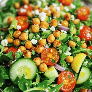 - 1 can chickpeas (15 oz) - Fresh mixed greens (spinach, arugula, romaine) - Cherry tomatoes - Cucumber - Red onion - Optional: Feta cheese, parsley - Extra virgin olive oil - Smoked paprika - Garlic powder - Ground cumin - Sea salt and black pepper - Lemon juice You need fresh and simple ingredients to make this crispy chickpea salad. Start with a can of chickpeas, which gives you a great base. After draining and rinsing, these chickpeas become crispy stars of the dish. For greens, I love a mix of spinach, arugula, and romaine. They add a nice crunch and flavor. Cherry tomatoes bring sweetness and color, while cucumber adds crunch. Red onion gives it a bit of a kick. You can add feta cheese for creaminess and parsley for a fresh burst. Next, let’s talk about seasoning. Extra virgin olive oil makes everything smooth and rich. Smoked paprika adds depth, while garlic powder brings a nice warm flavor. Ground cumin gives an earthy note. Lastly, sea salt and black pepper enhance all these flavors. For dressing, you only need fresh lemon juice. It brightens everything up and ties the salad together. This simple mix of ingredients keeps it fresh and tasty. Check out the Full Recipe for detailed steps to bring this salad to life! - Preheat the oven: Start by heating your oven to 400°F (200°C). This step is key for crispiness. - Dry and season the chickpeas: Use paper towels to dry the chickpeas well. This helps them get crunchy. In a bowl, drizzle the olive oil over the chickpeas. - Roasting instructions: Add smoked paprika, garlic powder, cumin, salt, and pepper to the bowl. Toss until evenly coated. Spread the chickpeas on a baking sheet. Roast for 25-30 minutes, shaking the pan halfway through. Watch for a golden, crunchy finish. - Combine fresh salad ingredients: In a large bowl, mix fresh greens, halved cherry tomatoes, diced cucumber, and thinly sliced red onion. Gently toss to avoid bruising the greens. - Dress the salad with lemon juice: Drizzle fresh lemon juice over the salad. Use tongs to toss everything softly until the greens are bright and fresh. - Add crispy chickpeas to the salad: Once the chickpeas cool slightly, mix them into the salad. The warm, crispy chickpeas add a great texture. - Optionally sprinkle with feta and garnish: If you like, add crumbled feta cheese on top. Finish with fresh parsley for color. This adds a lovely touch to your dish. Enjoy your Crispy Chickpea Salad! For the full recipe, check the details above. To get the best crispy chickpeas, drying them is key. After rinsing, I always pat them dry with paper towels. Removing moisture helps them roast better. If they are wet, they won't get crunchy. Once dry, toss the chickpeas in olive oil and spices. I like to use smoked paprika, garlic powder, and cumin. Make sure each chickpea gets a good coating. This step adds tons of flavor. For roasting, I recommend a hot oven at 400°F (200°C). Spread the chickpeas on a baking sheet in a single layer. This helps them cook evenly. I shake the pan halfway through. It ensures they crisp up all around. Keep an eye on them to avoid burning. This salad pairs well with grilled chicken or fish. The flavors blend nicely, and the crunch stays intact. You can also serve it with pita bread for a fuller meal. To enhance the flavor, I love adding fresh herbs like cilantro or mint. They give a nice, bright note. You could also add sliced avocado for creaminess. For creamy dressings, try yogurt or tahini. They add richness and pair well with the chickpeas. A lemon-tahini dressing is a personal favorite of mine. It complements the salad's freshness. If you prefer vinaigrettes, a simple mix of olive oil and vinegar works great. Balsamic or red wine vinegar adds a nice tang. You can also mix in some honey for sweetness. Check out the full recipe for all the details on making this crispy chickpea salad. {{image_4}} If you want to shake things up, you can swap chickpeas for other legumes. Try black beans or lentils for a change. Each option brings its own flavor and texture. You can also switch greens and vegetables. Kale, romaine, or mixed baby greens work great. Bell peppers, carrots, or radishes can add extra crunch too. Experiment with different spices and herbs to change the taste. Try using curry powder for a warm twist. Fresh herbs like basil or cilantro can brighten the salad. You can also add fruits or nuts. Apples, pears, or dried cranberries add sweetness. Almonds or walnuts offer a nice crunch. Each addition gives your salad a unique flair. Incorporate seasonal ingredients for fresh flavors. In summer, add ripe peaches or sweet corn. In fall, consider roasted squash or apples. Adjust your salad based on dietary restrictions too. For gluten-free options, use quinoa or a different grain. This way, everyone can enjoy your crispy chickpea salad. You can find the full recipe in the earlier sections. To keep your crispy chickpea salad fresh, store it in an airtight container. This helps maintain the flavors. You can place it in the fridge for later enjoyment. To keep the chickpeas crispy, store them separately. This way, they won't get soggy. When you are ready to eat, mix them back in for a crunchy bite. Chickpeas can be reheated, but take care. Use the oven or air fryer for best results. Heat them at 350°F (175°C) for about 10 minutes. This will restore their crunch. To refresh the salad, add a bit of fresh lemon juice. This brightens the flavors and makes it taste fresh again. Expect your salad to last up to three days in the fridge. Always check for signs of spoilage. If you see any mold or if it smells off, discard it. Freshness is key for the best taste and safety. Enjoy your crispy chickpea salad while it’s at its best! For the full recipe, check out the Crispy Chickpea Salad 🥗. To make crispy chickpeas, follow these key points: - Dry the chickpeas well. Use paper towels to remove moisture. - Use enough oil. Drizzle two tablespoons of olive oil for crispiness. - Season well. Add spices like smoked paprika and garlic powder. - Roast at the right temperature. Set your oven to 400°F (200°C). - Shake the pan. Halfway through roasting, shake to ensure even crisping. These steps help achieve that perfect crunch you want in your salad. Crispy chickpeas add a delightful texture to your dish. You can prep the salad ahead but keep a few tips in mind: - Store chickpeas separately. This keeps them crunchy. - Mix greens and veggies just before serving. This prevents sogginess. - Dress the salad last. Wait to add lemon juice until you are ready to eat. By prepping this way, you can enjoy fresh flavors without losing texture. For a vegan version, consider these ingredient swaps: - Leave out the feta cheese. It can be omitted for a lighter taste. - Add avocado. This gives creaminess without dairy. - Use tahini dressing. This adds rich flavor and keeps it plant-based. These swaps maintain the taste and make the salad vegan-friendly. Explore your options for a delicious twist! This salad brings together simple, healthy ingredients for a tasty meal. You prepare crispy chickpeas, fresh greens, and a zesty lemon dressing. I’ve shared tips for making it great, variations to try, and how to store leftovers. Explore different flavors and ingredients to keep it exciting. You can adapt this recipe to fit any season or taste preference. Enjoy the crunch and freshness of each bite. Making salads like this can be both fun and rewarding.