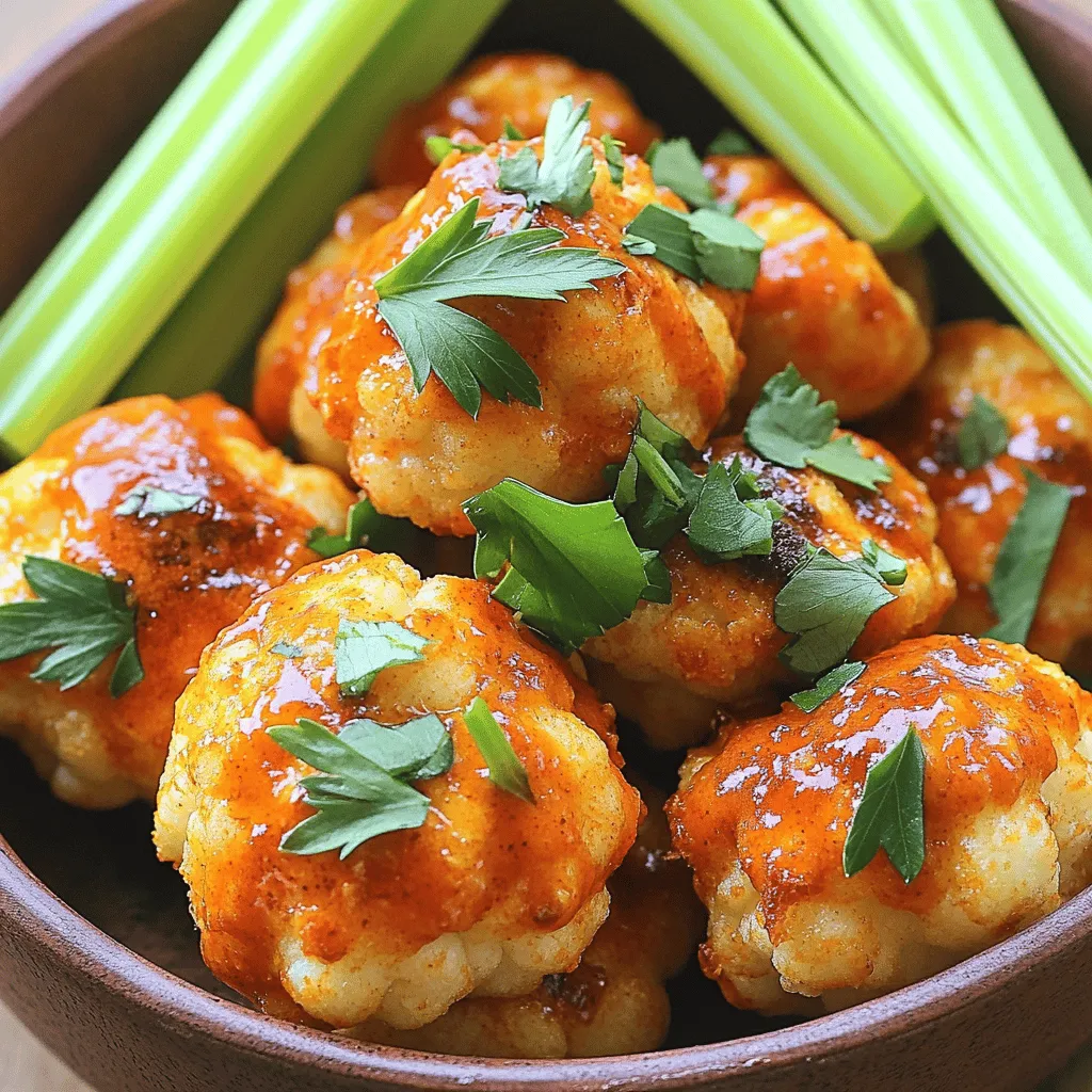 - 1 medium head of cauliflower - 1 cup all-purpose flour (or gluten-free alternative) - 1 cup unsweetened almond milk (or preferred plant-based milk) - Garlic powder - Onion powder - Smoked paprika - Sea salt - Black pepper - Buffalo sauce - Fresh parsley, finely chopped To make these Air Fryer Cauliflower Buffalo Bites, you need fresh cauliflower. I love using a medium head, as it gives you enough florets to share. Next, all-purpose flour works best for the batter, but feel free to swap it with your favorite gluten-free flour if needed. Unsweetened almond milk blends well, but any plant-based milk you like will work just fine. For the exciting flavor, grab garlic powder, onion powder, and smoked paprika. These spices add depth and warmth to the bites. Don't forget sea salt and black pepper; they enhance all the flavors. Finally, buffalo sauce is what turns these bites into a spicy treat. Adjust the amount based on your heat preference. To garnish, I love using fresh parsley. It adds a pop of color and freshness to your dish. You can find the full recipe [here](insert link). - Preheat air fryer to 400°F (200°C). - In a bowl, mix flour, garlic powder, onion powder, smoked paprika, sea salt, and pepper. - Dip each cauliflower floret into the batter. - Make sure each piece is fully coated for great flavor. - Place the florets in a single layer in the air fryer. - Air fry for 10-12 minutes, shaking halfway through. - Once they are golden and crispy, transfer them to a bowl. - Drizzle with buffalo sauce and olive oil. Toss to coat. - For extra crispiness, put them back in the air fryer for 5 more minutes. - Remove and let them cool for a minute. - Sprinkle with parsley before serving. These bites are bold and flavorful, perfect for any gathering! For detailed instructions, check the Full Recipe. To get that perfect crunch, coat each floret well. The batter should stick evenly. Space is key during air frying. Do not crowd the basket; this helps them cook evenly. Every air fryer is different, so you might need to adjust your cooking time. Keep an eye on them after 10 minutes. Looking to spice things up? Try adding a pinch of cayenne for extra heat. You can also use different seasonings like cumin or chili powder for a twist. If the sauce feels too spicy, mix in some maple syrup or honey. This balances the heat while keeping the flavor bold. Serve these bites in a rustic bowl for a cozy feel. Pair them with crunchy celery sticks. Don’t forget the dips! Creamy ranch or tangy blue cheese dressing works great. For a pop of color, sprinkle fresh parsley on top. It makes the dish inviting and fresh. For the full recipe, check out the details above. {{image_4}} You can switch up the recipe with gluten-free flour. Almond flour or rice flour work well. If you want a different taste, try using different sauces. BBQ sauce or teriyaki sauce adds a sweet twist. Spicy chili sauce can heat things up. Experiment with seasonings like cayenne or Italian herbs for a new flavor profile. For a vegan option, use plant-based milk in the batter. Replace the buffalo sauce with a vegan-friendly brand. You can also make a low-carb version. Try almond flour or coconut flour instead of all-purpose flour. Serve the bites with a low-carb dipping sauce to keep it healthy. These bites pair well with fresh salads or crunchy veggies. Serve them with celery sticks for a classic touch. A side of creamy ranch or tangy blue cheese dressing enhances the flavor. You might also enjoy them with a light cucumber salad for a refreshing balance. Check out the Full Recipe for more ideas! Store your leftover cauliflower bites in an airtight container. This keeps them fresh and tasty. They can stay good in the fridge for about 3 to 5 days. To freeze cauliflower bites, let them cool completely first. Then, place them in a freezer-safe bag or container. Make sure to remove as much air as possible. For best taste, eat them within 2 to 3 months. When ready to eat, reheat in the air fryer. This helps keep them crispy! Look for signs of spoilage before eating. If the bites smell off or have a slimy texture, it's best to toss them. Freshness is key for great flavor and safety! Yes, you can make these bites ahead of time. To store them, let the bites cool completely. Place them in an airtight container. They will stay fresh in the fridge for up to 3 days. If you want to reheat them, use your air fryer at 350°F (175°C) for about 5 minutes. This keeps them crispy. You can also reheat them in the oven for the same time and temperature. These bites taste great with dips. Here are some options to consider: - Creamy ranch dressing - Tangy blue cheese dressing - Spicy sriracha mayo - A fresh veggie platter with celery sticks These pairings enhance the flavor and add a crunchy texture. You can also serve them as a part of a game day spread or a fun snack for a movie night. Air Fryer Cauliflower Buffalo Bites are a healthier choice compared to traditional fried snacks. Cauliflower is low in calories and high in fiber. It also provides vitamins C and K. The batter uses almond milk and a small amount of flour, which adds some carbohydrates. Adjust the buffalo sauce to manage the heat. You can also make them gluten-free with a substitute flour. Enjoy them as a snack or appetizer without the guilt! You now have all you need to make tasty Air Fryer Cauliflower Buffalo Bites. Remember to prepare the batter, season the florets, and air fry them for the best results. Don’t forget to toss them in buffalo sauce for that spicy kick! You can customize the recipe with different sauces and sides, too. These bites are great for sharing or enjoying alone. Have fun experimenting with flavors and enjoy your healthier snack!