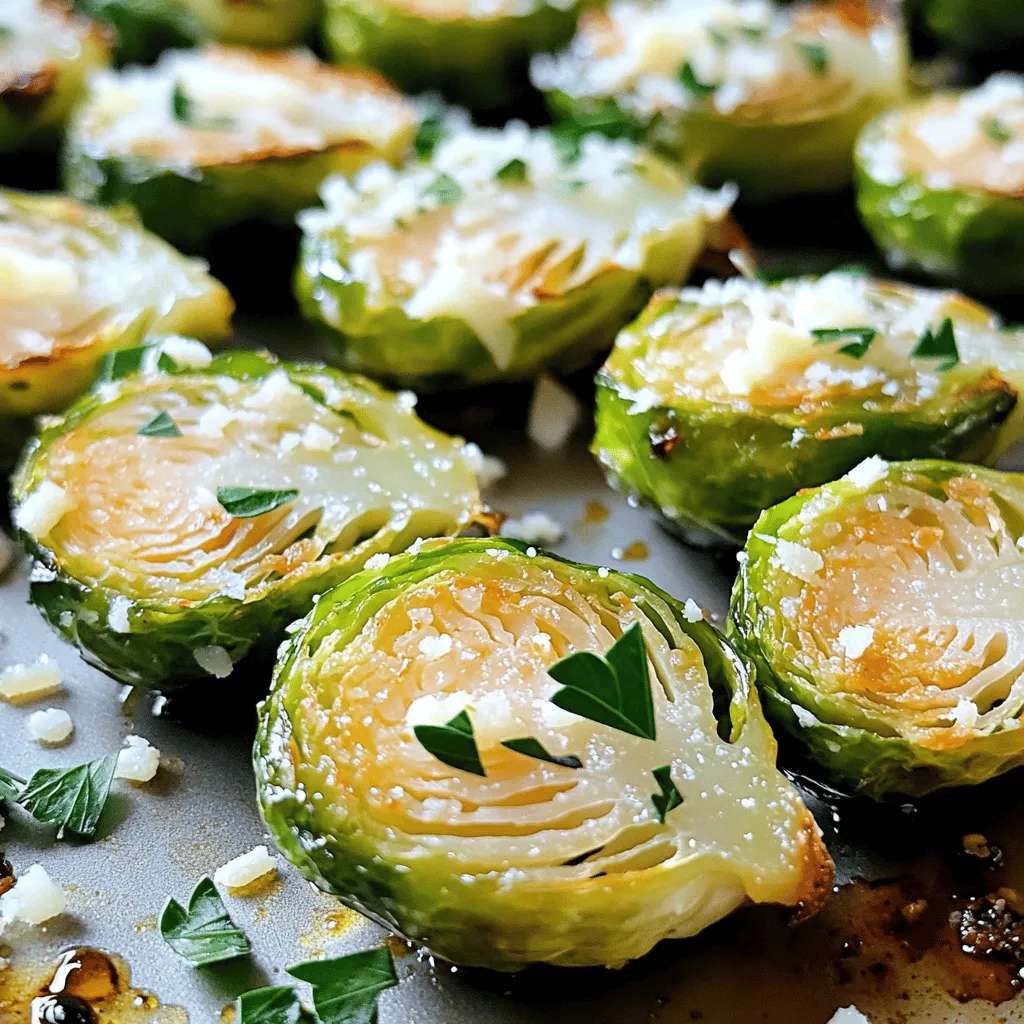 - 1 pound Brussels sprouts, trimmed and halved - 3 tablespoons extra virgin olive oil - 4 cloves garlic, finely minced - 1/2 cup freshly grated Parmesan cheese - 1 teaspoon sea salt - 1/2 teaspoon freshly cracked black pepper - 1/2 teaspoon red pepper flakes (optional, for a spicy kick) - 2 tablespoons thick balsamic vinegar - Fresh parsley, finely chopped (for garnish) In this dish, I focus on fresh Brussels sprouts. Choose firm ones with bright green leaves. The olive oil adds richness, while garlic brings a bold flavor. Freshly grated Parmesan gives that yummy cheesy touch. I often use sea salt and cracked black pepper for extra taste. If you like heat, add red pepper flakes. The balsamic vinegar adds sweetness and tang, making each bite delightful. Finally, fresh parsley brightens the dish and adds color. With these ingredients, you will create a dish that is both tasty and fun to eat. You can find the Full Recipe above for detailed steps. Start by preheating your oven to 400°F (200°C). This temperature helps the Brussels sprouts become really crispy. Next, line a baking sheet with parchment paper. This will stop sticking and make cleanup easy. In a large bowl, take 1 pound of halved Brussels sprouts. Add 3 tablespoons of extra virgin olive oil, 4 minced garlic cloves, 1 teaspoon of sea salt, 1/2 teaspoon of black pepper, and optional red pepper flakes. Toss everything well. Make sure each sprout gets coated in oil and seasonings for great flavor. Spread the coated Brussels sprouts on the baking sheet. Keep them in a single layer. This space helps them roast evenly and get crispy. Roast the sprouts in your preheated oven for 20 minutes. After that, carefully take the baking sheet out. Sprinkle 1/2 cup of freshly grated Parmesan cheese over the sprouts. Toss gently to coat. Then, put them back in the oven for another 10 to 15 minutes. You want them golden brown and crispy. Enjoy the crunchy, cheesy goodness! For the full recipe, check out the main article! To get the best crispiness from your Brussels sprouts, space them out on the baking sheet. If they sit too close, they will steam instead of roast. Aim for a single layer. This allows hot air to flow around each sprout. Adjust roasting time based on your oven. If your sprouts are smaller, check them a bit earlier. For larger ones, you may need a few more minutes. Just keep an eye on them to prevent burning. Want to boost the flavor? Add extra spices or herbs! A sprinkle of garlic powder or onion powder can add depth. Fresh herbs like thyme or rosemary can work wonders too. If you want to switch up the cheese, try using Pecorino Romano or even a sharp cheddar. Each cheese brings a new twist to the dish. These Crispy Garlic Parmesan Brussels Sprouts pair well with many main dishes. They go great with roasted chicken or grilled steak. You can also serve them alongside pasta for a vegetarian option. Serve them hot for the best taste. The crispy texture fades as they cool, so enjoy them fresh out of the oven. For more details on the recipe, check out the Full Recipe. {{image_4}} To spice up your Brussels sprouts, add red pepper flakes or hot sauce. This gives the dish a nice kick. Start with 1/2 teaspoon of red pepper flakes. You can always add more if you want more heat. Mix these spicy additions with the oil and garlic before coating the sprouts. The heat blends well with the cheese and garlic flavors, creating a delightful contrast. You can make these Brussels sprouts vegan by skipping the cheese. Instead, use nutritional yeast. Nutritional yeast has a cheesy taste, making it a perfect substitute. Use about 1/2 cup of nutritional yeast to cover the sprouts. This change keeps the dish flavorful while making it dairy-free. It’s a great option for those who want to enjoy a plant-based meal. Adding nuts or seeds to your Brussels sprouts can elevate the texture. Try tossing in some chopped walnuts or sunflower seeds. They add a delightful crunch. You can also mix in other veggies for more flavor. Carrots or bell peppers work nicely. Cut them into small pieces and roast them with the Brussels sprouts. This way, you create a colorful and tasty dish that is fun to eat. For the full recipe, check out the detailed steps above. To keep your crispy garlic Parmesan Brussels sprouts fresh, first let them cool completely. Place them in an airtight container. This helps lock in flavor and keeps them from drying out. Store the container in your fridge. You can keep them for about 3 to 4 days. If you want to enjoy them later, don’t forget to label the container with the date. To reheat your Brussels sprouts and keep them crispy, use the oven. Preheat it to 350°F (175°C). Spread the sprouts on a baking sheet. Heat them for about 10 to 15 minutes. Check often to avoid burning. You can also use an air fryer. Set it to 350°F (175°C) for about 5 to 8 minutes. This method works great for keeping that tasty crunch. To reduce bitterness, you can soak the Brussels sprouts in salted water before cooking. This helps draw out some of the strong flavors. Another tip is to roast them with a bit of sweetness, like honey or maple syrup, to balance the taste. Yes, you can use frozen Brussels sprouts. However, they may not get as crispy as fresh ones. Thaw them first and pat them dry before cooking. This helps remove excess moisture that can make them soggy. If you don’t have balsamic vinegar, you can use red wine vinegar or apple cider vinegar. Both options add a nice tang. You can also mix a bit of honey with your vinegar for a sweet twist. Brussels sprouts can be a delicious and healthy side dish. This guide breaks down easy steps to roast them perfectly. We covered the best ingredients, prep methods, and cooking tips. I shared fun ways to enhance flavor and make variations. Storing leftovers properly keeps them fresh. Remember, fresh sprouts and the right seasonings make a big difference. I hope you enjoy cooking and sharing these tasty sprouts with friends and family. They are a great addition to any meal!