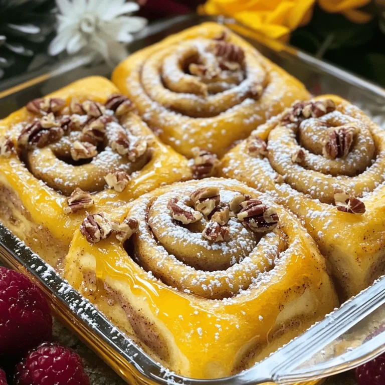 To make this delicious Cinnamon Roll Casserole, you will need: - 2 cans (8 oz each) refrigerated cinnamon rolls - 4 large eggs - 1 cup milk (whole or 2%) - 1 teaspoon vanilla extract - 1 teaspoon ground cinnamon - 1/4 cup brown sugar - 1/2 cup chopped pecans (optional) These main ingredients create a warm, sweet dish that everyone will love. The cinnamon rolls give us that classic flavor, while the eggs and milk make it rich and custardy. You can add some fun touches to your casserole with these options: - Fresh berries for garnish - Additional spices (nutmeg or ginger) - Cream cheese frosting drizzle Adding berries can make it colorful and fresh. A drizzle of cream cheese frosting adds a sweet touch. Mix and match these add-ins to suit your taste! For the full recipe, check the detailed instructions. Enjoy your cooking adventure! - Preheat oven to 375°F (190°C) - Grease the baking dish Start with your oven. Preheating it helps the casserole cook evenly. Next, grab a 9x13 inch baking dish. Grease it well with cooking spray or butter. This step keeps your casserole from sticking. - Cut cinnamon rolls and arrange in dish - Pour egg mixture over cinnamon rolls - Bake for 25-30 minutes until golden Open the cans of cinnamon rolls. Use a sharp knife or scissors to cut each roll into quarters. Spread the cut pieces in your greased baking dish. Make sure to arrange them evenly. In a large bowl, crack the eggs. Whisk them with milk, vanilla, ground cinnamon, and brown sugar. Mix until smooth and a bit frothy. Carefully pour this egg mixture over the cinnamon roll pieces. Press down gently with a spatula to soak them well. If you like, sprinkle chopped pecans on top for a nice crunch. Place the dish in the oven and bake for 25-30 minutes. It’s done when the top is golden brown. A toothpick in the center should come out clean. Let it cool for about 5 minutes. Drizzle maple syrup on top before serving to add extra sweetness. For more details, check the Full Recipe. Cooking this cinnamon roll casserole can be fun and easy. Here are some tips to make it even better. - Ensure even cooking by spacing cinnamon roll pieces. When you cut the rolls, spread them out in the dish. This helps them cook evenly. If they are too close, they might not bake right. - Press down gently on rolls to soak up the egg mixture. After pouring the egg mix, use a spatula to press the rolls lightly. This helps them absorb all the flavors. - Serve warm with maple syrup drizzle. The syrup adds sweetness and richness. It makes every bite a delight. - Dust with powdered sugar for a sweeter presentation. This adds a lovely look and extra sweetness. A sprinkle makes it feel special. These tips will help you create a tasty breakfast dish that everyone will love! {{image_4}} You can make your cinnamon roll casserole even tastier. One easy way is to add chocolate chips. They melt and create a sweet, gooey center. Just sprinkle a cup of chocolate chips over the cinnamon roll pieces before you pour on the egg mixture. You can also mix in fruits. Apples and bananas work well. Dice them into small pieces and add them to the casserole. The fruits add a fresh taste and a nice texture. You will enjoy the warm, fruity bites. If you need a gluten-free option, use gluten-free cinnamon rolls. Many brands offer them now. This change helps everyone enjoy this dish without worry. For a lighter version, swap regular milk with almond milk. This keeps the dish creamy but cuts some calories. You can still enjoy all the flavors you love. For the full recipe, check out the Full Recipe section. To keep your cinnamon roll casserole fresh, store it in an airtight container in the refrigerator. This way, it will stay tasty for up to three days. Make sure to let it cool before sealing. This helps prevent condensation, which can make it soggy. You can reheat your casserole in two easy ways. For a nice warm texture, use the oven. Preheat it to 350°F (175°C). Place the casserole in a baking dish and cover it with foil. Heat for about 10-15 minutes. This keeps it soft and fluffy. If you're short on time, the microwave works too. Place a piece on a microwave-safe plate. Heat it for 30 seconds to 1 minute, checking often. This method is quick but may not keep the same texture as the oven. Enjoy your leftovers warm with a drizzle of maple syrup from the full recipe! To make this dish from scratch, you need simple ingredients. You can start with flour, sugar, yeast, and milk to make the dough. Here’s a quick guide: - Flour: Use all-purpose flour for a soft texture. - Yeast: Choose active dry yeast for the best rise. - Sugar: Add some sugar for sweetness. - Milk: Warm the milk to help the yeast bloom. Mix these ingredients to form a dough. Let it rise until it doubles in size. Once ready, roll it out and sprinkle with cinnamon and sugar. Roll it up and cut it into pieces. This gives you a fresh base for your casserole. Yes, you can prepare this casserole the night before! To do this, follow these steps: 1. Prepare the casserole as per the recipe. 2. Cover it tightly with plastic wrap. 3. Place it in the fridge overnight. When you’re ready to bake, remove it from the fridge. Let it sit for about 30 minutes to come to room temperature. Then, bake it as directed. This way, you save time in the morning! If you want to switch it up, there are some great alternatives: - Biscuits: Use refrigerated biscuits for a fluffy texture. - Croissants: They add a buttery flavor. - Danish pastry: This gives a sweet, rich taste. These substitutes allow for unique flavor profiles while maintaining the casserole style. Enjoy experimenting with different options! You learned how to make a tasty cinnamon roll casserole. With easy steps, you can bake a warm dish full of flavor. Don't forget to try variations like adding chocolate chips or fruits. This dish is great for any meal and perfect for sharing. Store leftovers for a quick treat later. Enjoy every bite and impress your family and friends with your skills in the kitchen!