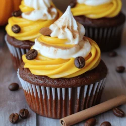 For these tasty Pumpkin Spice Latte Cupcakes, you need: - 1 cup all-purpose flour - 1/2 cup unsweetened cocoa powder - 1 teaspoon baking powder - 1 teaspoon baking soda - 1/2 teaspoon salt - 1 tablespoon pumpkin spice blend These dry ingredients create a rich and flavorful base for your cupcakes. The cocoa powder adds depth, while the pumpkin spice blend gives that cozy autumn flavor. Next, gather your wet ingredients: - 1/2 cup unsalted butter, softened to room temperature - 1 cup granulated sugar - 2 large eggs - 1 teaspoon pure vanilla extract - 1 cup canned pumpkin puree - 1/2 cup brewed coffee, cooled - 1/4 cup whole milk These ingredients keep the cupcakes moist and add a lovely sweetness. The brewed coffee enhances the flavor, making each bite a delightful experience. Don’t forget the frosting! You’ll need: - 1/2 cup unsalted butter, softened to room temperature - 2 cups powdered sugar - 1 tablespoon pumpkin spice blend - 2 tablespoons brewed coffee, cooled - 1 teaspoon pure vanilla extract This creamy frosting is the perfect finishing touch. It’s sweet, spiced, and rich, complementing the cupcakes beautifully. You can find the full recipe to make these delicious treats. Enjoy baking! 1. Preheat the Oven: Start by preheating your oven to 350°F (175°C). This helps the cupcakes bake evenly. 2. Prepare the Cupcake Tin: Line a standard cupcake tin with cupcake liners. This makes it easy to take the cupcakes out later. 3. Mix Dry Ingredients: In a medium bowl, whisk together the following: - 1 cup all-purpose flour - 1/2 cup unsweetened cocoa powder - 1 teaspoon baking powder - 1 teaspoon baking soda - 1/2 teaspoon salt - 1 tablespoon pumpkin spice blend Set this mixture aside for later use. 4. Cream Butter and Sugar: In a large mixing bowl, beat together 1/2 cup softened unsalted butter and 1 cup granulated sugar. Use an electric mixer for about 2-3 minutes. The mix should be light and fluffy. 5. Add Eggs and Flavorings: Add 2 large eggs, one at a time, mixing well each time. Stir in 1 teaspoon pure vanilla extract for added flavor. 6. Combine Pumpkin and Coffee: Gently fold in 1 cup canned pumpkin puree and 1/2 cup cooled brewed coffee. Keep stirring until everything is mixed well. 7. Fold in Dry Ingredients: Slowly add the dry mixture to the wet mix in parts, alternating with 1/4 cup whole milk. Mix until just combined. Avoid overmixing to keep the cupcakes light and airy. 8. Fill Cupcake Liners: Distribute the batter evenly among the cupcake liners, filling each about two-thirds full. 9. Bake: Place the cupcake tin in the oven. Bake for 18-20 minutes. To check if they are done, insert a toothpick into the center of a cupcake. If it comes out clean, they are ready. Once baked, let them cool completely in the tin. These steps will guide you through making delicious pumpkin spice latte cupcakes. For the complete recipe with frosting details, check the Full Recipe. - Avoiding overmixing for light cupcakes: Mix the batter just until you see no dry flour. Overmixing can make cupcakes dense, not light. - Ensuring even baking: Rotate the cupcake tin halfway through baking. This helps all cupcakes cook evenly and rise nicely. - Best techniques for applying frosting: Use a spatula for a smooth finish. If you want a fun look, try a piping bag for swirls and peaks. - Tips for a smooth and fluffy frosting: Beat the butter first until creamy. Add the powdered sugar slowly to avoid lumps, then mix until fluffy. - Garnishing with cinnamon and whipped cream: Sprinkle a bit of cinnamon on top. Add a dollop of whipped cream for a delightful touch. - Creative toppings like coffee beans or cinnamon sticks: Place a few coffee beans on top. A cinnamon stick can add flair and flavor. These tips will help you create perfect pumpkin spice latte cupcakes that impress friends and family. For the full recipe, check out the details above. Enjoy! {{image_4}} You can mix up the flavors in your pumpkin spice latte cupcakes. Here are some ideas: - Add chocolate chips or nuts: Stir in a cup of chocolate chips or chopped nuts. This adds a rich texture and flavor. Nuts like walnuts or pecans can add a nice crunch and depth to each bite. - Alternative spices for unique flavors: Try using ginger or allspice. These spices can bring a new twist while keeping the holiday spirit alive. Just swap them for some of the pumpkin spice blend. Frosting can take your cupcakes to the next level. Here are some fun twists: - Using cream cheese frosting instead: Cream cheese frosting adds a tangy flavor. It pairs well with the sweetness of the cupcake. - Adding flavored extracts for different frostings: Experiment with almond or maple extract. Just add a teaspoon during mixing for a unique taste that can surprise your guests. You can easily make these cupcakes fit your needs. Here are some simple swaps: - Gluten-free substitutions: Use gluten-free flour instead of all-purpose flour. This keeps the cupcakes soft and tasty without the gluten. - Vegan options for cupcakes and frosting: Replace eggs with flaxseed meal and use plant-based butter in the frosting. These simple swaps ensure everyone can enjoy your treats. For the full recipe, check out the detailed instructions. Happy baking! To keep your pumpkin spice latte cupcakes fresh, store them in an airtight container. This method locks in moisture and keeps the cupcakes soft. They stay fresh for about 3 to 4 days at room temperature. If you want them to last longer, consider refrigeration, where they can stay good for up to a week. Freezing your cupcakes is a great way to save them for later. First, let the cupcakes cool completely. Wrap each one in plastic wrap tightly. Then, place them in a freezer bag or container. For frosting, use a separate container and freeze it too. When you’re ready to enjoy them, thaw the cupcakes in the fridge for a few hours. For the best taste and texture, let them come to room temperature before serving. These cupcakes shine at parties or family gatherings! Serve them on a pretty tray to impress your guests. Pair them with delicious drinks like coffee or tea. The warm flavors of pumpkin spice blend perfectly with a hot cup of coffee. Check out the Full Recipe to learn how to make these tasty treats! To make fluffy cupcakes, you need to incorporate air into the batter. Start by creaming the butter and sugar well. Use an electric mixer for about 2-3 minutes until it is light and fluffy. Add eggs one at a time, mixing well after each. This process adds air, which helps the cupcakes rise. Also, avoid overmixing when you combine the wet and dry ingredients. Mix just until combined to keep them airy. Yes, you can use other flours. For a gluten-free version, try almond flour or a gluten-free blend. If you want a denser cupcake, whole wheat flour works well. Just remember, different flours may change the texture and taste. You might need to adjust the liquids too, so keep an eye on the batter's consistency. To check if the cupcakes are done, look for a few signs. The tops should be lightly golden and spring back when touched. You can also insert a toothpick into the center. If it comes out clean or with a few crumbs, they are ready. Usually, they take about 18-20 minutes to bake at 350°F (175°C). You can find pre-made pumpkin spice latte cupcakes at many local bakeries. Check seasonal offerings, as they often make these treats in the fall. If you prefer online options, websites like Etsy or specialty shops might have them. You can also look for local grocery stores that carry baked goods. You now have a clear guide to make delicious pumpkin spice latte cupcakes. We covered essential ingredients, step-by-step baking instructions, and helpful tips to get the best results. You learned variations to keep things fresh and how to store leftovers for later enjoyment. Remember, cupcakes can be both fun and creative. Use your unique twist to delight family and friends. Enjoy your baking adventure!
