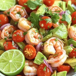 To make the savory shrimp and avocado salad, gather these fresh ingredients: - 1 pound shrimp, peeled and deveined - 2 ripe avocados, diced - 1 cup cherry tomatoes, halved - 1/4 cup red onion, finely chopped - 1/4 cup fresh cilantro, chopped - 2 tablespoons olive oil, divided - 1 tablespoon fresh lime juice - 1 teaspoon garlic powder - Salt and pepper to taste - Optional: 1 jalapeño, finely chopped (for added heat) When selecting shrimp, look for firm, pink flesh with a clean smell. Avoid shrimp that appear dull or have black spots. Fresh avocados should yield slightly when gently pressed. Go for ones with smooth skin and no dark spots. If you can't find fresh cilantro, parsley works well as a substitute. For cherry tomatoes, you can use diced regular tomatoes. If you prefer a milder flavor, skip the jalapeño or use a sweet pepper instead. With this ingredient list in hand, you're set to create a fresh and tasty salad that shines with flavor! For the full recipe, check out the detailed instructions. First, let's clean the shrimp. You want to start with fresh shrimp. Rinse them under cold water. Remove the shells and tails. Then, devein them by making a small cut along the back. This helps remove the dark vein. Once cleaned, pat them dry with a paper towel. This step is key for a good sear. Now, let's cook the shrimp. Heat 1 tablespoon of olive oil in a skillet over medium heat. When the oil shines, add the shrimp. Cook for about 2-3 minutes on each side. Look for that pink and opaque color. This shows they are done. Remove them from heat and let them cool for a moment. Next, we’ll mix the salad ingredients. In a large bowl, add the diced avocados, halved cherry tomatoes, finely chopped red onion, and cilantro. Be gentle as you mix. You want to keep the avocados intact, not mushy. Now, let’s prepare the dressing. In a small bowl, whisk the remaining tablespoon of olive oil with fresh lime juice. Add a touch of salt and pepper for flavor. This dressing will tie everything together. Finally, add the cooled shrimp to the avocado mix. Drizzle the dressing over the top. If you like heat, sprinkle in the chopped jalapeño. Now, carefully toss all the ingredients. Make sure the avocados stay firm. Taste your salad and adjust with more lime juice or seasoning if needed. For a beautiful presentation, serve in a chilled bowl. Garnish with fresh cilantro and a lime wedge. This makes your dish pop with color and freshness. Enjoy this savory shrimp and avocado salad! For the full recipe, refer to the previous section. To cook shrimp perfectly, start with fresh shrimp. Look for shrimp that smell like the ocean. They should be firm to the touch. When cooking, use medium heat. This keeps the shrimp tender. Cook them for about 2-3 minutes on each side. They should turn pink and opaque. Avoid overcooking, as this makes them tough. To prevent avocados from browning, use lime juice. The acid in lime slows down browning. Cut the avocado just before serving. If you have leftover avocado, cover it tightly with plastic wrap. Press the wrap directly onto the flesh. This limits air exposure and slows browning. Enhance flavors by adding fresh herbs like cilantro or basil. You can also sprinkle in spices like cumin or paprika. For extra zest, try adding a bit of lime zest. If you want heat, a pinch of cayenne can wake up the flavors. Don't be afraid to experiment with seasonings to find what you love. For the full recipe, check out the detailed instructions that follow. {{image_4}} You can easily change this salad to fit your taste. Adding a citrus dressing can give it a bright kick. Try orange or lemon juice mixed with olive oil. This adds more acidity and freshness. For protein, you can use crab or grilled chicken. Both pair well with avocado. You can also add more veggies like bell peppers or corn. These will add color and texture to your dish. If you like spice, add jalapeño or any pepper you enjoy. Start with a little, then taste it. You can always add more if you want more heat. It’s all about finding the right balance for you. Feel free to get creative! Mixing and matching flavors keeps the salad fun. You can follow the [Full Recipe] or make your own version. The goal is to enjoy the process and the meal! To keep your shrimp and avocado salad fresh, store it in the fridge. Use an airtight container. This helps to keep flavors strong and prevents spills. The salad lasts for about one to two days in the fridge. After that, the avocados may brown and lose their taste. The shrimp can also start to smell off. Freezing is not the best choice for this salad. The shrimp can lose their texture, and the avocado will become mushy. However, you can freeze the shrimp before cooking. Just remember to thaw them in the fridge before using. For more details about making this delicious dish, check the Full Recipe. Can I use frozen shrimp for this recipe? Yes, you can use frozen shrimp. Just thaw them first. Place them in a bowl of cold water for about 15 minutes. This way, you still get fresh taste and texture. What can I serve with shrimp and avocado salad? This salad pairs well with crusty bread or tortilla chips. You can also serve it with a light soup or a side of rice. A nice glass of white wine complements the meal too. How do I know when shrimp are fully cooked? Cooked shrimp turn pink and curl slightly. They should feel firm to the touch. A good rule is to cook them for about 2-3 minutes on each side. If you're unsure, cut one open to check. Is shrimp and avocado salad healthy? Yes, this salad is healthy! Shrimp provide lean protein while avocados offer healthy fats. The fresh veggies add fiber and nutrients. It's a perfect dish for a light meal or snack. For the full recipe, check out Shrimp & Avocado Delight. This blog post shows you how to make a tasty Shrimp and Avocado Salad. We covered ingredients, cooking steps, and smart tips. You learned how to cook shrimp just right and keep avocados fresh. I shared ideas for variations, like adding citrus or other veggies. Plus, we discussed how to store leftovers safely. Now, you have all the tools for a delicious salad. Enjoy making it your way!