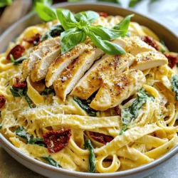 For Marry Me Chicken Pasta, you need some simple but tasty ingredients. Here’s what you will need: - 2 chicken breasts, sliced into thin strips - 8 ounces fettuccine pasta - 1 cup sun-dried tomatoes in oil, roughly chopped - 3 cups fresh baby spinach - 1 cup heavy cream - 1 cup freshly grated Parmesan cheese - 3 cloves garlic, minced - 1 teaspoon Italian seasoning - Salt and freshly ground black pepper to taste - 2 tablespoons extra virgin olive oil - Fresh basil leaves for garnish These ingredients come together to create a rich and creamy dish. The chicken adds protein and flavor. The fettuccine pasta gives a nice texture. Sun-dried tomatoes bring a sweet and tangy taste. Fresh spinach adds color and nutrition. Heavy cream and Parmesan cheese create a dreamy sauce. Garlic and Italian seasoning bring depth to the dish. With this list, you can make an amazing meal. You won’t just impress your family; they might even ask for seconds! For the full recipe, check the instructions to create this delightful dish. Start by bringing a large pot of salted water to a boil. This step is key for tasty pasta. Once the water is boiling, add the fettuccine pasta. Cook it until it is al dente, which usually takes about 8-10 minutes. When done, drain the pasta in a colander and set it aside. Next, heat olive oil in a large skillet over medium-high heat. When the oil is hot, add the sliced chicken. Season the chicken with salt, pepper, and Italian seasoning. Cook it for about 6-8 minutes until it turns golden brown and is fully cooked. Remove the chicken from the skillet and keep it warm on a plate. In the same skillet, add minced garlic and chopped sun-dried tomatoes. Sauté them for 1-2 minutes while stirring often. This helps to infuse the flavors and release the garlic's aroma. Now, lower the heat to medium. Pour in the heavy cream and add the grated Parmesan cheese. Stir until the cheese melts and the sauce becomes smooth. Toss in the fresh spinach and cook for 2-3 minutes until it wilts. Gently fold the cooked fettuccine and chicken back into the skillet. Toss everything together until the pasta and chicken are coated in the creamy sauce. Taste it and adjust the seasoning with salt and pepper if needed. Serve the pasta right away. Garnish it with fresh basil leaves on top. For a beautiful touch, drizzle some extra creamy sauce over the dish. You can also sprinkle more Parmesan cheese for a delightful finish. Enjoy this dish with loved ones for a perfect weeknight meal. For the complete process, check the Full Recipe. - Ensuring tender chicken: To keep your chicken juicy, avoid overcooking it. Cook until golden brown and just cooked through, about 6-8 minutes. Let it rest before adding it back to the dish. This helps maintain moisture. - Achieving the right sauce consistency: When you add the heavy cream, stir slowly to combine it well with the cheese. If the sauce is too thick, add a splash of pasta water to loosen it. This keeps it creamy but not too heavy. - Adjustments for different pasta types: If you use penne or spaghetti instead of fettuccine, adjust the cooking time as per the package instructions. Usually, penne takes about 11-13 minutes, while spaghetti cooks in about 8-10 minutes. - Cooking variations for dietary preferences: For gluten-free options, substitute fettuccine with gluten-free pasta. You can also use zoodles (zucchini noodles) for a low-carb option. Both variations work well with the creamy sauce. - Best side dishes and wines to serve: Serve Marry Me Chicken Pasta with a light garden salad. A crisp white wine, like Pinot Grigio, pairs nicely. If you prefer red, try a light-bodied Chianti. The acidity in these wines enhances the creamy sauce. These tips will elevate your cooking experience and help you create a truly delightful meal. If you want the full details on making Marry Me Chicken Pasta, check the Full Recipe. {{image_4}} You can switch up the protein in Marry Me Chicken Pasta. Try shrimp or turkey if you want a change. Both options cook quickly and blend well with the creamy sauce. For pasta, any long noodle works. Spaghetti or linguine are great alternatives. Just ensure you cook them to the right texture. If you seek vegan options, use plant-based chicken. Brands like Beyond Meat or tofu work well. For the cream, coconut milk or cashew cream can mimic the richness. Add extra vegetables to boost nutrition. Chopped bell peppers, mushrooms, or zucchini are all great choices. Sauté them with the garlic for full flavor. For a spicy kick, add red pepper flakes or fresh chili. You can also try smoked paprika for a warm, smoky taste. Adjust the spice to match your taste. Meal prep this dish for quick weeknight dinners. Make a big batch, then store portions in containers. You can easily heat them up for busy nights. If you have leftovers, transform them into a delicious pasta bake. Just add extra cheese on top and bake until bubbly. You can also toss them into a salad for a fresh twist. To store leftovers of Marry Me Chicken Pasta, let it cool first. Place it in an airtight container. This keeps the flavors fresh. Store it in the fridge. You can enjoy it for up to three days. After that, the taste starts to fade. If you want to freeze it, use a freezer-safe container. Make sure to leave some space at the top. The pasta expands when frozen. It can last in the freezer for up to three months. When ready to eat, thaw it overnight in the fridge. To reheat, place the pasta in a pan over low heat. Add a splash of cream or broth to keep it moist. Stir often until it’s heated through. Enjoy your delicious meal again! For the full recipe, check out the complete details. Marry Me Chicken Pasta is a creamy dish that blends flavors beautifully. It features chicken, sun-dried tomatoes, and fresh spinach. The rich sauce makes it truly special. You won’t want to miss this dish on your table. The name promises romance, and the taste delivers! Yes, you can prepare Marry Me Chicken Pasta ahead of time. Cook the chicken and sauce, then combine with pasta later. Store everything separately in the fridge. When you’re ready to eat, just heat it up. This makes weeknight meals easy and stress-free. You can modify Marry Me Chicken Pasta for different diets. For a gluten-free option, use gluten-free pasta. If you're dairy-free, try coconut cream and a dairy-free cheese. These swaps keep the dish tasty while catering to your needs. Always check labels to ensure suitability. To make a lighter version of Marry Me Chicken Pasta, consider these swaps: - Use low-fat cream or Greek yogurt instead of heavy cream. - Opt for whole wheat pasta for added fiber. - Add more veggies, like zucchini or bell peppers, for extra nutrients. Absolutely! You can use various pasta types for Marry Me Chicken Pasta. Fettuccine is classic, but penne, farfalle, or even spaghetti work well too. Each type offers a different texture and bite. Choose what you love, and the dish will still shine! This post shared a simple recipe for Marry Me Chicken Pasta. We covered the key ingredients, step-by-step cooking methods, and tips for perfecting the dish. You can adjust the recipe to fit your tastes or dietary needs. Remember, cooking is fun and creative. Don't hesitate to try new flavors or add your touch. Enjoy making this dish! Your loved ones will surely appreciate the effort and care you put into it. Keep exploring and cooking delicious meals!