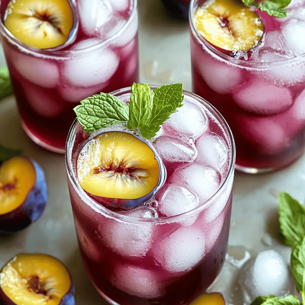 To make this tasty drink, gather these ingredients: - 2 cups brewed kombucha (either store-bought or made at home) - 1 cup ripe plums, pitted and finely chopped - 1 tablespoon fresh ginger, finely grated - 2 tablespoons honey or maple syrup (adjust based on your preference) - Juice of 1 fresh lime - Sparkling water (optional, to add extra fizz) - Fresh mint leaves for garnish These items create a blend of sweet, tart, and spicy flavors. The kombucha gives it a refreshing zing. Plums add natural sweetness, and ginger brings warmth. If you can't find plums, try ripe peaches or apricots. They will still bring a lovely taste. Instead of honey, you can use agave syrup or even stevia. The lime juice adds brightness, but you could swap it for lemon juice if needed. This drink is not just tasty; it's also good for you. Kombucha is full of probiotics, which help your gut health. Plums are packed with vitamins and antioxidants. They support your immune system and keep your skin healthy. Ginger helps with digestion and can reduce inflammation. This drink is a delightful way to enjoy health benefits! Start by gathering your ingredients. You need ripe plums, fresh ginger, honey, and lime juice. First, pit and chop the plums finely. Next, grate the ginger until you have one tablespoon. Add the plums, ginger, honey, and lime juice into a blender. Blend on high until smooth. This creates a sweet and tangy base for your drink. After blending, you must strain the mixture. Use a fine mesh sieve to separate the liquid from the pulp. Press down with a spoon to get all the juice. This step is key for a smooth drink. Now, take your freshly brewed kombucha. You can use store-bought or homemade. Pour the strained plum-ginger liquid into a mixing bowl. Gently add the kombucha and stir slowly. Be careful not to lose the bubbles in the kombucha. The fizz adds a fun touch to your drink. If you want more fizz, add a splash of sparkling water. This is optional but tasty! Taste the mixture and see if it needs more sweetness. If so, add a bit more honey or syrup and mix again. To serve, fill each glass with ice cubes. Pour the kombucha mixture over the ice. This keeps your drink cold and refreshing. For a lovely garnish, add fresh mint leaves on top. You can also add a slice of lime or a cherry for a pop of color. This drink is perfect for hot days or gatherings. It’s tasty, healthy, and looks great on the table. Enjoy your homemade Plum Ginger Kombucha Pop! For the complete recipe, check the Full Recipe section above. To make your Plum Ginger Kombucha Pop truly refreshing, focus on carbonation. Start with cold kombucha. The colder it is, the better the bubbles will hold. When mixing, stir gently. This helps keep the fizz alive. If you want more bubbles, add sparkling water just before serving. It gives an extra pop. Sweetness can change the whole drink. Taste your mixture before serving. If it’s too tart, add more honey or maple syrup. Start with a little, then taste again. You can mix in more if needed. Remember, the plums and ginger already bring natural sweetness. So, balance is key here. You can make your drink unique by adding flavors. Fresh herbs like mint or basil can elevate your drink. Try adding a slice of lime or lemon for extra zing. You could also add a hint of cinnamon for warmth. Experiment with the ingredients to suit your taste! This is your drink, so have fun with it. For the full recipe, check out the [Full Recipe]. {{image_4}} You can mix things up by using different fruits. Instead of plums, try peaches or cherries. These fruits add new flavors and colors. You can also blend berries like strawberries or blueberries for a sweet twist. Each fruit offers unique taste and health benefits. Experiment with what you have at home or what’s in season. You might create a new favorite! Sweeteners play a big role in your drink. If you want less sugar, consider using stevia or agave. Honey and maple syrup are great for a natural touch, but they can add more sugar. You can also try fruit juice for a hint of sweetness without added sugar. Taste as you go to find your perfect balance. For a fun twist, you can make an alcoholic version. Just add a splash of vodka or gin to your kombucha pop. It adds a new layer of flavor and makes it perfect for parties. Make sure to serve it responsibly and enjoy in moderation. This variation is a hit for gatherings or celebrations. For the full recipe, check out the Plum Ginger Kombucha Pop section! If you have extra Plum Ginger Kombucha Pop, store it in the fridge. Use a glass jar with a tight lid. This keeps the fizz and flavor fresh. Try to drink it within three days for the best taste. Make sure your brewing area is clean. Use sanitized jars and utensils. Allow your kombucha to ferment for the right amount of time. Too long can make it too sour. Check your kombucha daily and taste it to see if it’s ready. Homemade kombucha can last about one month in the fridge. Look for signs of spoilage. If you see mold or a strange smell, do not drink it. It should have a fizzy, tangy scent. If it smells off, it's best to toss it out. Always trust your senses! Kombucha is a fizzy drink made from sweetened tea and a special culture. This drink is loaded with probiotics. Probiotics are good for your gut health. They help balance your digestive system. Kombucha also has antioxidants. These help fight off free radicals in your body. Many people say it boosts energy and improves mood. Enjoying kombucha can also help with hydration. Yes, you can use store-bought kombucha. It is a great option if you are short on time. Just make sure to choose a brand that has live cultures. This way, you still get the health benefits. Store-bought kombucha works well in your Plum Ginger Kombucha Pop. You can find it in most grocery stores. You might find pre-made Plum Ginger Kombucha Pop at health food stores. Some cafes and juice bars sell it too. Check local markets that focus on fresh and healthy drinks. If you can’t find it, try making it at home. The [Full Recipe] I shared is simple and fun to make! Homemade kombucha lasts about one month in the fridge. After that, it may lose its fizz and flavor. Always check for any strange smells or signs of spoilage. If it tastes off, it’s best to throw it away. Keep it in a clean glass jar with a tight lid. This helps keep it fresh longer. Yes, you can ferment your Plum Ginger Kombucha Pop more if you want! This will give it a stronger taste. Just let it sit at room temperature for another day or two. Be careful, as it may build up more carbonation. Always check it to avoid overflow. Enjoy experimenting with flavor and fizz! In this blog post, we explored how to make Plum Ginger Kombucha Pop, from the essential ingredients to tasty variations. We covered tips for perfect carbonation and adjusting sweetness for your taste. Remember, this drink not only hits the spot but offers health benefits too. Keep experimenting with fruits and flavors to make it your own. Store leftovers properly to enjoy them later. Enjoy your homemade treat and share your creations with friends!