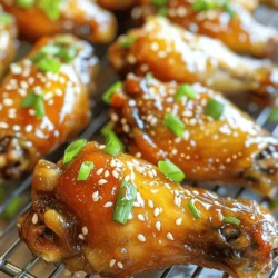- 2 pounds chicken wings - 1/4 cup of honey - 3 tablespoons soy sauce - 2 tablespoons sriracha - 4 cloves garlic, finely minced - 1 teaspoon ginger, finely minced - 1 tablespoon olive oil - 1 teaspoon smoked paprika - 1/2 teaspoon freshly ground black pepper - 1/2 teaspoon salt - Sesame seeds and chopped green onions for garnishing - Additional spices for personal preference - Side dips like ranch or blue cheese dressing When I whip up Spicy Honey Garlic Chicken Wings, the first step is gathering my ingredients. I always use fresh chicken wings for the best flavor. Honey brings a natural sweetness that balances the heat from sriracha. Soy sauce adds a savory depth that makes every bite mouthwatering. Garlic and ginger are key players in this dish. They infuse the wings with a warm, aromatic flavor. Smoked paprika gives a lovely smokiness, while black pepper and salt enhance all the tastes. For a special touch, I suggest garnishing with sesame seeds and green onions. They add color and a nice crunch. Optional ingredients like extra spices or dips can tailor the wings to your liking. For the full experience, you can explore the [Full Recipe]. It helps you create these wings step by step. - Preheat your oven to 425°F (220°C). - Line a baking sheet with aluminum foil and place a wire rack on top. - In a large bowl, mix honey, soy sauce, sriracha, minced garlic, minced ginger, olive oil, smoked paprika, black pepper, and salt. Whisk until smooth. - Take the chicken wings and place them in the bowl with the marinade. - Use your hands or tongs to coat each wing well. - For the best flavor, let them marinate for at least 30 minutes. If you have more time, two hours will deepen the taste. - Lay the marinated wings out in a single layer on the wire rack. - Bake for 30 to 35 minutes. - Flip the wings halfway through cooking. This ensures they get crispy on both sides. After following these steps, your spicy honey garlic chicken wings will be bursting with flavor! For the full recipe, check out the complete details. To make your wings crispy, use a wire rack. This allows hot air to flow around each wing. It helps them cook evenly. If you don’t have a wire rack, try flipping the wings halfway through baking. Bake them at 425°F for about 30 to 35 minutes. If you want extra crispiness, you can cook them a bit longer. Just keep an eye on them so they don’t burn. Using leftover marinade can boost flavor. After baking, toss the wings in it for extra taste. If you want more heat, add sriracha to the marinade. You can adjust it based on your spice level. Start with two tablespoons and add more as needed. Remember, it’s all about finding the right balance for your taste buds. For presentation, serve the wings on a big platter. Sprinkle extra sesame seeds and green onions on top. This makes them look fancy and inviting. Pair them with ranch or blue cheese dressing for dipping. You can also serve them with fresh veggies like carrots or celery. They add a nice crunch and freshness to your meal. {{image_4}} You can easily change the heat level of your spicy honey garlic chicken wings. For a mild option, reduce the sriracha to just 1 tablespoon. If you want medium heat, stick with the 2 tablespoons. For hot wings, add an extra tablespoon or two of sriracha. You can also use fresh chili peppers for a unique flavor. Don't limit yourself to just one sauce! You can try BBQ sauce mixed with honey for a smoky flavor. Teriyaki sauce adds a sweet and savory twist. Mix flavors to create your own special sauce. This way, you can enjoy a new taste every time you make these wings. You can cook chicken wings in different ways. An air fryer gives you crispy wings without much oil. Set the air fryer to 400°F and cook for about 25 minutes. Flip them halfway for even crispiness. If you prefer the oven, follow the [Full Recipe] instructions for perfect wings. Grilling is another great option. Preheat the grill to medium heat and cook wings for about 20 minutes. Turn them often to avoid burning. No matter the method, your wings will be full of flavor! To keep your Spicy Honey Garlic Chicken Wings fresh, store them in an airtight container. This helps keep out air and moisture. Place the wings in the fridge if you plan to eat them within three days. For longer storage, use the freezer. Wrap the wings tightly in plastic wrap before placing them in a freezer bag. This method prevents freezer burn. To keep the wings crispy, avoid stacking them. Lay them flat in a single layer. You can also place parchment paper between layers if you must stack them. This keeps the wings from sticking together. To reheat your wings, the oven works best. Preheat your oven to 350°F (175°C). Spread the wings on a baking sheet in a single layer. Bake them for about 10 to 15 minutes. This method keeps them crispy. You can also use an air fryer. Set it to 350°F (175°C) and heat for about 5 to 7 minutes. This will crisp them up nicely. Avoid using the microwave. Microwaving wings often makes them soggy. If you must use it, cover the wings with a paper towel. This helps some, but the oven or air fryer is still better for keeping that crispy texture. For best flavor, marinate chicken wings for at least 30 minutes. If you have time, let them sit for up to 2 hours in the fridge. The longer marinating time helps the wings soak up all the tasty spices. Yes, you can use frozen chicken wings. Just make sure to thaw them first. Thaw overnight in the fridge or run them under cold water. Once thawed, follow the same marinating and cooking steps. You can serve the wings with a variety of sides. Some great options are: - Celery sticks - Carrot sticks - Ranch dressing - Blue cheese dressing - A fresh salad These sides will cool down the spice and add crunch to your meal. To make more wings, simply double or triple the ingredients. Keep the same marinating and cooking times. Just make sure your baking sheet can fit all the wings without crowding them. This way, they cook evenly and stay crispy. Each serving of Spicy Honey Garlic Chicken Wings contains: - Calories: About 400 - Protein: 30 grams - Carbohydrates: 20 grams - Fat: 25 grams These details can change based on the exact ingredients and portion sizes. For a more precise count, you can use a nutrition calculator. For the full recipe, check out the detailed instructions above. Fiery Honey Garlic Chicken Wings bring bold flavors to your table. Here’s how to make them. - 2 pounds chicken wings - 1/4 cup of honey - 3 tablespoons soy sauce - 2 tablespoons sriracha (adjust for your desired heat level) - 4 cloves garlic, finely minced - 1 teaspoon ginger, finely minced - 1 tablespoon olive oil - 1 teaspoon smoked paprika - 1/2 teaspoon freshly ground black pepper - 1/2 teaspoon salt - Sesame seeds for garnishing - Chopped green onions for garnishing 1. Preheat your oven to 425°F (220°C). Line a baking sheet with foil. Place a wire rack on top for crispiness. 2. In a large bowl, whisk together honey, soy sauce, sriracha, minced garlic, minced ginger, olive oil, smoked paprika, black pepper, and salt. Mix until smooth. 3. Add chicken wings to the marinade. Use your hands or tongs to coat each wing well. For a deeper flavor, marinate for at least 30 minutes. If you can, let them sit for 2 hours in the fridge. 4. Lay the marinated wings in a single layer on the wire rack. This helps them cook evenly and get crispy. 5. Bake the wings for 30 to 35 minutes. Flip them halfway to get both sides golden brown. 6. Toss wings in any leftover marinade after baking for extra flavor. This step is optional but tasty. 7. Serve hot, garnished with sesame seeds and chopped green onions for a fresh touch. Serve the wings on a large platter. Add extra sesame seeds and green onions for a great look. Pair with ranch or blue cheese dressing for dipping. You now have a clear guide to making spicy honey garlic chicken wings. We covered the necessary ingredients, marinating, and baking steps. Remember tips for crispiness and flavor enhancement. You can also try fun variations, different sauces, and serve these wings with cool dips or side dishes. Storing and reheating the wings properly keeps them tasty. Enjoy bringing this delicious dish to your table!
