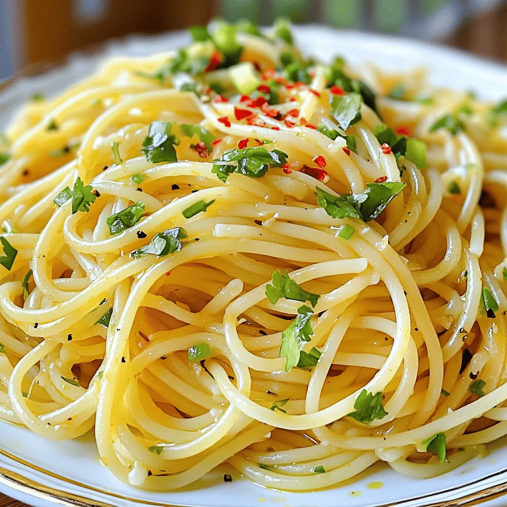 - 8 oz spaghetti or preferred noodles - 4 tablespoons extra virgin olive oil - 6 cloves garlic, finely minced - 1-2 tablespoons red chili flakes - 1 tablespoon low-sodium soy sauce - 1 tablespoon toasty sesame oil - 1/4 cup scallions, chopped - 1/4 cup fresh cilantro, finely chopped - Optional: 1 tablespoon lime juice - Salt to taste - Adjust red chili flakes for desired heat level The main ingredients in this dish create a bold and tasty meal. The noodles are the base. You can use spaghetti or any noodles you like. Olive oil gives richness and flavor. Garlic brings a strong aroma and taste. Red chili flakes add spice, so adjust them for your heat preference. Soy sauce gives a savory depth to the dish. You can add optional ingredients for extra flavors. Toasty sesame oil adds a nutty touch. Chopped scallions make it fresh and bright. Cilantro gives a nice herbal note. Lime juice is great for a zesty kick when you want it. Season the dish well with salt. Remember, soy sauce is salty, so taste as you go. This way, you create a balanced flavor in your spicy garlic noodles. You’ll find that these simple ingredients lead to a meal that is both delicious and easy to make. For the full recipe, check out the details above. 1. Start by boiling a large pot of salted water. This helps flavor the noodles. 2. Once the water boils, add 8 oz of spaghetti or your favorite noodles. 3. Cook the noodles according to the package instructions until they are al dente. This usually takes about 8 to 10 minutes. 4. After cooking, drain the noodles in a colander. Remember to save about 1/2 cup of the starchy pasta water. This water will help later. 1. In a large skillet, heat 4 tablespoons of extra virgin olive oil over medium heat. 2. Wait until the oil shimmers, which means it’s hot enough. 3. Add 6 cloves of finely minced garlic to the skillet. 4. Sauté the garlic for about 2 minutes. Stir it constantly to prevent burning. You want it to be fragrant and golden. 1. Stir in 1-2 tablespoons of red chili flakes. Adjust this based on how spicy you want your dish. 2. Sauté for one more minute. The heat from the oil will wake up the spices. 3. Now, add the cooked noodles directly into the skillet. Use tongs or a fork to toss them well. 4. Pour in 1 tablespoon of low-sodium soy sauce and 1 tablespoon of toasty sesame oil. Mix to combine all flavors. 5. Gradually add the reserved pasta water. Do this a little at a time until you reach your desired sauce thickness. 6. Taste the noodles and add salt if needed. Remember, the soy sauce adds some saltiness too. 7. Turn off the heat and fold in 1/4 cup of chopped scallions and 1/4 cup of fresh cilantro for freshness. 8. If you want a zesty flavor, squeeze in 1 tablespoon of lime juice. Now, you’re ready to enjoy your spicy garlic noodles! For the full recipe, refer to the recipe section. To balance heat and saltiness, taste as you go. Start with less chili. You can always add more later. A splash of lime juice adds brightness and cuts through the heat. If your noodles taste a bit salty, use less soy sauce or dilute with pasta water. Prevent burnt garlic by cooking it on medium heat. Stir it constantly for even cooking. If it browns too fast, lower the heat. To achieve a silky sauce, reserve some pasta water. This starchy water helps the sauce cling to the noodles. Add it slowly while mixing. Garnish your spicy garlic noodles with extra scallions and cilantro. This adds color and freshness. You can also sprinkle sesame seeds for crunch. Serve in a deep bowl for a cozy feel. A lime wedge on the side offers a zesty touch for those who want it. For the full recipe, check out the link above. {{image_4}} You can easily add protein to your spicy garlic noodles. Here are a few ideas: - Chicken: Use cooked chicken breast. Slice it thin and toss it in with the noodles. - Shrimp: Cook shrimp in the skillet before adding garlic. This gives it a nice flavor. - Tofu: Use firm tofu. Cut it into cubes and pan-fry until golden. Mix it in for a lovely crunch. Each option adds a new layer to the dish and makes it more filling. Adding veggies to your spicy garlic noodles is simple. Here are some tasty options: - Bell Peppers: Slice them thin. Add them to the skillet when cooking garlic for extra crunch and color. - Broccoli: Steam or stir-fry the broccoli first. Toss it in with the noodles for a healthy touch. - Snow Peas: These add a nice snap. Just toss them in for the last minute while the noodles cook. Veggies not only add flavor but also boost nutrition. Changing the sauce can give your noodles a new twist. Here are some tasty ideas: - Teriyaki Sauce: Swap soy sauce for teriyaki sauce. This adds sweetness to the dish. - Chili Garlic Sauce: Use this if you want more heat. It deepens the spicy flavor. - Peanut Sauce: Mix in some peanut sauce for a rich, creamy texture that’s oh-so-delicious. Play around with these sauces to find your perfect flavor. For the full recipe, check out the recipe section above. To keep your spicy garlic noodles fresh, store them in an airtight container. Make sure they cool down completely before sealing. This helps prevent moisture build-up that can make the noodles soggy. In the fridge, they last for about three to four days. When you’re ready to enjoy them again, just follow the reheating method below. Freezing is a great option if you want to save leftovers for later. First, let the noodles cool completely. Then, place them in a freezer-safe bag or container. Remove as much air as possible to avoid freezer burn. You can freeze them for up to three months. Just remember to label the bag with the date for easy tracking. To reheat your noodles, the best method is the stovetop. Add a splash of water or broth in a pan over low heat. Stir the noodles gently to heat them evenly. This keeps the texture nice and prevents them from becoming dry. You can also use a microwave, but cover the bowl with a damp paper towel. This helps retain moisture while heating. Enjoy your spicy garlic noodles like they were just made! To make Spicy Garlic Noodles vegan, you can swap a few ingredients. Use vegetable broth instead of the reserved pasta water for added flavor. Replace the soy sauce with a vegan option, like tamari. You can also skip the sesame oil or use a plant-based version. For a protein boost, add tofu or tempeh. This way, you still enjoy the great taste without animal products. Yes, you can use various noodles for this dish. Rice noodles, udon, or soba noodles work well. Each type brings a unique texture and taste. Just adjust cooking times as needed. If you want a gluten-free option, try rice noodles or gluten-free pasta. Your Spicy Garlic Noodles will still be flavorful and satisfying. Spicy Garlic Noodles go well with many dishes. Consider serving them with stir-fried veggies like bell peppers or broccoli. You might enjoy a light salad on the side. If you like protein, grilled chicken or shrimp complements the noodles nicely. For a full meal, add spring rolls or dumplings. These pairings enhance the flavors and give you a delightful dining experience. In this blog post, we covered how to make delicious Spicy Garlic Noodles. We explored key ingredients, from spaghetti to garlic and chili flakes. You learned easy steps to cook the noodles and sauté garlic. I shared tips for flavor and cooking techniques. We also looked at fun ways to vary the dish with proteins and vegetables. Lastly, we discussed how to store and reheat leftovers. With these insights, you can create a tasty meal that fits your taste. Enjoy cooking and experimenting!