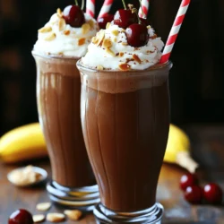 To make a tasty Chocolate Cherry Almond Milkshake, gather these key ingredients: - 2 cups vanilla almond milk - 1 cup frozen cherries - 1 ripe banana - 2 tablespoons unsweetened cocoa powder - 2 tablespoons almond butter - 1/2 teaspoon vanilla extract - Ice cubes (optional for a thicker shake) These main ingredients blend together to create a rich and creamy milkshake. The almond milk gives it a nutty flavor, while the cherries add sweetness and tartness. The banana makes it thick and smooth, while the cocoa powder brings a deep chocolate taste. You can add some extra sweetness or toppings if you like: - 1 tablespoon honey or maple syrup (optional) - Whipped coconut cream (for topping) - Chopped almonds (for crunch) - Whole cherries (for garnish) If you want your shake sweeter, try adding honey or maple syrup. The whipped coconut cream on top makes it even more special. Chopped almonds also add a nice crunch to each sip. Each ingredient in this milkshake brings its own benefits: - Almond milk: Low in calories, rich in vitamins. - Cherries: Packed with antioxidants and vitamin C. - Banana: Good source of potassium and fiber. - Cocoa powder: Contains antioxidants and can boost mood. - Almond butter: Provides healthy fats and protein. Together, these ingredients create a milkshake that is not just tasty but also nutritious. You can enjoy this drink without feeling guilty! For the full recipe, check out the complete instructions. To make this milkshake, start by gathering your ingredients. You will need: - 2 cups vanilla almond milk - 1 cup frozen cherries - 1 ripe banana - 2 tablespoons unsweetened cocoa powder - 2 tablespoons almond butter - 1 tablespoon honey or maple syrup (optional) - 1/2 teaspoon vanilla extract - Ice cubes (optional) - Whipped coconut cream (for topping) - Chopped almonds and a few whole cherries (for garnish) Now, grab your blender. Add the almond milk, frozen cherries, banana, cocoa powder, almond butter, and vanilla extract. If you like it sweeter, add honey or maple syrup. Blend everything on high for 30 to 60 seconds. The goal is a smooth mix. If you want it thicker, toss in some ice cubes and blend again. After blending, taste your milkshake. If you want more sweetness, add a bit more honey and blend again. Pour the mixture into tall glasses. Top each glass with whipped coconut cream. Finish by sprinkling chopped almonds and adding a whole cherry for a fun touch. To get a creamy milkshake, use frozen cherries. They give a nice chill and thickness. The banana helps too. If your milkshake is too thin, blend in more ice cubes or a little extra almond butter. If it's too thick, add a splash of almond milk. Always taste before serving! Serve your milkshake in tall, clear glasses. Use colorful striped straws for a fun look. Adding a cherry on top makes it extra special. You can also serve it with a side of cookies or a slice of cake for a sweet treat. This milkshake is perfect for a hot day or a fun dessert for friends. Enjoy the rich flavors of chocolate, cherry, and almond in each sip! To boost the taste of your Chocolate Cherry Almond Milkshake, try adding a pinch of sea salt. This small touch can bring out the rich flavors of chocolate and cherries. You can also mix in a bit of almond extract for a stronger almond taste. If you love spice, add a dash of cinnamon or nutmeg for warmth. These flavors will create a delightful twist. If you need a dairy-free option, almond milk is perfect. You can also use oat or coconut milk. For those who avoid nuts, swap almond butter with sunflower seed butter. If you want a lower-calorie drink, skip the sweeteners or use a sugar substitute like stevia. This milkshake is easy to adapt for any diet, making it fun for everyone. You will need a good blender for this recipe. A high-speed blender will make sure everything blends smoothly. If you want it icy, add ice cubes before blending. A tall glass works best for serving this shake. You may also want a whisk for whipping coconut cream. Lastly, grab some colorful straws to make your drink even more inviting. For the complete recipe, check out the [Full Recipe]. {{image_4}} You can switch up the fruit in this milkshake. Try using frozen strawberries or raspberries for a new flavor. You can also mix in some banana for extra creaminess. If you want a tropical twist, add pineapple chunks. Each fruit adds its own unique taste and fun color. This milkshake is already dairy-free thanks to almond milk. You can make it vegan by using maple syrup instead of honey. If you want extra creaminess, try cashew milk or coconut milk. Both options blend well and keep it dairy-free. You can even use almond yogurt for added texture. You have many choices for sweetening your milkshake. Besides honey and maple syrup, you can use agave nectar or brown sugar. For a low-calorie option, try stevia or monk fruit. Each sweetener brings its own taste, so experiment and find what you like best. For the full recipe, check the earlier section. Enjoy your tasty creations! If you have extra milkshake, store it in a sealed container. Keep it in the fridge. Enjoy it within two days for the best taste. The shake may separate a bit. Just stir it before drinking. You can freeze your milkshake if you want to save it longer. Pour the milkshake into ice cube trays or freezer-safe bags. Leave some space in the container. This helps the shake expand when it freezes. To use, thaw it in the fridge or blend it frozen for a cold treat. I recommend drinking this milkshake cold. If you want to warm it, do it gently. Use a microwave at low power, stirring often. Heat it just enough to take the chill off. Avoid overheating, as it will change the flavor and texture. You can use oat milk, soy milk, or coconut milk. Each option brings its own unique flavor. Oat milk is creamy and sweet. Soy milk has a rich texture and adds protein. Coconut milk gives a tropical twist to your shake. Yes, you can make this milkshake ahead of time. Just store it in the fridge. The milkshake is best enjoyed fresh, but it can last up to 24 hours. If it separates, just stir it well before serving. Yes, you can use fresh cherries instead of frozen ones. Just pit and chop the cherries. You may want to add some ice to keep the shake cold and thick. Fresh cherries will give a bright, juicy flavor to your milkshake. This blog shared how to make a tasty Chocolate Cherry Almond Milkshake. We discussed the main ingredients and optional toppings, focusing on nutrition. I gave clear steps for preparation and shared tips for the best texture. You learned ways to enhance flavors and customize your milkshake for dietary needs. Lastly, we covered storage tips and answered common questions. Enjoy creating your delicious milkshake, and remember to try different variations to find your favorite!