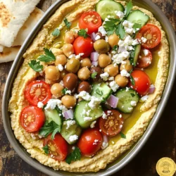 To make Greek loaded hummus, you need some key ingredients. Here’s what to gather: - 1 can (15 oz) chickpeas, thoroughly drained and rinsed - 1/4 cup tahini (sesame paste) - 2 tablespoons freshly squeezed lemon juice - 2 cloves garlic, finely minced - 1/4 cup extra virgin olive oil - 1 teaspoon ground cumin - Sea salt, to taste These main ingredients create a smooth and rich base. The chickpeas provide protein, while tahini adds creaminess. Fresh lemon juice gives it a zesty kick, and garlic brings in great flavor. Now, let's talk about the toppings that make this dish pop! Here are the delicious extras you’ll want to add: - 1/2 cup cherry tomatoes, halved - 1/2 cucumber, diced into small cubes - 1/4 red onion, finely chopped - 1/2 cup Kalamata olives, pitted and sliced - 1/2 cup feta cheese, crumbled - Fresh parsley leaves, for garnish These toppings add color and texture. The tomatoes and cucumbers bring freshness, while olives and feta add a salty bite. Together, they create a feast for the eyes and taste buds. When serving Greek loaded hummus, it’s important to choose the right pairings. I recommend: - Pita bread, warmed - Fresh vegetable sticks (like carrots, bell peppers, or celery) Pita bread is a classic choice. It’s soft and perfect for scooping. Fresh veggies add crunch and make it even healthier. Enjoy this tasty dish with your favorite sides! For the full recipe, check out [Full Recipe]. To start, I place one can of chickpeas into a food processor. I always drain and rinse them first. Next, I add 1/4 cup of tahini. Then, I squeeze two tablespoons of fresh lemon juice. I also add two cloves of minced garlic. Now, I pour in 1/4 cup of extra virgin olive oil and one teaspoon of ground cumin. I sprinkle in sea salt to taste. I blend everything until it’s smooth and creamy. If it’s too thick, I add a little water or more olive oil. Once blended, I carefully transfer the hummus into a shallow dish. I use the back of a spoon to create a well in the center. Now comes the fun part! I take halved cherry tomatoes and arrange them in the well. I also add diced cucumber and finely chopped red onion. Next, I slice Kalamata olives and place them on top. This makes the dish colorful and inviting! I sprinkle 1/2 cup of crumbled feta cheese over everything. Then, I drizzle a bit more olive oil across the top. This step adds extra flavor and richness. Finally, I finish with fresh parsley leaves to add a pop of green. I love serving Greek loaded hummus with warm pita bread. The soft bread makes it easy to scoop up the hummus. You can also use fresh veggie sticks, like carrots or bell peppers. They add crunch and freshness. This dish is perfect for sharing at parties or enjoying as a snack. For the full recipe, just check the details above! To get smooth hummus, start with well-cooked chickpeas. If you have the time, soak dried chickpeas overnight and cook them until soft. Use a food processor for blending. Mix the chickpeas with tahini, lemon juice, garlic, olive oil, and cumin. Blend until creamy. If it’s too thick, add a bit of water or more olive oil. This small step makes your hummus lighter and fluffier. Making hummus ahead of time is easy. Prepare the hummus and store it in an airtight container. Keep it in the fridge for up to five days. This allows the flavors to meld, making it taste even better. When serving, add the toppings right before you eat. This keeps them fresh and vibrant. To elevate your hummus, try adding spices like smoked paprika or cayenne for heat. You can also mix in roasted garlic or herbs like dill for a fresh twist. For a Mediterranean flair, consider adding sun-dried tomatoes or roasted red peppers. These small changes can transform your dish. For a full experience, check the Full Recipe for more ideas! {{image_4}} If you want to keep this dish vegan, there are easy swaps for creaminess. Instead of feta cheese, use avocado or vegan cheese. You can also add a splash of coconut milk or use silken tofu. These options give you a rich texture without dairy. Toppings make your Greek loaded hummus pop. Think about roasted red peppers or artichokes for a sweet twist. You can also use grilled zucchini or sun-dried tomatoes for extra flavor. If you want a crunchy bite, add toasted pine nuts or sunflower seeds. Each option adds a new taste to your dish. Want to kick up the flavor? Add spices or herbs! Try smoked paprika for a smoky touch. Fresh dill or mint can brighten the dish. You can even mix in a bit of za'atar for a unique flavor. Experimenting with spices makes your hummus special every time. Remember, you can find the full recipe above to get started on your Greek loaded hummus journey! To keep leftover hummus fresh, place it in an airtight container. Make sure to cover the top with a thin layer of olive oil. This helps seal in moisture and keeps it creamy. Store it in the fridge for up to five days. If you notice any change in smell or texture, it's best to toss it. For the toppings, store them separately in airtight containers too. Cherry tomatoes and cucumbers can last for 3 to 4 days in the fridge. Feta cheese should be kept in its brine to stay fresh longer. If you use olives, store them in a small jar with some olive oil. This will keep them tasty and moist. Check the expiration dates on all ingredients before use. Chickpeas in a can usually last for 2 to 5 years. Tahini can last up to a year when unopened. Once opened, use it within 6 months. Fresh veggies like cucumbers and tomatoes are best used within a week. Always check for freshness to ensure the best flavor in your Greek loaded hummus. For a full recipe, refer to the Greek Loaded Hummus Delight section above. Greek loaded hummus has roots in both Middle Eastern and Greek cuisine. Hummus, made from chickpeas, dates back centuries. It is a staple in many cultures. The Greek twist adds ingredients like feta, olives, and fresh veggies. This makes it unique and flavorful. It reflects the vibrant flavors of the Mediterranean diet. You can enjoy it as a dip or a light meal. Yes, you can freeze Greek loaded hummus. However, some textures may change. When you freeze it, place it in an airtight container. Leave some space at the top for expansion. To thaw, move it to the fridge overnight. Stir well before serving to regain smoothness. Toppings should be added fresh, not frozen. Greek loaded hummus lasts about 3 to 5 days in the fridge. Store it in an airtight container. Make sure to keep it covered well. If you notice any off smells or colors, it's best to discard it. Keeping it fresh helps maintain its great taste and texture. For the best flavor, enjoy it sooner rather than later. You can find the full recipe above to make it fresh whenever you want! Greek Loaded Hummus is simple and fun to make. We explored key ingredients, tasty toppings, and perfect pairings. The step-by-step guide helps you create a flavorful dip. Tips shared ensure your hummus has great texture and taste. Variations offer fresh ideas, while storage info keeps leftovers safe. Remember, this dish is versatile and great for sharing. Enjoy your hummus creation, and don’t be afraid to experiment with flavors!
