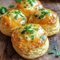 - 1 can refrigerated biscuit dough (8 count) - 1 cup shredded mozzarella cheese - 4 tablespoons unsalted butter, melted - 3 cloves garlic, minced - 1 teaspoon dried Italian herbs (oregano, basil, thyme mix) - 1/2 teaspoon garlic powder - 1/4 teaspoon salt These ingredients make the base of your cheese bombs. The biscuit dough gives you a soft, fluffy exterior. The mozzarella cheese inside melts beautifully, creating a gooey center. The garlic and herbs in the butter add a fragrant, savory touch. - 1/4 teaspoon red pepper flakes (optional for a kick) - Fresh parsley, finely chopped (for garnish) Adding red pepper flakes gives your cheese bombs a slight heat. If you want a fresh look, top them with parsley. This adds color and freshness to your dish. You can adjust these ingredients based on your taste. For the full recipe, check the section above. You’ll find all the steps to make these tasty snacks. 1. Preheat your oven to 375°F (190°C). Use parchment paper on your baking sheet. This helps with sticking and cleanup. 2. In a bowl, mix melted butter, minced garlic, dried Italian herbs, garlic powder, red pepper flakes, and salt. Stir until blended well. 1. Open your can of biscuit dough. Gently separate each biscuit. 2. Flatten each biscuit into a small circle in your palm. 3. Add about 1 tablespoon of shredded mozzarella cheese in the center of each circle. 4. Carefully fold the biscuit around the cheese. Pinch the edges to seal completely. 5. Roll each biscuit into a ball shape. Make sure the cheese stays inside. 1. Place each cheese bomb seam side down on the baking sheet. Leave space between them for expansion. 2. Brush the tops with the garlic butter mixture. Use all of it for great flavor. 3. Bake for 12-15 minutes until golden brown. Watch them closely toward the end to avoid burning. 4. After baking, let the cheese bombs cool for a few minutes. This lets the cheese settle and prevents burns. For the full recipe, check the instructions above. Enjoy your delicious Biscuit Garlic Butter Cheese Bombs! - Ensuring even cheese distribution: When you shape the biscuit, keep the cheese centered. This helps the cheese melt evenly and prevents it from leaking out during baking. Use about 1 tablespoon of cheese per biscuit. Too much cheese can cause it to overflow. - Avoiding biscuit overfilling: Make sure to seal the biscuits well. Pinch the edges tight after filling them with cheese. If you overfill, the cheese may escape. This can lead to a mess and lower your snack's appeal. - Presentation ideas and dipping sauces: Serve these cheesy bombs warm on a rustic wooden board. Add a small bowl of marinara sauce for dipping. A sprinkle of extra Italian herbs on top makes it look fancy and appetizing. - Pairing recommendations: These cheese bombs pair well with a nice salad or some garlic bread. You can even serve them with a glass of white wine for a special touch. Enjoy exploring different flavors with each bite! {{image_4}} You can play with flavors in your biscuit garlic butter cheese bombs. Here are some ideas: - Adding different cheeses: Swap mozzarella for cheddar, gouda, or pepper jack. Each cheese brings its own taste and meltiness, making your bombs unique. - Incorporating herbs or spices: Fresh herbs like chives or rosemary add a nice touch. You can also try smoked paprika or cumin for a fun twist. You don’t have to miss out if you follow special diets. Here’s how to adapt the recipe: - Gluten-free adaptations: Use gluten-free biscuit dough. Many brands offer great options that taste just as good. - Vegan adaptations: Replace butter with olive oil or vegan butter. Use dairy-free cheese to keep it plant-based and still delicious. For the full recipe, visit the provided link to explore more culinary delights. To keep your Biscuit Garlic Butter Cheese Bombs fresh, store them in an airtight container. Place a piece of parchment paper between layers if you stack them. This helps avoid sogginess. Store in the fridge for up to three days. If you want to keep them longer, consider freezing them. Wrap each bomb in plastic wrap and then place in a freezer bag. They can last up to three months in the freezer. When you’re ready to enjoy your leftovers, reheating them properly is key. The best method is to use an oven. Preheat it to 350°F (175°C). Place the cheese bombs on a baking sheet and cover them with foil. Heat for about 10-15 minutes, or until warmed through. This method keeps them soft and melts the cheese nicely. You can also use a microwave, but they may get a bit chewy. Heat them for about 20-30 seconds, checking often until warm. Can I use homemade biscuit dough? Yes, you can use homemade biscuit dough. It gives a fresh taste that canned dough might lack. Just make sure your dough is soft and easy to work with. How can I make them spicier? To add spice, mix in more red pepper flakes. You can also add diced jalapeños or spicy cheese. Adjust to your taste for that extra kick. Why did my cheese bombs not rise? If they do not rise, check that your baking powder is fresh. Also, ensure your oven is preheated to the right temperature. If your dough is too cold, it might not rise well. What if my cheese leaks during baking? If cheese leaks, it can happen if you overfill the biscuits. Make sure to seal them tight. If it happens, just use a spatula to scoop up the melted cheese and enjoy with your bombs! These tips will help you create perfect Biscuit Garlic Butter Cheese Bombs every time. For more detailed instructions, check out the Full Recipe! These Biscuit Garlic Butter Cheese Bombs are easy to make and fun to eat. You can mix and shape the dough, fill it with gooey cheese, and seal it tight. Don't forget the garlic butter for that extra flavor! You can also try different cheeses or add herbs for a twist. Remember, proper storage keeps them fresh, and reheating is simple. These tips will help you avoid common mistakes. Get creative and enjoy every bite of this cheesy delight. Now it’s your turn to make these amazing snack bombs!