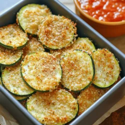 - 2 medium zucchinis, thinly sliced into rounds - 1 cup panko breadcrumbs - ½ cup finely grated Parmesan cheese - 1 teaspoon garlic powder - 1 teaspoon onion powder - ½ teaspoon smoked paprika - Salt and freshly cracked black pepper, to taste - 2 large eggs, beaten until well mixed - 1 tablespoon olive oil, for spraying - Air Fryer - Mixing Bowls - Spray Bottle for Olive Oil For these crispy zucchini chips, fresh zucchini is key. Choose firm, bright green zucchinis. They give the best texture and flavor. Panko breadcrumbs create a light crunch. The Parmesan cheese adds a rich taste and helps the chips stick. Garlic and onion powder boost flavor. Smoked paprika brings a warm, smoky note. A little salt and pepper finish the seasoning. You need an air fryer for this recipe. It cooks the chips evenly and keeps them crispy. Mixing bowls help you prepare your ingredients. A spray bottle for olive oil is handy. It lightly coats the chips for that perfect crunch without excess oil. I use these ingredients to make a delightful snack. They are easy to prepare and fun to eat. You can find the full recipe above to guide you through the steps. Enjoy making these at home; they are sure to impress! - Preheat Air Fryer to 375°F - Prepare the Dipping Station First, I preheat my air fryer to 375°F. This step is key for crispy chips. While the fryer heats up, I prepare my dipping station. I place beaten eggs in one bowl and the breadcrumb mix in another. This makes coating easy and quick. - Dip and Roll Technique - Ensuring Even Coating Next, I take each zucchini round, dip it in the egg, and coat it well. After that, I roll it in the breadcrumb mix, pressing lightly. This helps the crumbs stick. I ensure each piece is evenly coated for the best crunch. - Arranging in the Air Fryer Basket - Air Frying Parameters (Time and Temperature) Now, I arrange the coated zucchini chips in the air fryer basket. I make sure they are in a single layer. This helps them cook evenly. I lightly mist them with olive oil for extra crispiness. I set the air fryer to cook for 10-12 minutes. Halfway through, I flip the chips to get that golden-brown color. After cooking, I let them cool on a wire rack to keep them crunchy. Don't forget to check out the Full Recipe for more details! To get that perfect crunch, cook the zucchini in a single layer. This way, hot air can flow around each chip. If they overlap, some will stay soft. Use a light mist of olive oil on top. This helps the chips turn golden and crispy while cooking. Zucchini chips taste great with dips. Try marinara sauce for a classic touch. You can also serve them with ranch dressing or a zesty yogurt dip. They pair well with sandwiches and salads, making them a fun side. You can even enjoy them on their own as a snack. Avoid overcrowding the air fryer. If you add too many chips, they won’t cook evenly. Also, pay attention to coating techniques. Make sure each zucchini slice gets enough egg and breadcrumbs. This ensures the chips stay crispy and flavorful. {{image_4}} You can spice up your zucchini chips easily. For a kick, add cayenne to the mix. Just a pinch will bring heat to every bite. If you love herbs, Italian seasoning is a great choice. Mix it into the breadcrumbs for a fresh twist. This will give your chips a savory, herbaceous flavor. If you need a gluten-free option, try almond flour. It gives the zucchini chips a nice crunch. Simply swap it for panko breadcrumbs. For those wanting a cheesy taste without dairy, vegan cheese works well too. Just use it in place of Parmesan in the full recipe. Want to switch things up? Yellow squash is a fantastic alternative. It has a similar texture and taste. You can also experiment with other veggies. Carrots and sweet potatoes can give a sweet, earthy flavor. Try different veggies to find your favorite! To keep your zucchini chips fresh, store them in an airtight container. Make sure the chips are completely cool before sealing them. This helps prevent moisture buildup. I suggest you enjoy them within 2-3 days for the best taste and crunch. For the best results, reheat your zucchini chips in the air fryer. Set it to 350°F (175°C) and cook for 3-5 minutes. This method brings back their crispy texture. If you don’t have an air fryer, you can use the oven. Preheat it to 350°F (175°C) and place the chips on a baking sheet for about 5-7 minutes. Avoid using the microwave, as it can make them soft. To freeze zucchini chips, first let them cool completely. Then, place them in a single layer on a baking sheet. Freeze them for about 1-2 hours until firm. Once frozen, transfer the chips to a freezer-safe bag or container. You can store them for up to 3 months. To thaw and re-cook, simply take out the desired amount and let them sit at room temperature for about 15 minutes. Then, air fry or bake them as mentioned before. Enjoy your crispy snack anytime! Zucchini chips stay fresh in the fridge for about three days. Store them in an airtight container to keep them crunchy. If you want to keep them longer, freeze them. They can last for about two months in the freezer. Just remember to let them cool completely before freezing. Yes, you can. Instead of eggs, try using a mixture of flour and water or a flaxseed meal mix. Mix one tablespoon of flaxseed meal with two and a half tablespoons of water, and let it sit for about five minutes. This mixture binds well and keeps the breadcrumbs on the zucchini. I love serving these chips with marinara sauce or ranch dressing. You can also try a spicy yogurt dip or a lemon-garlic aioli. These dips add extra flavor and make your snack even more fun. Yes, you can make them vegan. Just omit the Parmesan cheese and eggs. Use a vegan cheese alternative or stick with the breadcrumb coating. This way, you still get all the crunch and flavor without any animal products. You learned how to make delicious air fryer zucchini chips today. We covered key ingredients like zucchini, panko breadcrumbs, and Parmesan cheese. I shared steps for coating and air frying them to crispy perfection. Remember tips like cooking in a single layer and mists of olive oil for crunch. If you want to mix it up, try spicy versions or different veggies. Store your leftovers properly for best taste. Enjoy your tasty chips and feel free to experiment with flavors!