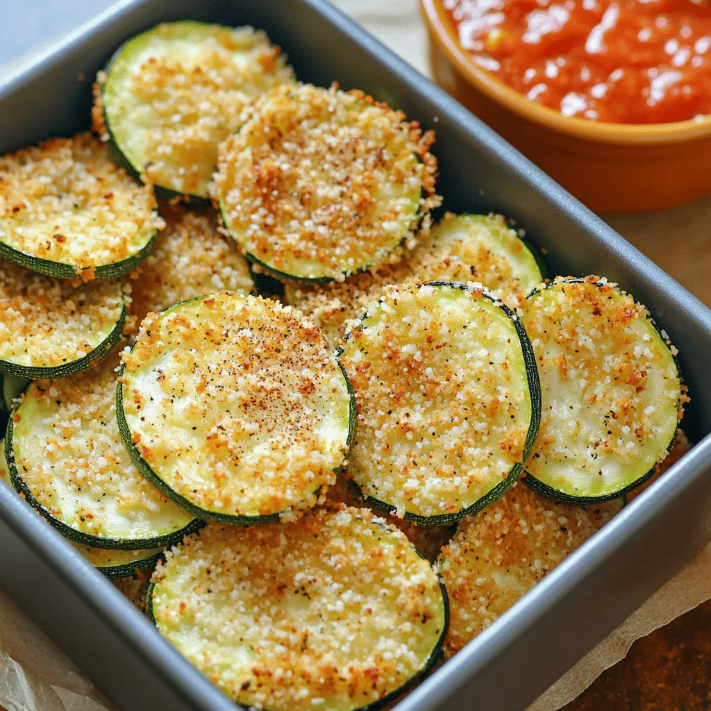 - 2 medium zucchinis, thinly sliced into rounds - 1 cup panko breadcrumbs - ½ cup finely grated Parmesan cheese - 1 teaspoon garlic powder - 1 teaspoon onion powder - ½ teaspoon smoked paprika - Salt and freshly cracked black pepper, to taste - 2 large eggs, beaten until well mixed - 1 tablespoon olive oil, for spraying - Air Fryer - Mixing Bowls - Spray Bottle for Olive Oil For these crispy zucchini chips, fresh zucchini is key. Choose firm, bright green zucchinis. They give the best texture and flavor. Panko breadcrumbs create a light crunch. The Parmesan cheese adds a rich taste and helps the chips stick. Garlic and onion powder boost flavor. Smoked paprika brings a warm, smoky note. A little salt and pepper finish the seasoning. You need an air fryer for this recipe. It cooks the chips evenly and keeps them crispy. Mixing bowls help you prepare your ingredients. A spray bottle for olive oil is handy. It lightly coats the chips for that perfect crunch without excess oil. I use these ingredients to make a delightful snack. They are easy to prepare and fun to eat. You can find the full recipe above to guide you through the steps. Enjoy making these at home; they are sure to impress! - Preheat Air Fryer to 375°F - Prepare the Dipping Station First, I preheat my air fryer to 375°F. This step is key for crispy chips. While the fryer heats up, I prepare my dipping station. I place beaten eggs in one bowl and the breadcrumb mix in another. This makes coating easy and quick. - Dip and Roll Technique - Ensuring Even Coating Next, I take each zucchini round, dip it in the egg, and coat it well. After that, I roll it in the breadcrumb mix, pressing lightly. This helps the crumbs stick. I ensure each piece is evenly coated for the best crunch. - Arranging in the Air Fryer Basket - Air Frying Parameters (Time and Temperature) Now, I arrange the coated zucchini chips in the air fryer basket. I make sure they are in a single layer. This helps them cook evenly. I lightly mist them with olive oil for extra crispiness. I set the air fryer to cook for 10-12 minutes. Halfway through, I flip the chips to get that golden-brown color. After cooking, I let them cool on a wire rack to keep them crunchy. Don't forget to check out the Full Recipe for more details! To get that perfect crunch, cook the zucchini in a single layer. This way, hot air can flow around each chip. If they overlap, some will stay soft. Use a light mist of olive oil on top. This helps the chips turn golden and crispy while cooking. Zucchini chips taste great with dips. Try marinara sauce for a classic touch. You can also serve them with ranch dressing or a zesty yogurt dip. They pair well with sandwiches and salads, making them a fun side. You can even enjoy them on their own as a snack. Avoid overcrowding the air fryer. If you add too many chips, they won’t cook evenly. Also, pay attention to coating techniques. Make sure each zucchini slice gets enough egg and breadcrumbs. This ensures the chips stay crispy and flavorful. {{image_4}} You can spice up your zucchini chips easily. For a kick, add cayenne to the mix. Just a pinch will bring heat to every bite. If you love herbs, Italian seasoning is a great choice. Mix it into the breadcrumbs for a fresh twist. This will give your chips a savory, herbaceous flavor. If you need a gluten-free option, try almond flour. It gives the zucchini chips a nice crunch. Simply swap it for panko breadcrumbs. For those wanting a cheesy taste without dairy, vegan cheese works well too. Just use it in place of Parmesan in the full recipe. Want to switch things up? Yellow squash is a fantastic alternative. It has a similar texture and taste. You can also experiment with other veggies. Carrots and sweet potatoes can give a sweet, earthy flavor. Try different veggies to find your favorite! To keep your zucchini chips fresh, store them in an airtight container. Make sure the chips are completely cool before sealing them. This helps prevent moisture buildup. I suggest you enjoy them within 2-3 days for the best taste and crunch. For the best results, reheat your zucchini chips in the air fryer. Set it to 350°F (175°C) and cook for 3-5 minutes. This method brings back their crispy texture. If you don’t have an air fryer, you can use the oven. Preheat it to 350°F (175°C) and place the chips on a baking sheet for about 5-7 minutes. Avoid using the microwave, as it can make them soft. To freeze zucchini chips, first let them cool completely. Then, place them in a single layer on a baking sheet. Freeze them for about 1-2 hours until firm. Once frozen, transfer the chips to a freezer-safe bag or container. You can store them for up to 3 months. To thaw and re-cook, simply take out the desired amount and let them sit at room temperature for about 15 minutes. Then, air fry or bake them as mentioned before. Enjoy your crispy snack anytime! Zucchini chips stay fresh in the fridge for about three days. Store them in an airtight container to keep them crunchy. If you want to keep them longer, freeze them. They can last for about two months in the freezer. Just remember to let them cool completely before freezing. Yes, you can. Instead of eggs, try using a mixture of flour and water or a flaxseed meal mix. Mix one tablespoon of flaxseed meal with two and a half tablespoons of water, and let it sit for about five minutes. This mixture binds well and keeps the breadcrumbs on the zucchini. I love serving these chips with marinara sauce or ranch dressing. You can also try a spicy yogurt dip or a lemon-garlic aioli. These dips add extra flavor and make your snack even more fun. Yes, you can make them vegan. Just omit the Parmesan cheese and eggs. Use a vegan cheese alternative or stick with the breadcrumb coating. This way, you still get all the crunch and flavor without any animal products. You learned how to make delicious air fryer zucchini chips today. We covered key ingredients like zucchini, panko breadcrumbs, and Parmesan cheese. I shared steps for coating and air frying them to crispy perfection. Remember tips like cooking in a single layer and mists of olive oil for crunch. If you want to mix it up, try spicy versions or different veggies. Store your leftovers properly for best taste. Enjoy your tasty chips and feel free to experiment with flavors!