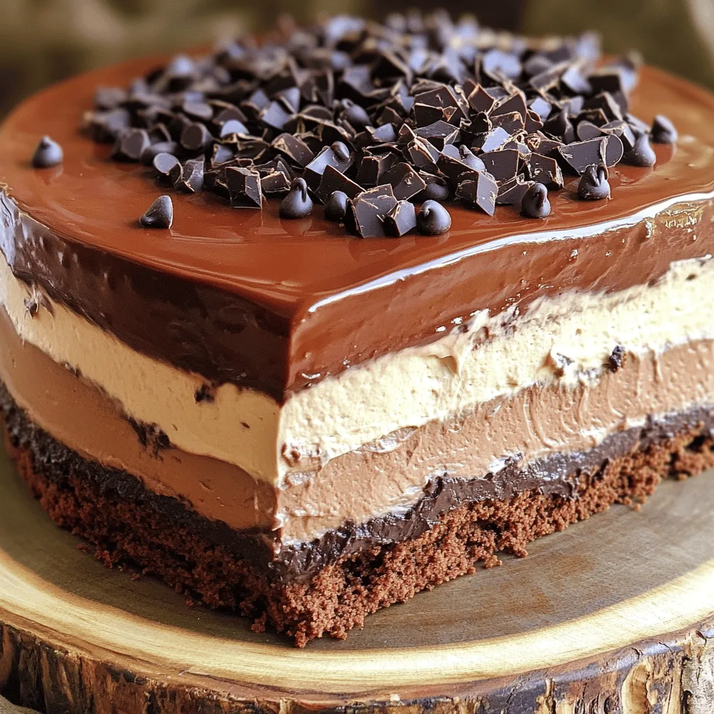 For a rich chocolate mousse cake, you need these key ingredients: - 1 1/2 cups all-purpose flour - 1 cup granulated sugar - 1/2 cup unsweetened cocoa powder - 1 teaspoon baking powder - 1/2 teaspoon baking soda - 1/2 teaspoon salt - 1/2 cup unsalted butter, softened - 2 large eggs - 1 teaspoon vanilla extract - 1 cup buttermilk, at room temperature - 1 cup semi-sweet chocolate chips - 2 cups heavy whipping cream, divided - 1/4 cup powdered sugar - 1 teaspoon vanilla extract (for the mousse) Each ingredient plays a role in creating the cake's rich flavor and smooth texture. To bake this cake, you will also need some basic tools: - Two 9-inch round cake pans - Mixing bowls - A whisk or hand mixer - Spatula - Toothpick (for testing doneness) - Parchment paper (optional, for easy removal) These tools help you mix, bake, and serve your cake with ease. To make your cake even prettier, consider these garnishes: - Dark chocolate shavings - Fresh berries - Whipped cream These little touches can elevate your cake and impress your guests. For the full recipe, check the section above! First, preheat your oven to 350°F (175°C). This step is key for even baking. Grease and flour two 9-inch round cake pans. You can also use parchment paper for easy removal later. In a large bowl, mix the dry ingredients. Combine 1 1/2 cups of flour, 1 cup of sugar, 1/2 cup cocoa powder, 1 teaspoon baking powder, 1/2 teaspoon baking soda, and 1/2 teaspoon salt. Whisk these together to break up any lumps. In another bowl, beat 1/2 cup of softened butter until creamy. Add 2 large eggs and 1 teaspoon of vanilla. Mix until smooth. Then, slowly stir in 1 cup of buttermilk. Make sure everything blends well. Now, add the wet mix to the dry mix. Stir gently until just combined. Be careful not to overmix; you want a tender cake. Fold in 1 cup of chocolate chips evenly into the batter. Divide the cake batter between the two pans. Bake in your preheated oven for 25-30 minutes. To check for doneness, insert a toothpick in the center. If it comes out clean, your cakes are done. Let them cool in the pans for 10 minutes before moving to wire racks. In a medium saucepan, heat 1 cup of heavy cream over medium heat. Stir until it simmers. Remove from heat and add the remaining chocolate chips. Stir until melted and smooth, then let it cool a bit. In a separate bowl, whip the remaining 1 cup of heavy cream with 1/4 cup powdered sugar and 1 teaspoon vanilla. Whip until stiff peaks form. Gently fold this whipped cream into your cooled chocolate mixture. Be gentle to keep it airy. Once the cake layers are cool, place one layer on your serving platter. Spread half of the chocolate mousse on top. Add the second cake layer and cover the whole top with the remaining mousse, smoothing with a spatula. Chill the assembled cake in the fridge for at least 2 hours. This helps the mousse set and taste better. Before serving, add dark chocolate shavings on top for a nice touch. Slice and enjoy this rich, decadent treat! For the complete recipe, check [Full Recipe]. To get the best texture, follow these steps: - Make sure your butter is at room temperature. - Don’t overmix the batter; mix until just combined. - Use fresh ingredients for the best rise and flavor. - Let the cakes cool completely before adding the mousse. This ensures a light and fluffy cake that won’t collapse. Many people make simple mistakes. Here are a few to watch for: - Skipping the cooling step can ruin the mousse. - Using cold eggs or butter can cause lumps. - Overbaking can dry out the cake. Pay attention to your baking time and check for doneness. Whipping cream is key for the mousse. Follow these tips: - Start with cold heavy cream for better volume. - Use a clean, dry bowl to avoid any fat. - Whip until stiff peaks form, but don’t overwhip. Gentle folding into the chocolate mix keeps it light and airy. For the full experience, check out the Full Recipe to see how all these tips come together in a delightful way! {{image_4}} You can make a vegan version of the chocolate mousse cake. Replace the eggs with flaxseed meal. For each egg, mix one tablespoon of flaxseed meal with three tablespoons of water. Allow it to sit until it thickens. Use coconut or almond milk instead of buttermilk. Substitute the butter with coconut oil or vegan butter. Choose dairy-free chocolate chips for the mousse. This keeps it rich and chocolatey while being plant-based. To make a gluten-free version, swap all-purpose flour for a gluten-free blend. Many brands offer great mixes that work well in cakes. Ensure the baking powder is gluten-free too. This cake can still have a soft and moist texture without gluten. The chocolate mousse will remain delicious, giving you the same indulgent experience. You can add different flavors to your cake and mousse. Try adding espresso powder to the cake batter for a coffee twist. You can also mix in orange zest or peppermint extract to the mousse for a fun flavor change. For a fruity touch, layer fresh raspberries or strawberries between the cake layers. Top the cake with whipped coconut cream or a berry compote for added flair. These variations keep the cake exciting and allow for personal tastes. For the full recipe, check out the complete guide above. Store your chocolate mousse cake in the fridge. Use an airtight container to keep it fresh. If you have leftovers, wrap individual slices in plastic wrap. This keeps the cake moist and tasty. You may not need to reheat chocolate mousse cake. The best way to enjoy it is chilled. If you prefer it warm, use a microwave. Heat a slice for about 10 seconds. Check to see if it's warm enough. Avoid overheating, as it can melt the mousse. You can freeze chocolate mousse cake for later. Wrap the whole cake or slices in plastic wrap. Then, place them in a freezer-safe bag. This will keep the cake fresh for up to three months. When you’re ready to eat it, thaw it in the fridge overnight. For the best flavor, consume it within a month. For the full recipe, check the earlier section. Chocolate mousse cake lasts about 3 to 5 days in the fridge. Keep it in an airtight container. The mousse maintains its taste and texture during this time. After that, it may lose flavor and freshness. Yes, you can make this cake a day or two ahead. It tastes even better after chilling. Just be sure to store it well in the fridge. This allows the flavors to meld beautifully. Serve chocolate mousse cake chilled for best taste. Use a sharp knife to slice. Garnish with dark chocolate shavings for a fancy touch. A dollop of whipped cream can also enhance the presentation. To make it even richer, add a layer of ganache on top. Use high-quality chocolate for the mousse. You can also add espresso powder to enhance the chocolate flavor. A sprinkle of sea salt can boost the taste too. You can find chocolate mousse cake at many bakeries. Check local shops or online bakeries. Some grocery stores also offer gourmet options. Look for places that use premium ingredients for the best taste. Use semi-sweet chocolate for a balanced flavor. Dark chocolate works well too if you prefer a richer taste. Avoid milk chocolate, as it may make the mousse too sweet. Quality chocolate makes a big difference in your cake. For the complete recipe, check out the Full Recipe. You learned how to make a delightful chocolate mousse cake. We covered key ingredients, step-by-step baking, and helpful tips. Remember to store the cake properly for the best taste. Whether you want a classic or a variation, you can enjoy this treat any time. With these instructions, your cake will impress and satisfy. Get ready to share your delicious creation!